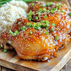 - 4 bone-in chicken thighs, skin-on - 1/2 cup honey - 4 cloves garlic, minced - 2 tablespoons soy sauce (or tamari for gluten-free) - 1 tablespoon apple cider vinegar - 1 tablespoon olive oil - 1 teaspoon ground ginger (or fresh ginger, grated) - Salt and pepper to taste - Chopped green onions - Sesame seeds To make sweet honey garlic chicken thighs, gather these ingredients. The chicken thighs give a juicy base. Honey adds a sweet touch. Garlic brings strong flavor, while soy sauce adds depth. Apple cider vinegar balances the sweet with a hint of tang. Olive oil helps with cooking, and ginger adds warmth. Finally, green onions and sesame seeds make a lovely topping. This recipe is simple and delicious. You can find the full recipe above to guide you through the cooking process! First, grab a mixing bowl. In it, whisk together these ingredients: - 1/2 cup honey - 4 cloves garlic, minced - 2 tablespoons soy sauce - 1 tablespoon apple cider vinegar - 1 tablespoon olive oil - 1 teaspoon ground ginger - Salt and pepper to taste Make sure the mix is smooth and well combined. This marinade gives your chicken a sweet and savory flavor that you will love. Next, take your chicken thighs and place them in a large resealable bag or a shallow dish. Pour the marinade over the chicken. Make sure each piece is coated well. Seal the bag or cover the dish. Refrigerate for at least 1 hour. If you can, let it sit overnight for deeper flavor. Now, it's time to cook! Start by preheating your oven to 400°F (200°C). In an oven-safe skillet, heat a drizzle of olive oil over medium-high heat. Remove the chicken from the marinade (save the marinade for later) and add the thighs skin-side down to the skillet. Sear the chicken for about 4-5 minutes until the skin turns golden brown and crispy. Once seared, flip the chicken thighs over. Pour the reserved marinade on top. Now, transfer the skillet to the oven. Bake for 25-30 minutes. Check that the chicken reaches an internal temperature of 165°F (75°C). The skin should be caramelized and delicious. Enjoy your sweet honey garlic chicken thighs! For the full recipe, check the details provided earlier. Marinate your chicken thighs longer for a deeper flavor. I recommend marinating overnight. This allows the honey and garlic to soak in well. When you bite into it, you taste the sweet and savory blend in every piece. If you're in a hurry, aim for at least one hour. Even this short time will help. Ensure your skillet is hot before you add the chicken. A hot skillet gives the skin a nice, crispy texture. To check if it's ready, sprinkle a few drops of water into the pan. If they sizzle and evaporate, you're good to go! Place the chicken skin-side down and do not flip it too soon. Let it brown for about 4-5 minutes for the best results. Use a meat thermometer to check if your chicken is done. Insert it into the thickest part of the thigh. You want it to read 165°F (75°C) for safe eating. Trust me, this step can save you from undercooked chicken. It also ensures your dish tastes just right. Aim for juicy, tender meat that falls off the bone. {{image_2}} You can switch up the protein in this dish. Try using chicken breasts or drumsticks instead of thighs. Chicken breasts will cook faster, so check them often. Drumsticks have a nice flavor and can stay juicy. Both options work well with the honey garlic sauce. Want to add some heat? Sprinkle in chili flakes to spice things up. If you prefer a different sweet flavor, use maple syrup instead of honey. Each option gives a fun twist to the dish. You can really play with flavors to find what you like best. You don't always have to bake the chicken. Grilling the chicken adds a smoky flavor that many love. Just be careful not to overcook it. If you want convenience, try slow cooking. This method makes the chicken super tender and easy to shred. Each method brings its own unique taste to the table. For the full recipe, check out the complete guide. Store leftovers in an airtight container for up to 3 days. This keeps the chicken fresh and safe to eat. When you're ready to enjoy the leftovers, just take them out of the fridge. You can freeze marinated chicken before cooking it for up to 3 months. This is great for meal prep. Just place the marinated chicken in a freezer bag. Seal it tightly and label it with the date. When you're ready to cook, thaw it in the fridge overnight. To reheat, use the oven to keep the skin crispy. Preheat it to 350°F (175°C). Place the chicken on a baking sheet and cover it loosely with foil. Heat for about 15-20 minutes. This way, your chicken stays juicy and delicious. You can also drizzle a little extra honey sauce over the top for added flavor. For best results, marinate overnight. This time allows the flavors to soak in well. The longer you marinate, the richer the taste. Yes, just adjust cooking time accordingly. Boneless thighs cook faster, so check them after 20 minutes. They should reach 165°F to be safe. Serve with steamed rice or roasted vegetables for a complete meal. The sweetness of the chicken complements the savory rice. Roasted veggies add color and nutrients to your plate. Check out the Full Recipe for more ideas! In summary, this blog post covers making delicious honey garlic chicken thighs. You learned about the key ingredients, like chicken, honey, and garlic. I shared step-by-step instructions for preparing and cooking the chicken. Tips for marinating and checking doneness help ensure success. You can make variations to suit your taste, and I included storage tips for leftovers. Enjoy experimenting with this recipe. It's simple, tasty, and sure to impress anyone at your table!