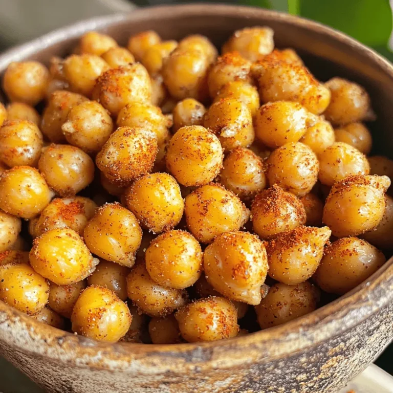 To make crispy air fryer chickpeas, you'll need just a few simple ingredients. Here’s what you need for the base: - 1 can (15 oz) chickpeas, drained and rinsed - 2 tablespoons olive oil These chickpeas are your main star. Rinsing and draining them well is key for crispiness. The olive oil helps them brown nicely in the air fryer. Now, let’s add flavor! The right spices can make all the difference. Here are my top picks: - 1 teaspoon smoked paprika - 1 teaspoon garlic powder - ½ teaspoon cumin - ½ teaspoon salt - ¼ teaspoon black pepper - Pinch of cayenne pepper (optional, for heat) Smoked paprika gives a nice depth, while garlic powder adds a savory touch. Cumin and black pepper round out the blend. If you like heat, cayenne is a great choice. Want to take your chickpeas to the next level? Here are some fun add-ins you can try: - Nutritional yeast for a cheesy flavor - Dried herbs like oregano or thyme - A drizzle of lemon juice after cooking for brightness Feel free to mix and match these options for a unique taste. You can find the full recipe above to guide you through the cooking process. Enjoy your flavorful snack! First, gather your ingredients. You need 1 can of chickpeas, olive oil, and spices. Drain and rinse the chickpeas well. This step removes the salt and keeps them fresh. After rinsing, use a clean kitchen towel to dry them. Make sure they are very dry. This makes them crispy when cooked. Now, place the dried chickpeas in a bowl. Add 2 tablespoons of olive oil. This helps the spices stick. Next, sprinkle in 1 teaspoon of smoked paprika, 1 teaspoon of garlic powder, ½ teaspoon of cumin, ½ teaspoon of salt, ¼ teaspoon of black pepper, and a pinch of cayenne if you like heat. Mix everything well. Ensure each chickpea gets coated in spice. Set your air fryer to 400°F (200°C) and preheat for 5 minutes. Once ready, add the seasoned chickpeas to the basket in a single layer. This helps them cook evenly. Cook for 15-20 minutes. Shake the basket halfway through for even crispiness. You’ll know they are ready when they turn golden brown. Once done, take them out and let them cool for a few minutes. They will get crunchier as they cool. Enjoy your crispy air fryer chickpeas as a snack or topping! For the full recipe, check out the earlier section. To make your chickpeas super crispy, start with dry beans. After you rinse the chickpeas, use a clean towel to pat them dry. The less moisture, the crunchier they will be. Toss them with olive oil to coat every bean. This helps the spices stick and adds flavor. One big mistake is overcrowding the air fryer. If the chickpeas are too close, they won’t cook evenly. Always place them in a single layer. Another mistake is not shaking the basket. This step helps them crisp up on all sides. Lastly, don’t skip the drying step. Wet chickpeas lead to soggy snacks. I recommend cooking your chickpeas at 400°F (200°C) for 15-20 minutes. Check them halfway through and shake the basket. This ensures even cooking. You want them golden brown and crunchy. Keep an eye on them as cooking times can vary by air fryer brand. {{image_2}} To make your chickpeas spicy, add more cayenne pepper. You can also use chili powder. Mix in 1 teaspoon of chili powder with the other spices for extra heat. This gives your snack a nice kick. If you love spice, you will enjoy this version. For a fresh flavor, try herbs like rosemary or thyme. Add 1 teaspoon of dried herbs to your spice mix. You can also use fresh herbs if you have them. These herbs add a nice aroma and taste. They make your crispy chickpeas feel fancy and unique. To create a sweet twist, add a drizzle of honey. Mix in 1 tablespoon of honey with the olive oil before tossing. You can also sprinkle cinnamon for a warm flavor. This combo gives you a fun mix of sweet and savory. It’s perfect for a snack or a unique topping. Feel free to explore these variations to find your favorite. For the full recipe, check out the Crispy Air Fryer Chickpeas section! To store leftover chickpeas, let them cool completely first. Place them in an airtight container. You can keep them at room temperature for a few hours. For longer storage, move them to the fridge. They will stay fresh for a few days, but the crunch may fade. Reheat your crispy chickpeas in the air fryer for about 5 minutes at 350°F (175°C). This will help restore some of their crispiness. You can also use an oven if you want, but the air fryer works best. Just make sure they are heated through before serving. Crispy chickpeas last about 3 to 5 days when stored properly. Keep them in an airtight container to best maintain their texture. After that, they may lose their crunch and flavor. If you notice any off smell or sogginess, it’s time to toss them out. Yes, you can make crispy air fryer chickpeas ahead of time. To keep them fresh, store them in an airtight container. They taste best when eaten within a few days. If they lose some crunch, simply pop them back in the air fryer for a few minutes to revive their crispiness. Crispy chickpeas are very versatile. You can serve them as a snack on their own. They also pair well with dips like hummus or tzatziki. Toss them in salads for extra crunch. You can even use them as a topping for soups or grain bowls. You can easily customize the flavor of your chickpeas. Try different spices like chili powder or curry powder. You might add herbs such as rosemary or thyme for a fresh taste. For a sweet twist, sprinkle some cinnamon and sugar. Feel free to get creative with your favorite flavors! You can find the full recipe for crispy air fryer chickpeas above. To sum up, we explored how to make crispy air fryer chickpeas. I shared key ingredients, seasonings, and optional add-ins for more flavor. You learned step-by-step instructions for preparation and air frying. We also discussed tips for maximum crispiness and common mistakes. Different variations can boost your snack game, and I explained how to store leftovers and reheat them. Now, you’re ready to enjoy a tasty, healthy snack. Have fun customizing and sharing your crispy chickpeas!