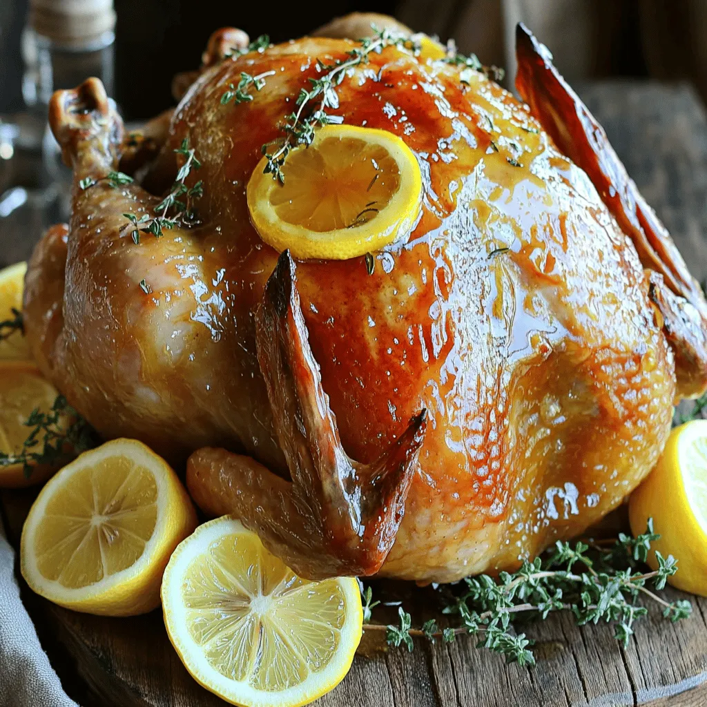 To make the best honey lemon roasted chicken, you need a few key items. Here’s what you will need: - 1 whole chicken (about 4-5 lbs) - 1/4 cup honey - 1/4 cup fresh lemon juice - Zest of 1 lemon - 4 cloves garlic, minced - 2 tablespoons olive oil - 1 teaspoon dried thyme - 1 teaspoon dried rosemary - Salt and pepper to taste - 1 lemon, sliced, for stuffing and garnishing - Fresh thyme sprigs, for garnish These ingredients work in harmony. The honey adds sweetness while the lemon brings a bright, zesty flavor. While the essential ingredients are great, you can add some optional items for extra depth. Consider these: - Fresh herbs like parsley or oregano - Spices such as paprika or cayenne pepper - A splash of white wine for moisture - A touch of soy sauce for umami flavor These additions can change the flavor profile. They can make your dish even more exciting. Gathering the right tools makes cooking easier. Here are the tools I recommend: - A sharp knife for cutting - A cutting board for prep - A mixing bowl for the marinade - A roasting pan for cooking - A meat thermometer to check doneness Using these tools helps ensure your honey lemon roasted chicken comes out perfect every time. For the full recipe, check out the previous section. First, you need to rinse your whole chicken. Use cold water for this. After rinsing, pat the chicken dry with paper towels. This helps the skin get crispy. Next, season the inside of the chicken with salt and pepper. This step adds flavor. Stuff the cavity with lemon slices and fresh thyme. These ingredients will keep the chicken moist and tasty. Now, let’s make the honey lemon marinade. In a bowl, add 1/4 cup of honey. Then, squeeze in 1/4 cup of fresh lemon juice. Grate the zest of one lemon and mix it in. Add 4 minced garlic cloves, 2 tablespoons of olive oil, 1 teaspoon of dried thyme, and 1 teaspoon of dried rosemary. Whisk everything together until it blends well. This marinade gives the chicken a sweet and tangy flavor! Preheat your oven to 425°F (220°C). Place the chicken in a roasting pan. Brush the honey lemon marinade over the entire chicken skin. Make sure every part is coated. Sprinkle some extra salt and pepper over the skin. Roast the chicken for about 1 hour to 1 hour and 15 minutes. Use a meat thermometer to check. It should reach 165°F (75°C) inside. Baste the chicken with pan juices every 20 minutes. Once done, let it rest for 10-15 minutes before carving. Drizzle the leftover marinade from the pan over the chicken for more flavor. Enjoy your meal! For the full recipe, check the earlier sections. To keep your chicken juicy, start with a fresh, whole bird. Rinse it well and pat it dry. This helps the skin get crispy and golden. Season the cavity with salt and pepper. Stuff it with lemon slices and thyme for extra flavor. The honey-lemon mix adds moisture during cooking. Roast at a high heat, around 425°F (220°C). This helps lock in juices. Basting with pan juices also helps keep the meat moist. Basting makes a big difference in flavor. Use a spoon or baster to coat the chicken with its juices. Start basting about halfway through cooking. Do this every 15 minutes. This helps create a deliciously crispy skin. Be careful not to open the oven too often. Each time you do, heat escapes. Basting is best done quickly. After roasting, let the chicken rest for about 10-15 minutes. This helps the juices settle. Use a sharp knife to carve the chicken. Start by cutting off the legs and thighs. Then, slice the breast meat. Serve on a rustic platter for a great look. Drizzle some honey-lemon sauce over the slices. Add lemon slices and thyme for a beautiful touch. Enjoy your lovely creation! For the full recipe, check out the delicious details. {{image_2}} You can make your honey lemon roasted chicken unique by adding herbs and spices. Fresh herbs like basil or parsley can add a fresh taste. You might also try spices like paprika or cumin for a warm flavor. Mix these into your honey-lemon marinade for a boost. Experimenting with these additions can open up new flavor paths. You can roast the chicken in both the oven and an air fryer. The oven gives a lovely, even cook and a nice golden skin. If you're short on time, try the air fryer. It cooks faster and still gives a crispy skin. The main difference is timing. The oven takes about 1 hour, while the air fryer only needs 45 minutes. Whichever method you choose, the honey lemon flavor shines through. Pair your honey lemon roasted chicken with tasty side dishes. Roasted vegetables like carrots and potatoes work well. A simple green salad adds freshness. Rice or quinoa can soak up the juices and round out the meal. For a touch of sweetness, try serving it with a fruit salad. Each side enhances the chicken's flavor and makes your meal complete. After enjoying your honey lemon roasted chicken, let it cool down. Place leftover chicken in an airtight container. Make sure to cover it well to keep it fresh. You can store it in the fridge for up to four days. If you have lots of leftovers, consider slicing the chicken for easy meals. To reheat your chicken, set the oven to 350°F (175°C). Place the chicken in a baking dish. Add a splash of chicken broth or water to keep it moist. Cover it with foil to prevent drying. Heat for about 20-25 minutes, or until it's warm throughout. You can also use the microwave, but be careful not to overcook it. If you want to save your honey lemon roasted chicken for later, freezing is a great option. Wrap the chicken tightly in plastic wrap or aluminum foil. Place it in a freezer-safe bag or container. It can last for up to 3 months in the freezer. When you're ready to eat, simply thaw it overnight in the fridge before reheating. For best flavor, use the frozen chicken within a month. You need to cook the chicken for about 1 hour to 1 hour and 15 minutes. The key is to watch for the chicken's internal temperature. It should reach 165°F (75°C). This temperature ensures the meat is safe to eat. I always recommend using a meat thermometer for accuracy. It helps avoid undercooked or dry chicken. Yes, you can use chicken parts. Chicken thighs, breasts, or drumsticks work well. Just adjust the cooking time based on the size of the parts. Smaller pieces will cook faster than a whole chicken. You will want to check the internal temperature to ensure doneness. Many sides pair nicely with honey lemon roasted chicken. Here are a few ideas: - Roasted vegetables - Garlic mashed potatoes - Steamed green beans - Rice pilaf - A fresh garden salad These sides balance the sweet and tangy flavors of the chicken. To check if the chicken is cooked through, use a meat thermometer. Insert it into the thickest part of the chicken, avoiding bones. It should read 165°F (75°C). If you don't have a thermometer, you can cut into the meat. The juices should run clear, and the meat should not be pink. Always trust the thermometer for safety. Honey lemon roasted chicken is a simple, tasty dish. We covered important ingredients, tools, and key steps. The marinade brings great flavor, while tips ensure a juicy chicken. You can vary the recipe with herbs and cooking methods, plus select the right sides. Store leftovers properly for later enjoyment. Cooking this dish can impress anyone. I hope you feel excited to try it. Enjoy making this meal for family and friends!