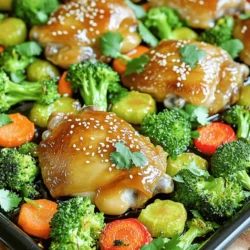 - Chicken thighs: Use bone-in, skin-on chicken thighs for the best flavor. They stay juicy and tender during cooking. - Marinade ingredients overview: The marinade is simple yet packed with flavor. You will need: - 2 tablespoons olive oil - 1/4 cup honey - 4 cloves garlic, minced - 2 tablespoons soy sauce (or tamari for gluten-free) - 1 teaspoon ginger, grated - 1 teaspoon sesame oil - Salt and pepper to taste - Vegetables to include for a balanced meal: Adding veggies not only makes the dish colorful but also nutritious. I recommend: - 2 cups broccoli florets - 1 red bell pepper, sliced - 1 cup baby carrots These ingredients create a tasty and balanced meal. You can find the full recipe [here](#). 1. Preheat the oven: Heat your oven to 400°F (200°C). This step helps cook the chicken evenly. 2. Prepare the sheet pan: Line a large sheet pan with parchment paper. This makes cleanup easy and helps the food not stick. 3. Make the marinade: In a small bowl, mix together honey, minced garlic, soy sauce, ginger, sesame oil, olive oil, salt, and pepper. This marinade brings great flavor to the chicken. 4. Marinate the chicken: Place the chicken thighs on the sheet pan. Pour the marinade over them, making sure they are well coated. Let the chicken sit for at least 15 minutes. For even more flavor, you can marinate it in the fridge for a few hours. 1. Arrange chicken and vegetables: Place the marinated chicken in the center of the pan. Add broccoli, red bell pepper, and baby carrots around the chicken. Drizzle a bit of olive oil and sprinkle salt and pepper on the veggies. 2. Bake the dish: Put the sheet pan in your preheated oven. Bake for 30-35 minutes. The chicken is done when it reaches 165°F (74°C) and the veggies are tender. 3. Optional broiling for crispy skin: If you want crispy chicken skin, switch to broil for the last 3-5 minutes. Watch closely to avoid burning. For the Full Recipe, you can check out the details. Enjoy your cooking! - For the best flavor, marinate your chicken for at least 15 minutes. - If you have time, marinate for a few hours in the fridge. This makes it even tastier. - When coating the chicken, use your hands to ensure every piece gets covered in the marinade. - Basting the chicken halfway through cooking keeps it moist and adds extra flavor. - To ensure chicken is safe to eat, check that its internal temperature hits 165°F (74°C). - You can use a meat thermometer to check the doneness easily. - If you want more flavor, add a sprinkle of herbs or spices before baking. - Consider using a broiler for the last few minutes to get that crispy skin; just watch it closely to avoid burning. {{image_2}} You can easily swap chicken for other proteins. Try using tofu or fish for a twist. Both options will absorb the honey garlic flavors well. For a plant-based meal, tofu works great. Choose firm tofu and press it to remove extra moisture. When it comes to vegetables, summer and winter seasons offer different options. Try zucchini and asparagus in summer. In winter, root vegetables like sweet potatoes or parsnips shine. Be sure to cut them into similar sizes for even cooking. To adjust sweetness, use maple syrup or agave nectar in place of honey. This keeps the flavor but changes the sweetness a bit. You can also reduce the amount of honey in the marinade if you prefer less sweetness. Want to spice things up? Add chili flakes or paprika to the marinade. This gives a nice kick to the dish. Fresh herbs like rosemary or thyme can also add depth. Toss in some chopped herbs right before serving for a fresh taste. Try different marinades to keep things exciting. A citrus marinade with orange or lime juice adds brightness. You could also make it spicy by adding sriracha or hot sauce for heat. For serving, consider different styles. Serve the chicken over rice or quinoa for a filling meal. You can also make wraps with the chicken and veggies in a tortilla. This adds fun and makes for an easy lunch option. For the full recipe, check the earlier section. To keep your leftover Sheet Pan Honey Garlic Chicken fresh, follow these steps: - Cool down: Let the chicken and veggies cool to room temperature. - Use airtight containers: Store them in a container that seals well. This helps keep moisture in and smells out. - Refrigerate: Place the container in the fridge. Your leftovers will last for about 3 to 4 days. Eating your leftovers within this time frame ensures the best taste and safety. When you're ready to enjoy your leftovers, choose one of these reheating methods: - Microwave: Place a piece of chicken and some veggies on a plate. Cover with a damp paper towel to keep moisture in. Heat for 1 to 2 minutes, checking often. - Oven: Preheat the oven to 350°F (175°C). Place the chicken and veggies on a baking sheet. Heat for about 15 to 20 minutes, or until warm. - Skillet: Heat a little oil in a skillet on medium heat. Add the chicken and veggies. Cook for about 5 to 7 minutes, turning often. To keep the great flavor and texture, avoid overheating. Check the food often to make sure it stays juicy and tasty. Enjoy your meal! What to serve with Sheet Pan Honey Garlic Chicken? You can serve this dish with rice or noodles. Both soak up the sauce well. Quinoa also pairs nicely for a healthy twist. A fresh salad can add a nice crunch. Can I use boneless chicken thighs instead of bone-in? Yes, boneless thighs work well. They cook faster, so check for doneness sooner. Adjust cooking time by about 10 minutes. How to make the dish gluten-free? Swap regular soy sauce for gluten-free tamari. This keeps the flavors intact while making it safe for those with gluten sensitivity. Can the recipe be doubled or halved easily? Yes, you can double or halve the recipe without issues. Just adjust the cooking time if needed. Ensure the chicken is cooked through. What if I don’t have sesame oil? If you lack sesame oil, use olive oil instead. You can also use a few drops of toasted sesame seeds for flavor. How can I enhance the garlic flavor? For a stronger garlic taste, add more minced garlic. You can also roast whole garlic cloves alongside the chicken for a sweet touch. Is it possible to prepare the marinade in advance? Absolutely! You can make the marinade a day ahead. Store it in the fridge until you’re ready to use it. Can I add other vegetables? Which ones work best? Yes, feel free to add other veggies. Bell peppers, zucchini, or snap peas work great. Just cut them to similar sizes for even cooking. In this blog post, I shared how to make a delicious sheet pan honey garlic chicken. We covered the best chicken types, tasty marinade ingredients, and the right veggies for balance. I detailed the steps for preparation and cooking, including marinating tips and cooking techniques. You also learned about ingredient swaps and flavorful variations. Remember, cooking should be fun and tasty! Enjoy experimenting in your kitchen!