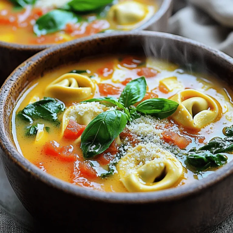 To make this creamy soup, you need some key ingredients. Here’s what you’ll need: - 2 cans (14.5 oz each) diced tomatoes, undrained - 4 cups vegetable broth - 1 medium onion, diced - 3 cloves garlic, minced - 1 tablespoon dried basil - 1 teaspoon dried oregano - 1 teaspoon sugar - Salt and pepper to taste - 2 cups cheese tortellini (fresh or frozen) - 1 cup heavy cream or coconut cream for a vegan option - 1 cup fresh spinach, roughly chopped These ingredients blend together to create a rich and hearty soup. Alongside the main ingredients, you may have some pantry staples ready to go. These include: - Salt - Pepper - Sugar - Dried herbs (basil and oregano) These staples help to enhance the soup's flavor. You can get creative with your soup by adding some optional garnishes. Consider these: - Grated Parmesan cheese for serving - Fresh basil leaves for garnish These additions bring a fresh touch and extra richness to the dish. You can also add a drizzle of olive oil for flavor. To start, gather your ingredients. You will need two cans of diced tomatoes, four cups of vegetable broth, one diced onion, and three minced garlic cloves. Also, have one tablespoon of dried basil, one teaspoon of dried oregano, one teaspoon of sugar, salt, and pepper ready. In your slow cooker, combine the diced tomatoes (with their juices) and vegetable broth. Next, add the onion, garlic, basil, oregano, sugar, salt, and pepper. Stir everything together until mixed well. This mix forms the soup's tasty base. Now it's time to cook. Cover the slow cooker and set it to low for four hours. If you're short on time, set it to high for two hours. The soup is ready when the onion is soft and fragrant. After the initial cooking time, add two cups of cheese tortellini. Stir it in gently and cover the slow cooker again. Cook on low for an additional 30 minutes until the tortellini is tender. Once the tortellini is cooked, it’s time to make the soup creamy. Stir in one cup of heavy cream or coconut cream for a vegan option. Add one cup of roughly chopped fresh spinach and mix well. Let the soup warm through for about five to ten minutes. Taste the soup and adjust the seasoning if needed. You might want to add more salt, pepper, or sugar. When ready to serve, ladle the soup into bowls. You can garnish it with grated Parmesan cheese and fresh basil leaves for an extra touch. Enjoy your delicious creation! To boost flavor, I add a splash of balsamic vinegar. It adds depth and tang. Fresh herbs can also make a big difference. Try using fresh basil instead of dried. Sauté garlic in olive oil first for a richer taste. You can also add a pinch of red pepper flakes for heat. This simple trick will elevate your soup. Use a slow cooker that holds heat well. Make sure to prep your ingredients before you start. Cut veggies into uniform pieces for even cooking. Layer the ingredients as you add them to the pot. Start with the liquid, then add the veggies and spices. This method helps blend flavors better. Keep the lid on while cooking to maintain heat and moisture. Presentation matters, even for soup. Use shallow bowls to show off the colors. Ladle the soup gently to avoid splashing. Garnish with fresh basil leaves for a pop of green. A sprinkle of cracked black pepper adds a nice touch. If you like, drizzle with olive oil for shine. This makes the dish look gourmet and inviting. {{image_2}} You can make this soup vegan easily. Just swap heavy cream for coconut cream. This gives a nice, creamy texture. Make sure your tortellini is dairy-free too. Use vegetable broth to keep it vegan. Fresh spinach adds a great touch but is not necessary. You can use different tomatoes if you want. Try crushed tomatoes for a smoother soup. If you can't find fresh basil, use dried basil. Just cut the amount in half. For seasoning, you can add a pinch of red pepper flakes for heat. If you want a sweeter soup, add more sugar. You can pick different types of tortellini for this soup. Cheese tortellini is great, but why not try spinach or mushroom? These add different flavors and colors. If you can't find tortellini, use small pasta shapes like shells. The soup will still be delicious! To keep your soup fresh, let it cool first. Then, pour the soup into a clean, airtight container. Make sure to seal it tightly. You can store it in the fridge for up to three days. If you plan to eat it later, consider freezing it. When you are ready to enjoy your soup again, take it out of the fridge. Pour the soup into a pot and heat it over medium heat. Stir it often so it heats evenly. If it looks too thick, add a splash of broth or water. Heat until it is warm, but do not let it boil. To freeze your soup, use freezer-safe containers. Leave some space at the top for expansion. You can freeze the soup for up to three months. When you want to eat it, thaw it in the fridge overnight. Then, reheat it on the stove as mentioned above. This way, you can enjoy this tasty soup whenever you like! Yes, you can use frozen tortellini in this soup. Just add them during the last 30 minutes of cooking. They will cook perfectly in the slow cooker. Frozen tortellini saves time and works well. You can store leftover soup in the fridge for up to three days. Make sure to keep it in an airtight container. If you want to keep it longer, freeze it. Just remember to leave out the cream until you reheat it. You can use chicken broth if you want a different flavor. Water with added seasoning is another option. Just make sure to taste and adjust the seasoning to keep the soup tasty. This blog post covered making a tasty slow cooker tortellini soup. We discussed key ingredients, step-by-step cooking, and tips to enhance the flavor. You can also explore vegan options and ingredient swaps. Don't forget about storage tips for leftovers. In conclusion, this soup is versatile and easy to make. You can enjoy it any time. Get creative with the ingredients and make it your own!