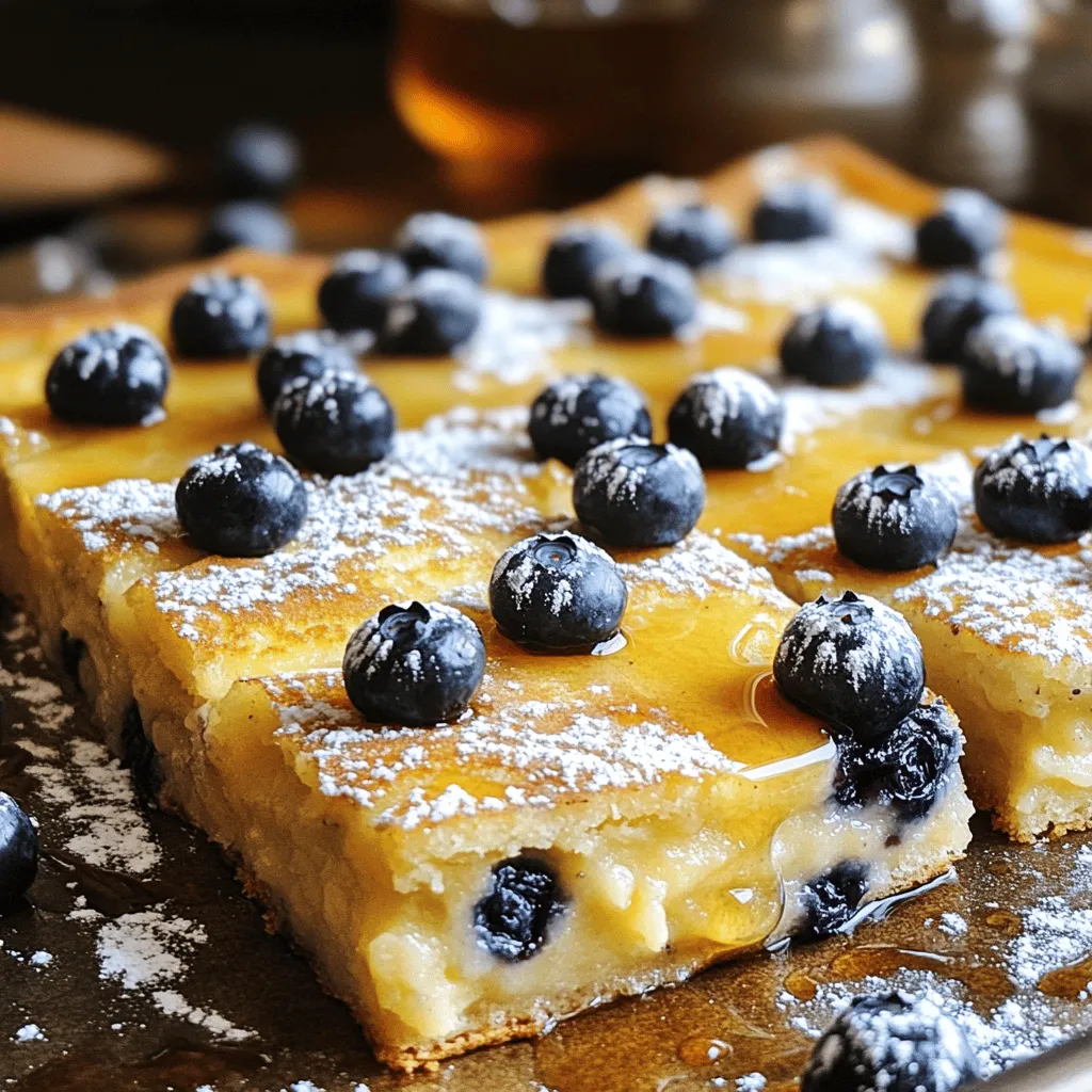 When making a fluffy pancake casserole, you need some simple yet key ingredients. Here is a complete list of what you'll need: - 2 cups all-purpose flour - 2 tablespoons sugar - 1 tablespoon baking powder - 1 teaspoon baking soda - ½ teaspoon salt - 2 cups buttermilk (or milk with a splash of vinegar) - 2 large eggs - 4 tablespoons melted butter - 1 teaspoon vanilla extract - 1 cup blueberries (fresh or frozen) - Maple syrup for serving Each ingredient plays a big role in the final dish. The flour gives structure, while the sugar adds sweetness. Baking powder and baking soda help the casserole rise, making it fluffy. Buttermilk makes it tender and adds a slight tang. Eggs bind everything together and add richness. The melted butter adds flavor and moisture. Vanilla extract brings warmth, and blueberries give a burst of fruitiness. Finally, maple syrup ties it all together with sweetness. Make sure to choose fresh ingredients for the best taste. Enjoy gathering them! First, set your oven to 350°F (180°C). This step warms the oven so your casserole bakes evenly. Next, grab a 9x13-inch baking dish and grease it. Use butter or cooking spray to ensure the casserole does not stick. In a large mixing bowl, whisk together the dry ingredients. Combine 2 cups of all-purpose flour, 2 tablespoons of sugar, 1 tablespoon of baking powder, 1 teaspoon of baking soda, and ½ teaspoon of salt. Mix until they are well combined. This mix gives the pancakes their rise and flavor. In another bowl, mix the wet ingredients. Combine 2 cups of buttermilk, 2 large eggs, 4 tablespoons of melted butter, and 1 teaspoon of vanilla extract. Stir until the mixture is smooth and creamy. This blend adds moisture and richness to your casserole. Now, pour the wet mixture into the dry mixture. Stir gently until just combined. It’s fine if you see a few lumps. Overmixing can lead to a tough texture, so be careful here. Next, fold in 1 cup of blueberries. You can use fresh or frozen. Do this carefully to avoid breaking the berries. Overmixing can also make the batter dense, so go slow! Pour the batter into the greased baking dish. Spread it out evenly. Bake in the preheated oven for 25-30 minutes. Check for doneness by inserting a toothpick in the center. If it comes out clean, your casserole is ready! Let it cool for about 10 minutes before slicing into squares. - Prep Time: 15 minutes - Total Time: 45-50 minutes The total cooking time for this fluffy pancake casserole is easy to manage. You spend only about 15 minutes getting everything ready. Then, let the oven do its magic for about 25 to 30 minutes. In less than an hour, you have a tasty breakfast ready to enjoy! - Number of servings: 8 This casserole serves eight people. It’s great for family gatherings or brunch with friends. Each slice is filling and delicious, making it perfect for sharing. Serve your fluffy pancake casserole warm. Drizzle it with maple syrup for that sweet touch. Add some fresh or extra blueberries on top for color and flavor. You might also want to dust it lightly with powdered sugar. This adds a nice finish and makes it look even more appealing. If you like, you can serve it with whipped cream or yogurt on the side for extra creaminess. {{image_2}} To make your pancake casserole fluffy, avoid overmixing the batter. When you mix too much, it can make the pancakes tough. You want a few lumps in your batter. This keeps your casserole light and airy. Buttermilk plays a key role in creating that fluffy texture. Its acidity helps activate the baking powder and baking soda. This reaction makes the batter rise well, giving you that soft, fluffy feel. If you don’t have buttermilk, you can mix regular milk with a splash of vinegar. This works just as well. To check if your casserole is done, use a toothpick. Insert it into the center. If it comes out clean, your casserole is ready. If not, give it a few more minutes. After baking, let the casserole cool for about 10 minutes. This makes it easier to slice. If you cut it too soon, it might fall apart. Waiting helps keep those lovely fluffy layers intact. For a beautiful finish, dust your pancake casserole with powdered sugar. It adds a nice touch and looks great. Serving it warm is best, especially with maple syrup. However, cold slices can also be tasty for later. Consider adding extra blueberries on top for color. This makes each slice even more appealing. You can switch out the blueberries for other fruits. Strawberries, raspberries, or diced apples work great. Fresh fruits add a nice burst of flavor. If you have frozen fruit, that’s fine too! Just remember to fold them in carefully. This keeps the batter fluffy. Adding spices can make your casserole unique. A sprinkle of cinnamon or nutmeg adds warmth. You can also use extracts, like almond or lemon, for a twist. Just a little makes a big difference. Mix these into your wet ingredients for even flavor. Want a gluten-free option? Use gluten-free flour in the same amount. This will keep the texture light. For a vegan version, swap eggs for flax eggs. Use plant-based milk and vegan butter too. Both options taste delicious and still feel special. Yes, you can make this casserole ahead of time. Prepare the batter and pour it into the dish. Cover it and store it in the fridge overnight. In the morning, bake it straight from the fridge. Just add a few extra minutes to the baking time. This way, you can enjoy a warm breakfast with less morning stress. To store leftovers, let the casserole cool first. Cut it into squares and place them in an airtight container. You can keep it in the fridge for up to four days. If you want to store it longer, freeze the squares. Wrap each piece in plastic wrap, then place them in a freezer bag. They will last for up to three months. Yes, you can. If you don't have buttermilk, mix regular milk with vinegar. Use one cup of milk and add one tablespoon of vinegar. Let it sit for about five minutes. This creates a similar tangy taste. You can also use yogurt or sour cream thinned with a little water. While maple syrup is a classic choice, you can try many other toppings. Fresh fruits like strawberries or bananas add sweetness. You can sprinkle nuts for a crunchy texture. A dollop of whipped cream makes it feel special. For a fun twist, try chocolate chips or a drizzle of peanut butter. This fluffy pancake casserole is simple and fun to make. You start by mixing dry and wet ingredients, then fold in blueberries. Bake until golden brown, and enjoy a warm, delicious dish. Remember to not overmix for the best texture. You can also swap fruits or make it gluten-free. Serve it with maple syrup for a tasty treat. Cooking brings joy, and this recipe can bring smiles to the table. Now, grab your ingredients and start creating this fun meal today!