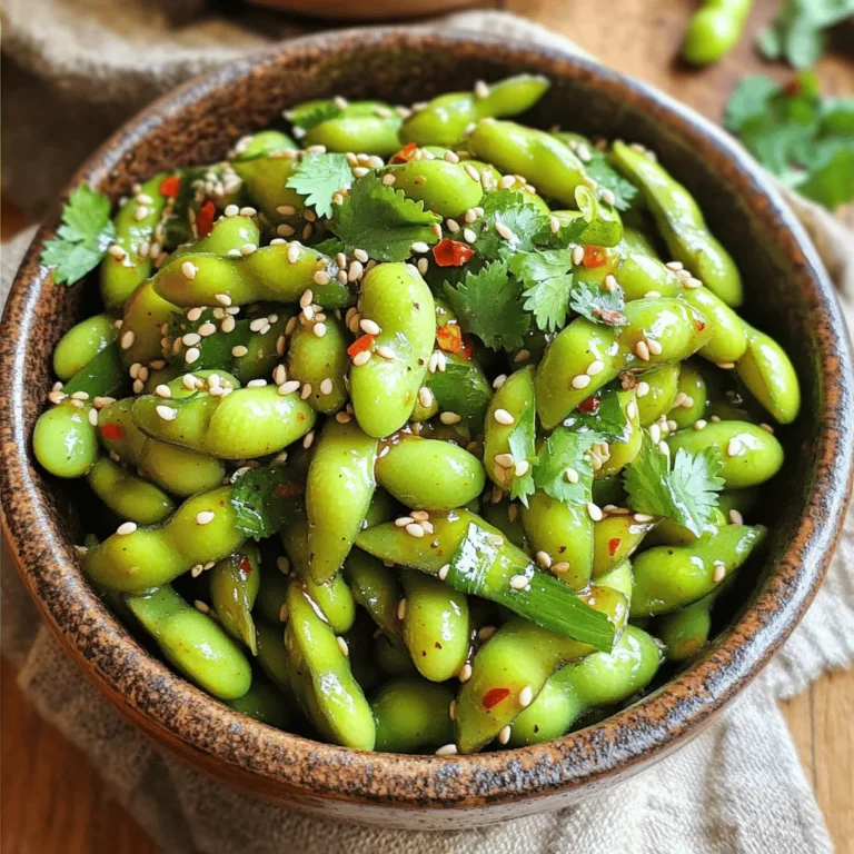 You can use 2 cups of edamame pods. Fresh edamame works great, but frozen is fine too. If you pick frozen, cook them as the package says. This keeps them tender and ready to use. For flavor, you need 4 cloves of minced garlic and 1 teaspoon of grated ginger. Garlic gives a nice savory taste. Ginger adds warmth and a little spice. Sauté them together for about 1-2 minutes. This makes your kitchen smell amazing! You will need a few sauces to bring the dish together. Use 2 tablespoons of soy sauce and 1 tablespoon of sesame oil. These give a rich, salty flavor. For heat, add 1 teaspoon of red pepper flakes. Adjust this to your taste. Finally, use salt to season, but remember, soy sauce is already salty. You can garnish with sesame seeds and fresh cilantro for added color and flavor. First, if you use frozen edamame, cook them as the package says. This usually takes about 5-7 minutes in boiling water. Once they are soft, drain them and set them aside. If you use fresh edamame, just rinse them. They usually need less time to cook. Next, heat a skillet over medium heat. Add 1 tablespoon of olive oil. When the oil is hot, toss in 4 minced garlic cloves and 1 teaspoon of grated ginger. Sauté them for about 1-2 minutes. You want them fragrant but not brown. This step brings out their great flavors. Now, add the cooked edamame to the skillet. Stir well to coat them in the garlic and ginger mix. Pour in 2 tablespoons of soy sauce and 1 tablespoon of sesame oil. Toss everything together so the sauce covers the edamame. Sprinkle 1 teaspoon of red pepper flakes over the mix. Stir to spread the heat evenly. Cook for another 2-3 minutes. Keep stirring until the edamame is hot and shiny. Taste and add salt if needed. Finally, move them to a dish and garnish with sesame seeds and fresh cilantro. Now, enjoy your spicy garlic edamame snack! To get the best flavor from your edamame, focus on sautéing. Start with medium heat. This helps the garlic and ginger release their oils. You want them fragrant but not brown. Keep an eye on them. Stir often to avoid burning. This step adds depth to your dish. Not everyone likes the same heat. You can adjust the spice to fit your taste. If you love heat, add more red pepper flakes. If you prefer mild, use less. You can even leave them out! Remember, you can always add more spice later, but you can’t take it away. Taste as you go, and find your perfect balance. This snack is great on its own, but you can dress it up! Serve it in a bowl and garnish with sesame seeds and fresh cilantro. These add color and flavor. Pair it with rice or quinoa for a full meal. You can also serve it with a cold beer or your favorite drink. Enjoy this tasty snack at parties or as a healthy treat any time! {{image_2}} You can change the flavor of your spicy garlic edamame. Try adding lime juice for a zesty kick. A splash of rice vinegar gives a tangy twist. For a sweet touch, mix in a little honey or maple syrup. You can also add chopped scallions for a fresh crunch. Each option adds a new layer of taste. This recipe is already vegan and gluten-free. Just check the soy sauce label for gluten-free options. You can use tamari instead of soy sauce if you prefer. This ensures everyone can enjoy this tasty snack. Always taste and adjust flavors to your liking. Spicy garlic edamame fits many events. Serve it as an appetizer at your next gathering. It also makes a great movie night snack. For a healthy lunch, pack it with rice or quinoa. You can even use it as a topping on salads or grain bowls. The options are endless, and each bite is full of flavor! Store your spicy garlic edamame in an airtight container. Make sure to cool the edamame first. Place the container in the fridge. This keeps the flavors fresh for 3 to 4 days. If you want to enjoy them later, avoid adding the garnishes. Add sesame seeds and cilantro just before serving. To reheat, use a skillet over medium heat. Add a splash of oil for moisture. Stir the edamame for about 2 to 3 minutes. You want them hot but not soggy. Microwave is another option. Place the edamame in a bowl, cover it, and heat for about 1 minute. Stir halfway through for even heating. You can freeze your spicy garlic edamame too! First, let them cool completely. Then, place them in a freezer-safe bag. Press out as much air as you can. They will keep well for up to 3 months. When you're ready to eat, thaw them overnight in the fridge before reheating. You can find pre-made spicy garlic edamame at many grocery stores. Look in the frozen section. Some stores offer fresh options in the deli area. Check the ingredient list to ensure it has garlic and spice. If you want a quick snack, pre-made is great. Just heat it up according to the package. Yes, you can use other beans. Black beans, chickpeas, or green peas work well. Each bean has a different taste and texture. Chickpeas can add a nice crunch. If you choose another bean, adapt cooking times. Make sure to cook them until tender. This way, they soak up all the flavors. Edamame is very healthy. It has protein, fiber, and many vitamins. Eating edamame can help your heart. It also may lower cholesterol levels. The fiber helps with digestion. Plus, it has antioxidants that fight free radicals. These benefits make edamame a great snack choice. Enjoy it often for a healthy boost! This blog post covered how to make spicy garlic edamame. We discussed choosing fresh or frozen edamame, using garlic and ginger, and adding the right sauces. I shared step-by-step instructions for preparation and cooking. You learned tips for sautéing and spice adjustments, plus serving ideas. Variations included other flavors, vegan options, and snack ideas. Finally, we explored storage methods and answered common questions. With these insights, you can enjoy tasty edamame anytime. Get creative and make this dish your own!