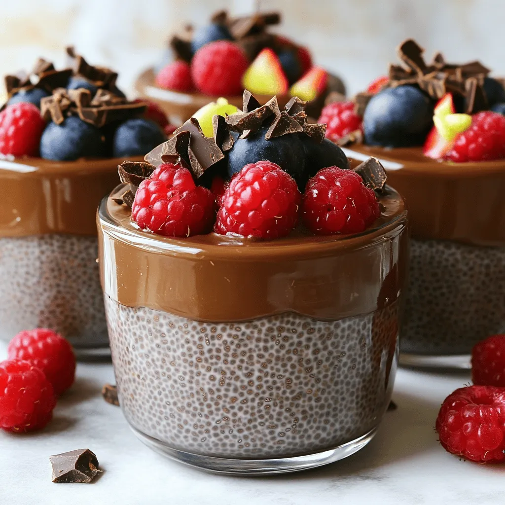 To make a rich Chocolate Chia Seed Pudding, you need these simple items: - 1/2 cup chia seeds - 2 cups almond milk (or any milk of choice) - 1/4 cup unsweetened cocoa powder - 1/4 cup maple syrup (or honey) - 1 teaspoon vanilla extract - A pinch of sea salt These ingredients blend to create a creamy and chocolatey delight. To make your pudding even more fun, consider these toppings: - Fresh berries - Dark chocolate shavings - A sprinkle of nuts These extras add flavor and texture. You can mix and match to find your favorite. Each ingredient in this pudding has its perks. Chia seeds are packed with fiber and omega-3 fatty acids. They help keep you full and support heart health. Almond milk is low in calories and high in vitamin E, which is great for your skin. Cocoa powder is rich in antioxidants, which can boost your mood. Maple syrup adds sweetness and minerals like manganese. Together, these ingredients create a tasty treat that is also good for you. Enjoy this pudding as a satisfying snack or a healthy dessert! To make chocolate chia seed pudding, gather your ingredients first. You need chia seeds, almond milk, cocoa powder, maple syrup, vanilla extract, and sea salt. This recipe takes just 10 minutes to prep, but it needs time in the fridge. Start by pouring the almond milk into a mixing bowl. Add the cocoa powder, maple syrup, vanilla extract, and a pinch of sea salt. Whisk these items together until they blend well and look smooth. After this, add the chia seeds. Stir carefully to mix them in, making sure no clumps form. Cover the bowl with plastic wrap or move the mixture to jars. Place it in the fridge for at least 4 hours, or overnight is best. This waiting time allows the chia seeds to soak up the liquid and thicken into pudding. After chilling, stir the pudding again. If it's too thick, add a bit more almond milk to adjust. Serve it in bowls or jars. Top with fresh berries and dark chocolate shavings for a tasty finish. To get the best texture for your pudding, use the right amount of chia seeds. For every 2 cups of milk, use 1/2 cup of chia seeds. This ratio helps the pudding thicken just right. Mix the seeds in well after adding them to the milk mixture. Stir until there are no clumps. Let it chill for at least 4 hours. If it’s too thick after chilling, add a splash of milk. Stir it well to reach the creaminess you want. You can serve this pudding in many fun ways. Try placing it in small jars for a cute look. Top your pudding with fresh berries like strawberries or blueberries. You can also add dark chocolate shavings for extra indulgence. Another idea is to layer it with granola for a crunchy twist. Serve it as a dessert or a healthy breakfast. It’s perfect for any time of day! Want to mix things up? You can add flavors to your pudding to make it unique. For a minty touch, stir in a few drops of peppermint extract. If you love citrus, add some orange zest for brightness. You can even mix in nut butter for a creamy taste. Almond or peanut butter works well. Get creative with your add-ins to find your favorite flavor combo! {{image_2}} If you want to make this pudding dairy-free and vegan, use almond milk. You can also try coconut milk or oat milk. These options add a nice flavor. They help keep the pudding creamy and rich. Just make sure your cocoa powder and sweetener are also vegan. You can easily change the flavor of your pudding. For a minty twist, add a few drops of peppermint extract. If you love citrus, try adding orange zest. This will give your pudding a fresh and bright taste. You can even mix in a little cinnamon for warmth. The options are endless, so have fun! If you want to cut back on sugar, you can switch out the maple syrup. Try using mashed bananas or unsweetened applesauce instead. These swaps add natural sweetness and fiber. You could also use stevia or monk fruit sweetener for a low-calorie option. Just remember to adjust the amount to match your taste! To keep your chocolate chia seed pudding fresh, store it in the fridge. Use airtight containers or jars. This keeps the pudding from drying out or absorbing other smells. Make sure the lid seals tight. If you use a bowl, cover it well with plastic wrap. Homemade chia seed pudding can last up to five days in the fridge. After that, the texture may change. It might become too thick or watery. Always check for any off smells or changes in color before eating. If it looks or smells funny, it's best to toss it. You can enjoy your pudding cold straight from the fridge. Many people like it this way. If you want it warm, gently heat it on the stove. Stir it well and add a splash of almond milk to keep it smooth. Avoid using the microwave, as it can change the texture. Enjoy your pudding however you like! Yes, you can use other seeds, like flaxseeds. Flaxseeds need grinding to release nutrients. If you want a pudding texture, chia seeds work best due to their gel-like properties. They absorb liquid and thicken when mixed. This makes the pudding creamy and smooth. Other seeds may not have the same thickening effect, so adjust your recipe as needed. Chia seeds usually take about 4 hours to thicken. For best results, let the pudding chill overnight. In this time, the seeds soak up the liquid. They create a pudding-like texture that’s rich and satisfying. If you find it too thick, just add a bit more milk. Stir well to mix everything together. Yes, Chocolate Chia Seed Pudding is very healthy! Chia seeds are full of fiber, protein, and omega-3 fatty acids. Almond milk offers a low-calorie base that’s also dairy-free. Cocoa powder adds antioxidants, which are great for your body. Maple syrup gives natural sweetness, making this pudding a guilt-free treat. Top it with fresh berries for extra vitamins and nutrients. This article covered how to make delicious chocolate chia seed pudding. We explored the main ingredients and optional toppings, offering tips for nutrition. I provided step-by-step instructions and shared great ways to ensure the right texture. You learned about variations to suit your diet and preferences and how to store your pudding. Chia pudding is simple, tasty, and good for you. Now, you’re ready to create a dish that everyone will love. Enjoy your time in the kitchen!