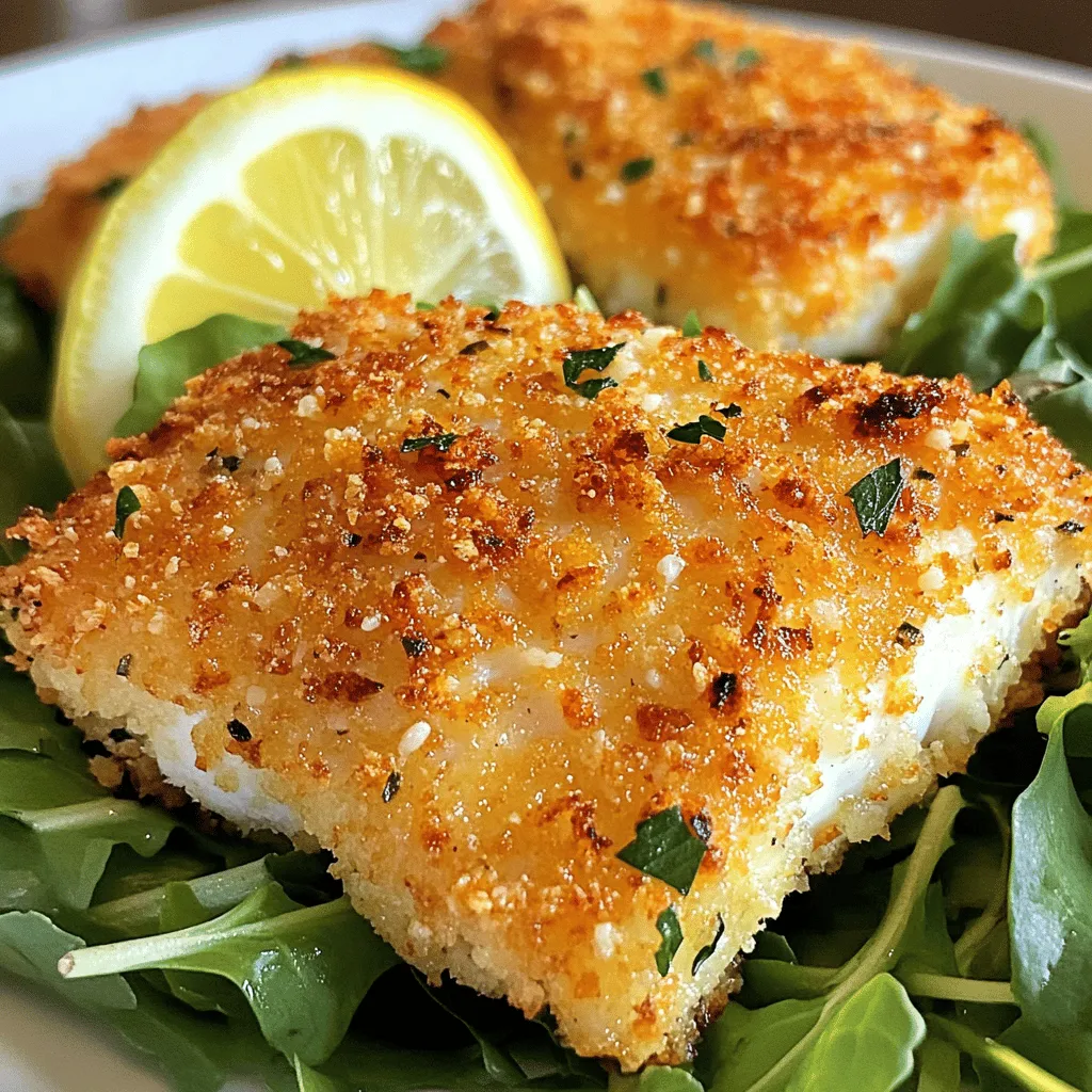 Making Air Fryer Parmesan Crusted Tilapia is easy and fun. This dish is quick to prepare and perfect for busy nights. You will enjoy its crispy outside and tender inside. The flavor is rich and satisfying, thanks to the Parmesan and spices. - 4 tilapia fillets - 1 cup breadcrumbs (preferably panko for extra crunch) - ½ cup grated Parmesan cheese - 1 teaspoon garlic powder - 1 teaspoon onion powder - 1 teaspoon paprika - ½ teaspoon salt - ½ teaspoon black pepper - 2 large eggs, beaten - ½ cup all-purpose flour - Cooking spray (for air frying) - Lemon wedges (for serving) When choosing tilapia, look for fresh fillets. They should smell clean and look moist. For breadcrumbs, panko works best. It gives a great crunch and texture. The Parmesan cheese must be finely grated. This helps it melt evenly and stick well to the fish. Use fresh spices for the best flavor. If you enjoy a bit of heat, add some cayenne pepper. This adds a nice kick without overpowering the dish. Start by gathering all your ingredients. You need four tilapia fillets. Then, mix the breadcrumbs, grated Parmesan cheese, garlic powder, onion powder, paprika, salt, and black pepper in a shallow dish. This mix will give your fish great flavor and crunch. Next, set up a dredging station. Place flour in one bowl and beaten eggs in another. This step makes it easy to coat the fish. Preheat your air fryer to 400°F (200°C) for about five minutes. While it heats up, take each fillet and coat it with flour. Make sure to tap off any extra flour. Then, dip the floured fillet in the beaten eggs. Let any excess egg drip off. Finally, coat the fillet in the breadcrumb mixture. Press gently to help it stick. Spray your air fryer basket with cooking spray to prevent sticking. Place the fillets in the basket in a single layer. You may need to work in batches. Lightly spray the tops of the fillets with cooking spray. Air fry them for 10 to 12 minutes. Flip them halfway through cooking. When they turn golden brown and crispy, they are done. The fish should flake easily with a fork. Once cooked, carefully take the fillets out of the air fryer. Serve them right away with lemon wedges. Squeezing lemon over the fish adds brightness. For a lovely presentation, place the fillets on a bed of mixed greens. Sprinkle some extra Parmesan on top for a nice touch. Enjoy your delicious, crispy tilapia! Using an air fryer is easy and fun. Here are some best practices to keep in mind: - Preheat your air fryer: This helps the tilapia cook evenly. Set it to 400°F (200°C) for about 5 minutes. - Don’t overcrowd the basket: Cook the fillets in batches if needed. This allows hot air to circulate. - Use cooking spray: Lightly spray the basket and fillets to prevent sticking and promote crispiness. Getting that perfect crunch takes a few simple steps: - Choose panko breadcrumbs: They are lighter and crispier than regular breadcrumbs. - Press the coating: After coating the fillets, press the breadcrumb mixture firmly to help it stick. - Flip halfway through: This ensures both sides of the fillet get crispy and brown. Experimenting with flavors can make this dish even better: - Add herbs: Try thyme or parsley for a fresh taste. - Spice it up: Use cayenne pepper or chili powder for a kick. - Change the cheese: Swap Parmesan for Pecorino Romano for a sharper flavor. {{image_2}} You can swap tilapia for other fish. Cod, haddock, or catfish work well. They have a similar texture. Each fish gives a unique taste. For instance, cod has a mild flavor. It pairs well with Parmesan. Adjust your cooking time based on the fish you choose. Thicker fillets may need a bit more time. You can easily make this dish gluten-free. Use gluten-free breadcrumbs instead of regular ones. There are many tasty options in stores. Almond flour is another great choice. It gives a nice crunch, too. Just make sure to check labels on all products to be sure they are gluten-free. You can add more flavor to the dish. Try mixing in herbs like dill or parsley into the breadcrumb mix. You can also add spices like cayenne pepper for heat. For a tangy twist, add some lemon zest. Experiment with different flavors to find your favorite! To store leftovers, let the tilapia cool first. Place the fillets in an airtight container. You can keep them in the fridge for up to three days. Be sure to layer parchment paper between fillets to prevent sticking. This way, they stay fresh and tasty. When you’re ready to eat the leftovers, preheat your air fryer to 350°F (175°C). Place the tilapia in the basket, making sure they don’t touch. Heat for about 5-7 minutes. This helps keep the crust crispy. You can also use a microwave, but the texture may change. If using a microwave, cover with a damp paper towel and heat for 1-2 minutes. To freeze the tilapia, wrap each fillet in plastic wrap tightly. Then, place them in a freezer-safe bag or container. They can stay in the freezer for up to two months. When you want to eat them, thaw them overnight in the fridge. After that, you can reheat them in the air fryer for the best results. Cook tilapia in an air fryer for 10-12 minutes. Flip the fillets halfway. This helps them cook evenly. Look for a golden brown color and flaky texture. Adjust time based on your air fryer model. Yes, fresh herbs can enhance the flavor. Try parsley, dill, or cilantro. Chop them finely and mix them into the breadcrumb mixture. This gives a fresh taste to your tilapia. Serve with a variety of sides. Roasted vegetables, rice, or a fresh salad work well. Add lemon wedges for a zesty touch. You can also pair with a nice tartar sauce for dipping. In this post, we explored making tilapia in an air fryer. We covered ingredients, step-by-step cooking, and smart tips for the best results. You can adapt the recipe with different fish and flavors. Proper storage and reheating keep your leftovers tasty. If you follow these steps, you will enjoy a delicious meal. Don't hesitate to experiment and find your favorite way to prepare tilapia. Enjoy your cooking journey!