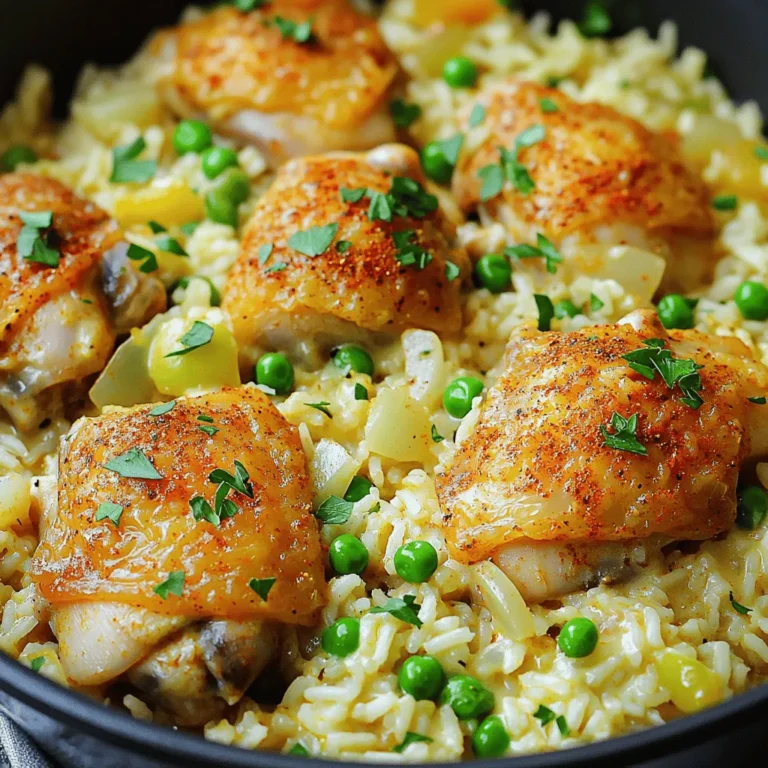- 1 lb chicken thighs, boneless and skinless, cut into bite-sized pieces - 1 tablespoon Cajun seasoning - 1 tablespoon olive oil - 1 medium onion, diced - 3 cloves garlic, minced - 1 bell pepper (red or green), diced - 1 cup long-grain rice, rinsed - 3 cups chicken broth - 1 cup heavy cream - 1 cup frozen peas - Salt and pepper to taste - Fresh parsley, chopped (for garnish) For this recipe, I use one pound of chicken thighs. This gives you enough meat to serve four people. Rinsing the rice helps remove extra starch, making it less sticky. You need three cups of chicken broth, which adds great flavor. One cup of heavy cream makes the dish rich and creamy. Cajun seasoning is key for flavor. It gives a nice kick without being too hot. You can adjust the amount based on your taste. If you want more spice, add a pinch of cayenne pepper. Fresh parsley at the end brightens the dish and adds color. Always taste your dish before serving to adjust salt and pepper as needed. 1. Start by preparing the chicken. Cut the chicken thighs into bite-sized pieces. 2. Place the chicken in a bowl. Sprinkle the Cajun seasoning over it. Mix well to coat each piece. 3. Dice the onion and bell pepper. Mince the garlic. Getting these ready makes cooking easier. 1. Heat the olive oil in a large pot over medium heat. 2. Add the seasoned chicken. Cook it for about 5-7 minutes until browned. 3. Take the chicken out and set it aside. 4. In the same pot, add the diced onion, bell pepper, and minced garlic. Sauté them for 4-5 minutes. 5. Stir in the rinsed rice. Mix it with the veggies for 1-2 minutes to toast lightly. 6. Pour in the chicken broth and heavy cream. Stir well and bring to a gentle boil. 7. Return the browned chicken to the pot. Reduce the heat to low. Cover and let it simmer for 20 minutes. 8. Check if the rice is cooked and has absorbed most of the liquid. 1. Add the frozen peas to the pot. Cook for another 5 minutes. This warms the peas through. 2. Taste the dish and add salt and pepper as needed. 3. Fluff the rice with a fork. Serve it in bowls and garnish with fresh parsley. To boost flavor in your One-Pot Creamy Cajun Chicken and Rice, use fresh ingredients. Fresh herbs like parsley add brightness. Always taste as you cook. Adjust seasoning with salt and pepper. If you want more heat, add cayenne pepper or extra Cajun seasoning. This dish loves bold flavors. One common mistake is overcooking the rice. Keep an eye on it. Stirring too much can make the rice mushy. Another mistake is skipping the sauté step. Browning the chicken and veggies adds depth. Finally, don't forget to taste before serving. You want to make sure it’s just right. Serve this dish with a side salad for a fresh crunch. A simple green salad with lemon vinaigrette pairs well. If you want carbs, serve with crusty bread. This helps soak up the creamy sauce. Garnish with extra parsley for a pop of color on the plate. {{image_2}} You can swap ingredients easily in this recipe. For chicken, try turkey or shrimp. Both give a lovely flavor. If you need a lighter option, use chicken breast instead of thighs. Instead of heavy cream, you can use half-and-half or coconut milk for a dairy-free touch. For the broth, vegetable broth works well if you want less meat flavor. To make this dish vegetarian, leave out the chicken. Use extra veggies like mushrooms or zucchini instead. For a vegan version, replace the heavy cream with coconut cream. You can also add plant-based protein, like chickpeas or tofu, for extra texture. Use vegetable broth to keep it fully plant-based. If you love heat, add more Cajun seasoning or a splash of hot sauce. You can also toss in chopped jalapeños or crushed red pepper flakes while cooking. For a smoky kick, consider adding smoked paprika. Adjust the spice level to your taste for a dish that truly pops! To store your creamy Cajun chicken and rice, let it cool first. Place leftovers in an airtight container. Store them in the fridge for up to three days. Make sure to seal the container well to keep the flavors fresh. When you’re ready to eat, you can reheat the dish easily. Use the microwave or a pot on the stove. If using a microwave, heat in short bursts. Stir in between to ensure even warming. If on the stove, add a splash of chicken broth to keep it creamy. Heat over low until warm. You can freeze this dish for later. Allow it to cool completely before freezing. Use a freezer-safe container and leave some space at the top. The dish can last up to three months in the freezer. To eat, thaw it in the fridge overnight, then reheat as mentioned above. If you cannot find Cajun seasoning, try using equal parts of paprika, garlic powder, and onion powder. You can also add a pinch of cayenne pepper for heat. This mix gives a similar flavor and warmth to your dish. Experiment with spices like oregano or thyme for more depth. Remember, each spice adds its own twist. Yes, you can use brown rice! However, it will change the cooking time. Brown rice takes longer to cook than white rice. You should simmer it for about 30-40 minutes instead of 20 minutes. Make sure to add a bit more liquid too. This ensures the rice cooks properly and stays creamy. One-Pot Creamy Cajun Chicken and Rice will last about 3 to 4 days in the fridge. Store it in an airtight container to keep it fresh. When you're ready to eat, just reheat it on the stove or in the microwave. If it thickens too much, add a splash of broth or water. Enjoy your meal again! This blog post gives you all you need to make a delicious dish. We covered key ingredients, cooked step-by-step, and shared tips for perfecting flavor. You learned about variations like spicy options and storage advice. Remember, the right seasoning and fresh ingredients make a big difference. Avoid common mistakes to ensure the best outcome. With these insights, you can enjoy and share your meal with confidence. Happy cooking!
