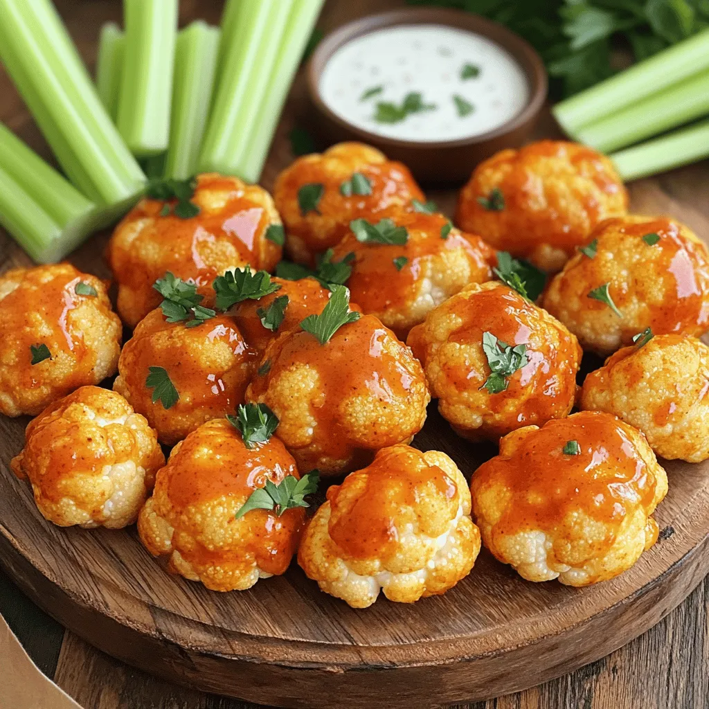 - 1 medium head of cauliflower, cut into florets - 1 cup all-purpose flour (or gluten-free flour) - 1 cup milk (dairy or plant-based) - 1 teaspoon garlic powder - 1 teaspoon onion powder - 1 teaspoon smoked paprika - 1/2 teaspoon salt - 1/4 teaspoon black pepper - 1 cup breadcrumbs (panko for extra crunch) - 1/2 cup buffalo sauce (or your favorite hot sauce) - 2 tablespoons olive oil - Fresh parsley, chopped (for garnish) When making crispy air fryer cauliflower wings, you need quality ingredients. The star is the cauliflower. Choose a fresh, medium head for the best texture. Next, flour is essential for the batter. You can use all-purpose flour or gluten-free flour, depending on your needs. Both work well to create a nice coating. Milk adds moisture and helps the batter stick to the cauliflower. You can use any milk you like, whether dairy or plant-based. Now, let’s talk seasonings. Garlic powder gives a nice punch. Onion powder adds depth, while smoked paprika brings a hint of smokiness. Salt and black pepper balance the flavors. For that crunchy outside, use panko breadcrumbs. They add extra crispiness when air frying. Finally, don’t forget buffalo sauce or your favorite hot sauce for that spicy kick. Garnish with fresh parsley to brighten the dish. This ingredient list makes sure your cauliflower wings are tasty, crispy, and satisfying. First, cut the medium head of cauliflower into bite-sized florets. Make sure the pieces are similar in size for even cooking. Next, place the florets in a large mixing bowl. This bowl will hold the cauliflower as you mix in the batter and coat them later. In another bowl, whisk together the flour, milk, garlic powder, onion powder, smoked paprika, salt, and black pepper. Mix until smooth, creating a thick batter. It should stick to the cauliflower well. If it seems too thin, add a bit more flour. If too thick, add a splash of milk. Now, dip each cauliflower floret into the batter. Make sure they are fully coated. Let any extra batter drip off. Then, prepare the breadcrumbs. Place the breadcrumbs in a shallow dish. Roll each battered floret in the breadcrumbs until they are well covered. This step gives them a nice crunch. Before you cook, preheat your air fryer to 400°F (200°C) for about 5 minutes. This helps to achieve that crispy texture you want. Lightly spray the air fryer basket with cooking spray. Arrange the coated cauliflower wings in a single layer in the basket. Don’t overcrowd them; this helps them cook evenly. Lightly spray the tops with olive oil. Air fry for about 12-15 minutes. Shake the basket halfway through cooking for even browning. The wings should turn golden brown and crispy. Once they are cooked, place the air-fried cauliflower in a large mixing bowl. Add the buffalo sauce and toss gently. Make sure all pieces are evenly coated with the sauce. For a final touch, place the coated wings back in the air fryer for an additional 2-3 minutes. This step helps set the sauce nicely. Serve your crispy cauliflower wings on a platter. Garnish with freshly chopped parsley for a pop of color. Pair them with celery sticks and a side of ranch or blue cheese dressing for dipping. Enjoy your delicious snack! For the best texture, proper coating is key. You want each cauliflower piece fully covered in batter. This helps the breadcrumbs stick well. A thick batter traps air, making it crispy. Keep your air fryer at 400°F (200°C). This high heat helps create a golden crust quickly. When cooking, arrange the cauliflower in a single layer. This allows hot air to flow around each piece. Avoid stacking them on top of one another. Overcrowding can lead to uneven cooking. If needed, cook in batches for the best results. One common mistake is not letting excess batter drip off. This can make the wings soggy, not crispy. Skipping the second air fry is another error. This final step helps set the sauce and adds extra crunch. Always remember, less is more when it comes to batter! {{image_2}} You can change the flavor of your cauliflower wings with different sauces. BBQ sauce gives a sweet and smoky taste. Teriyaki sauce adds a nice sweet and salty flavor. Both sauces work great with the crispy texture of the wings. Just toss the cooked cauliflower in your choice of sauce before serving. This lets the sauce stick well and enhances the taste. You can easily adjust the flavor of your wings by adding spices. Try chili powder for heat or cumin for warmth. These spices can add new and exciting tastes. For a cheesy version, sprinkle grated cheese on top before the final air fry. This makes the wings rich and indulgent. Experiment with your favorite seasonings to find the perfect mix. If you want a vegan version, simply use plant-based milk. Almond milk or oat milk works well. You can also use gluten-free flour to make it safe for gluten-free diets. Make sure to check the labels on sauces, as some may contain animal products. These simple swaps let everyone enjoy crispy cauliflower wings without missing out! To store leftover cauliflower wings, cool them down first. Place them in a container with a tight lid. I recommend using glass or BPA-free plastic containers. This keeps them fresh and safe. Refrigerate the wings as soon as they cool. They are best eaten within 3 to 4 days. To reheat the wings, use the air fryer again. Set it to 350°F (175°C) for about 5 to 7 minutes. This helps restore their crispiness. Avoid using the microwave, as it makes them soggy. If you must use the microwave, heat them for a short time. A few seconds may be enough. You can freeze cauliflower wings before or after cooking. If freezing before cooking, coat them in batter and breadcrumbs. Place them on a baking sheet and freeze for about 2 hours. Then, transfer them to a freezer bag. When you are ready to cook, you can air fry them straight from the freezer. If frozen after cooking, let them cool first. Thaw them in the fridge overnight before reheating in the air fryer. Crispy air fryer cauliflower wings can last up to 3 days in the fridge. Store them in an airtight container. This helps keep them fresh and tasty. If you want to enjoy them later, make sure they cool completely before placing them in the fridge. Yes, you can. Use gluten-free flour instead of all-purpose flour. This swap makes the wings perfect for those with gluten sensitivities. Be sure to check that your breadcrumbs are also gluten-free, as some brands may contain gluten. The best temperature for air frying cauliflower wings is 400°F (200°C). This high heat helps them get crispy on the outside while staying tender inside. Preheating the air fryer for about 5 minutes will ensure even cooking. Yes, you can cook frozen cauliflower. However, you should thaw it first. Once thawed, pat it dry to remove excess moisture. This helps the batter stick better and ensures the wings get crispy. Several sauces work well with cauliflower wings. Popular options include buffalo sauce, ranch dressing, and blue cheese dressing. You can also try BBQ sauce or even a tangy teriyaki sauce for a sweet twist. These dips enhance the flavor of the wings and make them even more enjoyable. In this post, we explored how to make crispy air fryer cauliflower wings. We covered main ingredients, seasonings, and step-by-step instructions for delicious results. I shared tips for the perfect crunch and easy variations for different tastes. Remember, whether you use buffalo sauce or try something new, these wings can fit any diet. Store leftovers properly for the best reheating. Try these wings today for a tasty snack or meal addition. Enjoy the crispy goodness, and make it your own!