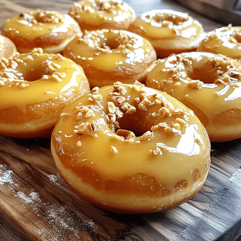 To make these pancake donuts with maple glaze, you need a few simple items. Gather the following ingredients: - 1 cup all-purpose flour - 1 tablespoon sugar - 2 teaspoons baking powder - 1/2 teaspoon salt - 1 large egg - 1 cup milk - 2 tablespoons melted butter - 1 teaspoon vanilla extract - 1/2 cup maple syrup (for glaze) - 1 cup powdered sugar (for glaze) - Cooking spray or additional melted butter (for greasing) Each item plays a key role in creating a fluffy donut with a sweet glaze. The flour gives structure, while the baking powder helps them rise. Sugar adds sweetness and flavor. The egg binds the ingredients together, and the melted butter adds richness. Lastly, the maple syrup and powdered sugar create a delicious glaze that elevates these treats. Enjoy the process of gathering these ingredients and get ready for some tasty fun! - Preheat oven to 350°F (175°C). - Grease the donut pan with cooking spray or melted butter. - In a mixing bowl, whisk together the flour, sugar, baking powder, and salt until combined. - In another bowl, combine the egg, milk, melted butter, and vanilla extract. Mix until smooth. - Pour the wet ingredients into the dry ingredients. - Fold gently until just mixed; a few lumps are fine. - Use a piping bag or a zip-top bag with a cut corner to pipe the batter into the pan. Fill each cavity about 2/3 full. - Bake in the preheated oven for 10-12 minutes. Check doneness by inserting a toothpick into the center of a donut. It should come out clean. - Let the donuts cool in the pan for about 5 minutes. Then, move them to a wire rack to cool completely. To get the best texture, avoid overmixing the batter. Overmixing can make your donuts tough. Mix just until you see no dry flour. It is okay if you have a few lumps. This keeps them light and fluffy. Ensure even baking by filling each donut cavity about 2/3 full. This allows them to rise nicely without spilling over. Bake at 350°F (175°C) for 10-12 minutes. Use a toothpick to check if they are done. If it comes out clean, they are ready! Making the maple glaze is simple. Just whisk together powdered sugar and maple syrup until smooth. This glaze adds a sweet touch to your donuts. For the best dipping technique, let the donuts cool first. Dip the tops into the glaze, then lift them out. Allow the excess glaze to drip off. This gives a nice, even coating. For presentation, arrange the donuts on a beautiful platter. You can drizzle more maple glaze on top for a pretty look. A sprinkle of crushed nuts or coconut flakes adds texture and flair. Pair these tasty treats with coffee or milk. They are great for breakfast or a sweet snack. Enjoy them warm for the best flavor! {{image_2}} You can make these pancake donuts even better. Adding spices like cinnamon or nutmeg gives them a warm flavor. Just a pinch can change everything. You can also add chocolate chips for a sweet twist. They melt and give a rich taste in every bite. If you want to switch things up, try using different sweeteners. Honey or agave syrup can work well. You can also experiment with different flavors for your glaze. Vanilla or chocolate glazes add a fun touch. Each option makes the donuts unique and tasty. You can change the shape of your donuts too. Try making mini mounds for a fun snack. You can also use traditional rings for a classic look. If you don't have a donut pan, a muffin tin works great. Just fill the cups to create donut-like shapes. To keep your pancake donuts fresh, store them in an airtight container. This method helps prevent them from getting stale or dry. You can also use plastic wrap, but it’s not as effective. If you have a lot, consider separating layers with parchment paper. This way, they won't stick together. If you want to freeze your donuts, it's best to freeze them unglazed. Place them in a single layer on a baking sheet. Once frozen, transfer them to a freezer-safe bag. This keeps them fresh for up to three months. If you freeze glazed donuts, the glaze may become sticky or melt. To reheat, simply pop them in a microwave for about 10-15 seconds. If you prefer, you can warm them in an oven at 350°F for about 5-7 minutes. Enjoy them warm for a tasty treat! Yes, you can use whole wheat flour. It adds more fiber and nutrients. The donuts may be denser. To adjust, add a bit more milk to the batter. Start with an extra tablespoon. Whole wheat flour gives a nutty flavor, making them tasty! You can use several substitutes for eggs. Popular options are applesauce, mashed banana, or flaxseed meal. For flaxseed, mix one tablespoon with three tablespoons of water. Let it sit for five minutes. This mix works like an egg. These options keep your donuts moist and fluffy. These donuts last about three days. Store them in an airtight container at room temperature. For longer storage, place them in the fridge for up to a week. Just remember, the glaze may soften over time. Yes, you can make these donuts ahead of time. Bake them and let them cool completely. Store them in an airtight container. When ready to serve, glaze them just before eating. This keeps the glaze fresh and nice. You can check if the donuts are done with a toothpick. Insert it into the center of a donut. If it comes out clean, they are ready. The donuts should also be lightly golden on top. This means they are baked perfectly! You now have a simple recipe for tasty donuts. We covered every ingredient and step. This guide helps you mix, bake, and glaze like a pro. Don't forget the tips for perfect texture and storage. You also learned about fun variations to try. Remember, making donuts can be fun and rewarding. Enjoy the process, and share your delicious results with friends. Happy baking!