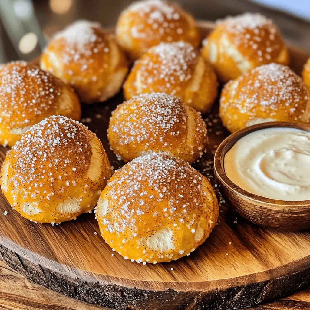 The key to great Air Fryer Cinnamon Sugar Pretzel Bites lies in the ingredients. Here’s what you need: - 1 ½ cups warm water (110°F) - 1 packet (2 ¼ tsp) active dry yeast - 2 tablespoons granulated sugar - 4 cups all-purpose flour - 1 teaspoon salt - ⅓ cup baking soda - ¼ cup unsalted butter, melted - ½ cup granulated sugar (for cinnamon sugar) - 2 teaspoons ground cinnamon - Coarse sea salt (for sprinkling) Each ingredient plays a special role in making these bites soft, sweet, and delicious. The warm water helps activate the yeast. The yeast makes the dough rise and gives it that fluffy texture. Sugar adds sweetness while the flour forms the base of the dough. Salt enhances the flavors, and baking soda adds that lovely pretzel taste. Butter gives a rich taste and helps the cinnamon sugar stick. Lastly, the cinnamon sugar mix and coarse salt bring all the flavors together. Make sure you have these items ready before you start. This will help you stay organized and make the process smooth. Enjoy the fun of creating these tasty bites! To start, mix warm water, yeast, and sugar in a large bowl. Let it sit for about 5 minutes. You will see bubbles form. This means the yeast is active. Next, gradually mix in flour and salt. Stir until the dough forms. Then, knead the dough on a lightly floured surface for 5 to 7 minutes. The dough should feel smooth and elastic. Now, place the dough in a greased bowl. Cover it with a damp cloth. Let the dough rise in a warm spot for about 1 hour. It should double in size. This step is vital for fluffy pretzel bites. Once the dough has risen, punch it down. Divide it into 8 equal pieces. Roll each piece into a long rope, about 1 inch thick. Cut each rope into 1-inch pieces. These will be your pretzel bites. Next, bring 8 cups of water to a boil. Add baking soda to the boiling water. Carefully drop the pretzel bites in batches for 30 seconds. Use a slotted spoon to remove them. Let them drain before moving to the next step. Preheat your air fryer to 370°F (190°C). Mix the sugar and cinnamon in a small bowl. Brush melted butter onto each pretzel bite. Roll them in the cinnamon sugar mixture. Place the bites in the air fryer basket. Make sure they are in a single layer. Air fry for 8 to 10 minutes. They should turn golden brown. Enjoy your warm, sweet treats! - Proper kneading techniques: Knead the dough on a floured surface for 5 to 7 minutes. Use your palms to push down and fold the dough. This builds gluten, which helps the pretzels rise and stay soft. - Ensuring correct rising conditions: Place the dough in a warm spot. Cover it with a damp cloth to keep moisture in. Let it rise until it doubles in size. This usually takes about 1 hour. - Adjusting cinnamon sugar proportions: For a sweeter bite, use more sugar in your mix. A ½ cup of sugar and 2 teaspoons of cinnamon works well. Taste your mixture before rolling the pretzels in it. - Timing for air frying: Air fry the pretzel bites at 370°F for 8 to 10 minutes. Check them halfway through. They should look golden brown and smell amazing when done. - Creative serving suggestions: Arrange the warm pretzel bites on a platter. Serve them with a small bowl of cream cheese dip or chocolate sauce. This adds fun and makes them even more tasty. - Dipping sauce options: You can try different dips like mustard or caramel sauce. Each dip brings a new flavor, making your snack more exciting! {{image_2}} You can easily change the flavor of your pretzel bites. One fun idea is to add chocolate chips or nuts. Just mix them into the dough before you knead it. This gives you a sweet and crunchy twist. You can also try adding different spices. For example, nutmeg or ginger can spice things up. Get creative and make your pretzel bites unique. Dipping sauces can elevate your pretzel bites. A cream cheese dip adds a rich taste. To make it, mix cream cheese with a bit of sugar and vanilla. You can also try different chocolate sauce options. Melt dark, milk, or white chocolate for a sweet dip. Each sauce brings its own joy to the table. If you need gluten-free pretzel bites, you can adapt the recipe. Use gluten-free flour blends instead of all-purpose flour. Many blends work well for this recipe. Make sure to check the package instructions. You may need to adjust the liquid. This way, you can still enjoy warm, soft pretzel bites without gluten. To keep your pretzel bites fresh, use an airtight container. Glass or plastic containers work well. These keep moisture in and air out. Store them in the fridge for up to three days. If you prefer, you can store them at room temperature for one day. Just remember, they taste best when fresh! You can reheat your pretzel bites in two ways. The oven is my favorite method. Preheat it to 350°F (175°C). Place the bites on a baking sheet and heat for about 5-7 minutes. This keeps them crispy. You can also use the microwave. Heat them for about 15-20 seconds. But be careful; they may become chewy. To freeze your pretzel bites, let them cool completely first. Then, place them in a single layer on a baking sheet. Put the sheet in the freezer for about an hour. This prevents them from sticking together. After that, transfer them to a freezer-safe bag. They will stay fresh for up to three months. When you want to eat them, thaw the bites in the fridge overnight. Reheat them in the oven or microwave as mentioned above. Enjoy your tasty snack anytime! Yes, you can make pretzel bites ahead of time. After shaping the dough, let the bites cool. Then, store them in an airtight container in the fridge. You can also freeze them. Just remember to thaw them before air frying. This way, you can enjoy warm pretzel bites anytime. If your dough doesn’t rise, check the yeast. It may be old or inactive. Make sure your water is warm, not hot. Yeast needs warmth to activate. If it’s too cold or too hot, the yeast may die. Try again with fresh yeast and the right temperature. Pretzel bites are done when they are golden brown. You can check by looking at their color. They should have a nice, even brown hue. You can also tap them; they should sound hollow inside. This means they are cooked through. Yes, you can use instant yeast. It works well and doesn’t need to be proofed. Just mix it directly with the dry ingredients. Instant yeast may make the dough rise faster, so watch it closely. Adjust the rising time as needed. If you don't have baking soda, you can use baking powder. However, the texture may change. Baking soda gives pretzel bites their unique flavor and chewy texture. If using baking powder, double the amount. Keep in mind the result may not be the same. In this blog post, we covered how to make delicious pretzel bites from scratch. You learned about essential ingredients, step-by-step instructions, and important tips for success. I shared variations to try and how to store leftovers properly. Now, it’s time to enjoy your tasty treats! With these easy steps and helpful tips, you can make pretzel bites that everyone will love. Happy baking!