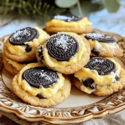 To make Oreo cheesecake stuffed cookies, you need a few key ingredients: - 1 cup unsalted butter, softened - 1 cup granulated sugar - 1 cup brown sugar, packed - 2 large eggs - 2 teaspoons vanilla extract - 3 cups all-purpose flour - 1 teaspoon baking soda - 1/2 teaspoon salt - 1 cup chocolate chips - 10 Oreo cookies, crushed These ingredients work together to create a chewy cookie with a rich inner filling. The butter and sugars give the cookies their soft texture. Eggs add moisture, while flour adds structure. The baking soda helps the cookies rise. Chocolate chips add extra sweetness and flavor. For the creamy cheesecake filling, gather these ingredients: - 8 oz cream cheese, softened - 1/4 cup granulated sugar - 1/2 teaspoon vanilla extract - 1 tablespoon heavy cream This filling is simple yet delicious. Cream cheese gives it that classic cheesecake taste. Sugar sweetens it just right. Vanilla adds flavor, and heavy cream makes it smooth and rich. You can add a fun touch with these garnishes: - Powdered sugar for dusting - Extra crushed Oreo cookies on top - A drizzle of chocolate or caramel sauce These garnishes make your cookies look great and taste even better. Dusting with powdered sugar adds a sweet touch. Crushed Oreos bring more of that classic flavor. A drizzle of sauce adds a fun finish to your cookies, making them perfect for sharing or serving at parties. To make the cheesecake filling, start with 8 ounces of softened cream cheese. Place it in a mixing bowl. Beat the cream cheese until it is smooth. Next, add 1/4 cup of granulated sugar and 1/2 teaspoon of vanilla extract. Mix these together until they are well blended. Then, add 1 tablespoon of heavy cream to make it extra creamy. Finally, fold in 10 crushed Oreo cookies. This will add great flavor. Once mixed, chill the filling in the refrigerator for about 30 minutes. Chilling helps it firm up for easy assembly. For the cookie dough, begin by creaming together 1 cup of softened unsalted butter, 1 cup of granulated sugar, and 1 cup of packed brown sugar. Use a large mixing bowl for this. Mix until the mixture is light and fluffy. Then, add 2 large eggs one at a time. Make sure to mix well after each egg. Now, add 2 teaspoons of vanilla extract. In a separate bowl, whisk together 3 cups of all-purpose flour, 1 teaspoon of baking soda, and 1/2 teaspoon of salt. Gradually add this dry mixture to the butter mixture and mix until just combined. Lastly, fold in 1 cup of chocolate chips for extra sweetness and texture. Now, it’s time to assemble the cookies. Preheat your oven to 350°F (175°C). Use a cookie scoop or tablespoon to take a portion of cookie dough. Flatten it in your palm. Place about one tablespoon of the chilled cheesecake filling in the center. Wrap the cookie dough around the filling and seal it completely. Roll it into a ball and place it on a baking sheet lined with parchment paper. Repeat this process until you use all the dough. Bake the cookies in the preheated oven for 12 to 15 minutes. The edges should turn lightly golden. The centers may look a bit underbaked, but they will set as they cool. After baking, let them cool on the baking sheet for 5 minutes. Then, transfer them to wire racks to cool completely. Enjoy your Oreo cheesecake stuffed cookies! For soft and chewy cookies, use room-temperature butter. Cream it well with the sugars until fluffy. This adds air and lightness. Don't overmix the dough after adding flour. Mix just until combined to keep your cookies tender. One common mistake is using cold butter. Cold butter can lead to dense cookies. Another mistake is not chilling the cheesecake filling. Chilling helps it firm up, making it easier to stuff. Also, don’t skip the step of sealing the dough well. If the filling leaks, it can create a mess. Chill the assembled cookies for at least 15 minutes before baking. This helps them hold their shape in the oven. Preheat your oven fully to 350°F (175°C). Place cookies on parchment paper to prevent sticking. Keep an eye on them while baking. They may look underbaked, but they will firm up while cooling. {{image_2}} You can change the filling to fit your taste. Try using peanut butter instead of cheesecake. You can also mix in different cookies like Chips Ahoy or Snickerdoodles. For a fruity twist, use pie filling or jam. Just think outside the box! To make these cookies gluten-free, swap out regular flour for almond or coconut flour. You can also use gluten-free cookies for the filling. If you want a vegan version, replace the butter with coconut oil. Use a flax egg instead of regular eggs. For the filling, try vegan cream cheese or cashew cream. Add spices like cinnamon or nutmeg for extra warmth. You can also toss in chopped nuts or dried fruit. Want a richer taste? Use dark chocolate chips or a splash of espresso in the dough. You can even mix in crushed peppermint for a festive touch! To keep your Oreo cheesecake stuffed cookies fresh, store them in an airtight container. This will help them stay soft and tasty. Place parchment paper between layers to avoid sticking. These cookies can last up to a week at room temperature. If you want them to last longer, consider refrigeration. You can freeze these cookies for up to three months. First, let them cool completely. Then, wrap each cookie in plastic wrap. Place the wrapped cookies in a freezer bag, removing as much air as possible. Label the bag with the date. When you're ready to enjoy, just thaw at room temperature. To reheat, preheat your oven to 350°F (175°C). Place the cookies on a baking sheet lined with parchment paper. Bake for about 5-7 minutes. This will warm them up and make them soft again. You can also microwave them for about 10-15 seconds, but watch closely to avoid overheating. Enjoy your soft, warm cookies! Yes, you can use other cookies for the filling. Try chocolate chip or peanut butter cookies. Each cookie adds a new flavor to your stuffed delight. Be creative! Just make sure the cookie you choose blends well with cream cheese. Then, mix it in the filling as you did with the Oreos. Look for the edges to turn light golden brown. The centers might look soft or underbaked, but they will firm up as they cool. A good rule is to bake them for 12-15 minutes at 350°F. If you want a soft center, take them out early. If you prefer a firmer cookie, let them bake a bit longer. Yes, you can make these cookies ahead of time. Prepare the cookie dough and cheesecake filling the day before. Store the dough in the fridge. Chill the filling for a few hours. When you're ready, scoop and bake them. You can also freeze the unbaked cookies. Just wrap them well and bake straight from the freezer. They’ll still be delicious! In this post, we explored how to make Oreo cheesecake stuffed cookies. We covered the main ingredients and cheesecake filling, plus optional garnishes. I shared step-by-step instructions for preparing, making, and baking the cookies. Remember the tips for perfect texture and common mistakes to avoid. We also discussed fun variations and storage tips. Enjoy making these delicious treats and experimenting with your own ideas. You’ll impress everyone with your baking skills!
