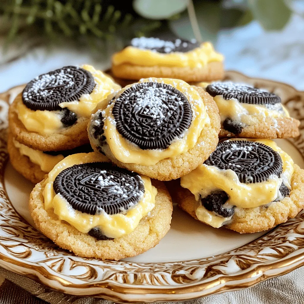 To make Oreo cheesecake stuffed cookies, you need a few key ingredients: - 1 cup unsalted butter, softened - 1 cup granulated sugar - 1 cup brown sugar, packed - 2 large eggs - 2 teaspoons vanilla extract - 3 cups all-purpose flour - 1 teaspoon baking soda - 1/2 teaspoon salt - 1 cup chocolate chips - 10 Oreo cookies, crushed These ingredients work together to create a chewy cookie with a rich inner filling. The butter and sugars give the cookies their soft texture. Eggs add moisture, while flour adds structure. The baking soda helps the cookies rise. Chocolate chips add extra sweetness and flavor. For the creamy cheesecake filling, gather these ingredients: - 8 oz cream cheese, softened - 1/4 cup granulated sugar - 1/2 teaspoon vanilla extract - 1 tablespoon heavy cream This filling is simple yet delicious. Cream cheese gives it that classic cheesecake taste. Sugar sweetens it just right. Vanilla adds flavor, and heavy cream makes it smooth and rich. You can add a fun touch with these garnishes: - Powdered sugar for dusting - Extra crushed Oreo cookies on top - A drizzle of chocolate or caramel sauce These garnishes make your cookies look great and taste even better. Dusting with powdered sugar adds a sweet touch. Crushed Oreos bring more of that classic flavor. A drizzle of sauce adds a fun finish to your cookies, making them perfect for sharing or serving at parties. To make the cheesecake filling, start with 8 ounces of softened cream cheese. Place it in a mixing bowl. Beat the cream cheese until it is smooth. Next, add 1/4 cup of granulated sugar and 1/2 teaspoon of vanilla extract. Mix these together until they are well blended. Then, add 1 tablespoon of heavy cream to make it extra creamy. Finally, fold in 10 crushed Oreo cookies. This will add great flavor. Once mixed, chill the filling in the refrigerator for about 30 minutes. Chilling helps it firm up for easy assembly. For the cookie dough, begin by creaming together 1 cup of softened unsalted butter, 1 cup of granulated sugar, and 1 cup of packed brown sugar. Use a large mixing bowl for this. Mix until the mixture is light and fluffy. Then, add 2 large eggs one at a time. Make sure to mix well after each egg. Now, add 2 teaspoons of vanilla extract. In a separate bowl, whisk together 3 cups of all-purpose flour, 1 teaspoon of baking soda, and 1/2 teaspoon of salt. Gradually add this dry mixture to the butter mixture and mix until just combined. Lastly, fold in 1 cup of chocolate chips for extra sweetness and texture. Now, it’s time to assemble the cookies. Preheat your oven to 350°F (175°C). Use a cookie scoop or tablespoon to take a portion of cookie dough. Flatten it in your palm. Place about one tablespoon of the chilled cheesecake filling in the center. Wrap the cookie dough around the filling and seal it completely. Roll it into a ball and place it on a baking sheet lined with parchment paper. Repeat this process until you use all the dough. Bake the cookies in the preheated oven for 12 to 15 minutes. The edges should turn lightly golden. The centers may look a bit underbaked, but they will set as they cool. After baking, let them cool on the baking sheet for 5 minutes. Then, transfer them to wire racks to cool completely. Enjoy your Oreo cheesecake stuffed cookies! For soft and chewy cookies, use room-temperature butter. Cream it well with the sugars until fluffy. This adds air and lightness. Don't overmix the dough after adding flour. Mix just until combined to keep your cookies tender. One common mistake is using cold butter. Cold butter can lead to dense cookies. Another mistake is not chilling the cheesecake filling. Chilling helps it firm up, making it easier to stuff. Also, don’t skip the step of sealing the dough well. If the filling leaks, it can create a mess. Chill the assembled cookies for at least 15 minutes before baking. This helps them hold their shape in the oven. Preheat your oven fully to 350°F (175°C). Place cookies on parchment paper to prevent sticking. Keep an eye on them while baking. They may look underbaked, but they will firm up while cooling. {{image_2}} You can change the filling to fit your taste. Try using peanut butter instead of cheesecake. You can also mix in different cookies like Chips Ahoy or Snickerdoodles. For a fruity twist, use pie filling or jam. Just think outside the box! To make these cookies gluten-free, swap out regular flour for almond or coconut flour. You can also use gluten-free cookies for the filling. If you want a vegan version, replace the butter with coconut oil. Use a flax egg instead of regular eggs. For the filling, try vegan cream cheese or cashew cream. Add spices like cinnamon or nutmeg for extra warmth. You can also toss in chopped nuts or dried fruit. Want a richer taste? Use dark chocolate chips or a splash of espresso in the dough. You can even mix in crushed peppermint for a festive touch! To keep your Oreo cheesecake stuffed cookies fresh, store them in an airtight container. This will help them stay soft and tasty. Place parchment paper between layers to avoid sticking. These cookies can last up to a week at room temperature. If you want them to last longer, consider refrigeration. You can freeze these cookies for up to three months. First, let them cool completely. Then, wrap each cookie in plastic wrap. Place the wrapped cookies in a freezer bag, removing as much air as possible. Label the bag with the date. When you're ready to enjoy, just thaw at room temperature. To reheat, preheat your oven to 350°F (175°C). Place the cookies on a baking sheet lined with parchment paper. Bake for about 5-7 minutes. This will warm them up and make them soft again. You can also microwave them for about 10-15 seconds, but watch closely to avoid overheating. Enjoy your soft, warm cookies! Yes, you can use other cookies for the filling. Try chocolate chip or peanut butter cookies. Each cookie adds a new flavor to your stuffed delight. Be creative! Just make sure the cookie you choose blends well with cream cheese. Then, mix it in the filling as you did with the Oreos. Look for the edges to turn light golden brown. The centers might look soft or underbaked, but they will firm up as they cool. A good rule is to bake them for 12-15 minutes at 350°F. If you want a soft center, take them out early. If you prefer a firmer cookie, let them bake a bit longer. Yes, you can make these cookies ahead of time. Prepare the cookie dough and cheesecake filling the day before. Store the dough in the fridge. Chill the filling for a few hours. When you're ready, scoop and bake them. You can also freeze the unbaked cookies. Just wrap them well and bake straight from the freezer. They’ll still be delicious! In this post, we explored how to make Oreo cheesecake stuffed cookies. We covered the main ingredients and cheesecake filling, plus optional garnishes. I shared step-by-step instructions for preparing, making, and baking the cookies. Remember the tips for perfect texture and common mistakes to avoid. We also discussed fun variations and storage tips. Enjoy making these delicious treats and experimenting with your own ideas. You’ll impress everyone with your baking skills!