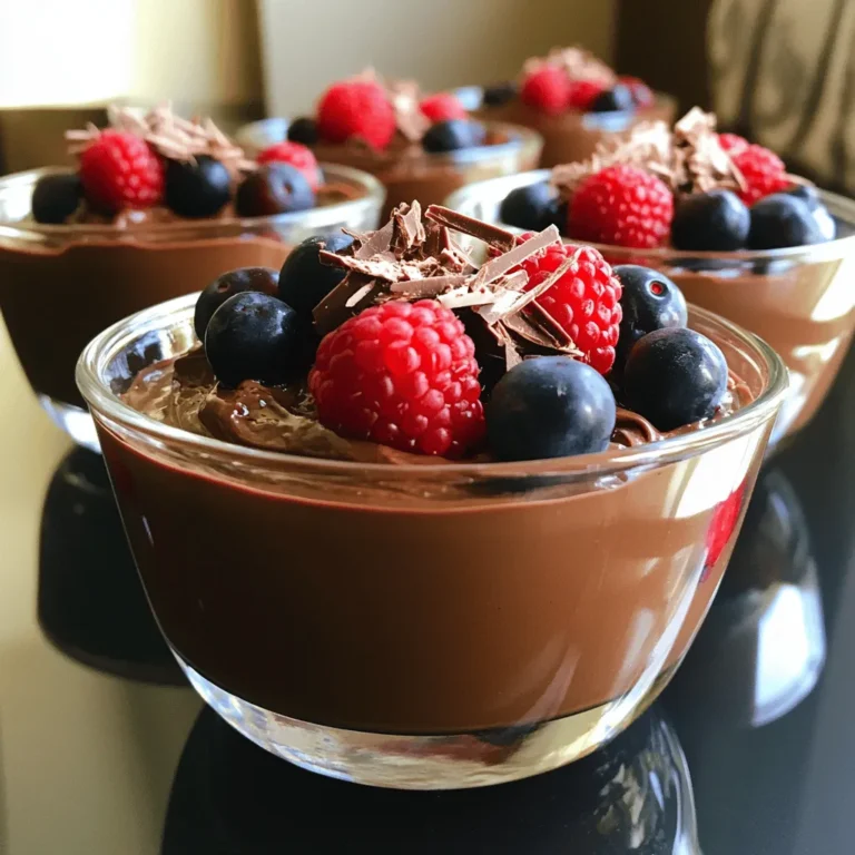 To make this Cottage Cheese Chocolate Mousse, gather these ingredients: - 2 cups cottage cheese (low-fat or full-fat) - 1/2 cup unsweetened cocoa powder - 1/4 cup honey or maple syrup (adjust to taste) - 1 teaspoon vanilla extract - 1/4 teaspoon salt - 1/2 cup dark chocolate chips (dairy-free if needed) - 1/4 cup almond milk (or any milk of choice) - Optional: Fresh berries for garnish - Optional: Shaved dark chocolate for garnish Each ingredient serves a purpose. The cottage cheese gives a smooth and creamy base with high protein. Cocoa powder adds rich chocolate flavor. Sweeteners like honey or maple syrup balance the taste. Vanilla extract brightens the flavors. The salt enhances the sweetness, making each bite delightful. Dark chocolate chips deepen the chocolate experience. Almond milk adds creaminess without making it too heavy. Fresh berries and shaved chocolate make the mousse look pretty and add texture. Having these ingredients ready will make your mousse-making journey smooth and fun! - Blending the cottage cheese mixture Start by placing the cottage cheese in a blender. Add the unsweetened cocoa powder, honey or maple syrup, vanilla extract, and salt. Blend everything on high until the mixture is smooth and creamy. Make sure to scrape the sides as needed. - Melting the dark chocolate with almond milk In a microwave-safe bowl, melt the dark chocolate chips with the almond milk. Do this in 15-second bursts. Stir well after each burst until the chocolate is fully melted and smooth. - Combining and blending all ingredients Pour the melted chocolate into the blended cottage cheese mixture. Blend again until everything is well mixed and there are no lumps. Taste the mousse and adjust the sweetness if needed by adding more honey or maple syrup. - Transferring the mousse to serving bowls Carefully transfer the mousse into serving bowls or glasses. Make sure to fill them evenly. - Refrigerating to firm up Place the bowls in the refrigerator for at least one hour. This will help the mousse set and firm up nicely. - Adding garnishes before serving Before serving, top your mousse with fresh berries and shaved dark chocolate. This adds a nice touch and makes it look even more appealing. - How to achieve the best texture: Start with smooth cottage cheese. Blend it well until creamy. This makes your mousse light and airy. Use a high-speed blender for best results. - Adjusting sweetness to personal taste: Taste your mousse before it sets. If it’s not sweet enough, add honey or maple syrup. Blend again to mix it well. Keep tasting until you find your perfect balance. - Ensuring no lumps in the mixture: Blend the ingredients thoroughly. Scrape the sides of the blender often. This helps mix everything evenly. If you see lumps, blend a bit more until smooth. - How to store leftover mousse: Place any leftover mousse in an airtight container. Cover it tightly to keep air out. It will stay fresh for up to three days. - Best practices for keeping it fresh: Store the mousse in the fridge. This keeps it cool and tasty. If you add toppings, store them separately to avoid sogginess. {{image_2}} You can make this mousse even better with some easy swaps. Try using different sweeteners if you want to cut sugar. You can use stevia, agave, or monk fruit. Each option has a unique taste and can change the mousse flavor a bit. This way, you keep it healthy without losing sweetness. Another great idea is to swap out cottage cheese for yogurt. Greek yogurt works well, adding a tangy twist. This change can give your mousse a different texture, too. You might find you prefer the creaminess of yogurt over cottage cheese. Adding spices can take your mousse to a new level. A dash of cinnamon adds warmth and depth. You can also try espresso powder for a coffee flavor. This little addition will give the mousse a rich twist, perfect for coffee lovers. Incorporating nut butters can make your mousse extra rich and creamy. Almond or peanut butter blends well with chocolate. Just add a tablespoon or two to the mix. This adds protein and healthy fats, making your dessert even more satisfying. This mousse packs a protein punch. Each serving has about 14 grams of protein. The main source is cottage cheese. It also has some protein from dark chocolate. In total, a serving is around 180 calories. The calories come from the cottage cheese, cocoa powder, and sweetener. This mousse is great for a snack or dessert. Cottage cheese is a powerhouse of nutrients. It is rich in calcium, which is good for bones. It also has vitamin B12, which helps with energy. Dark chocolate has its own perks. It is high in antioxidants, which help fight free radicals. Eating dark chocolate can improve heart health. It may even boost mood. These benefits make this mousse both tasty and healthy. Can I use a different type of cheese? Yes, you can use ricotta or Greek yogurt. These cheeses will change the taste and texture. Ricotta is creamier, while Greek yogurt is tangy. How long will this mousse last in the fridge? This mousse will stay fresh for up to three days in the fridge. Keep it covered to maintain its flavor and texture. Can I make this recipe vegan? Yes, you can make it vegan. Use silken tofu instead of cottage cheese. Replace honey with maple syrup for sweetness. What can I substitute for almond milk? You can use any milk you like. Soy milk, oat milk, or coconut milk all work well. Choose a milk that fits your taste. How do I know when the mousse is set? The mousse is set when it is firm to the touch. It should hold its shape in the bowl. Can I freeze cottage cheese chocolate mousse? Yes, you can freeze the mousse. Just keep it in an airtight container. Thaw it in the fridge before serving for best results. This blog post covered the basics for making a delicious cottage cheese chocolate mousse. You learned about key ingredients, step-by-step preparation, and serving tips. I shared expert advice on texture and sweetness adjustments. You also found healthy variations and nutritional benefits. In simple terms, this mousse is easy to make, fun to eat, and good for you. Now, you can impress your friends and family with a tasty treat that's also nutritious. Enjoy experimenting and making it your own!