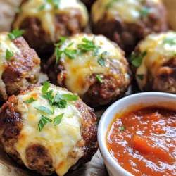 - 1 pound ground beef - 1/2 cup breadcrumbs - 1/4 cup grated Parmesan cheese - 1 teaspoon garlic powder - 1 teaspoon dried oregano - 1 teaspoon salt - 1/2 teaspoon black pepper - 1/4 cup fresh parsley, chopped - 1 cup mozzarella cheese, cut into small cubes - 1 egg, beaten - Marinara sauce, for dipping These ingredients create a tasty and fun recipe. Ground beef is the star of this dish. I use it for a juicy and flavorful base. Breadcrumbs help bind the meatballs, giving them a nice texture. Grated Parmesan cheese adds a rich, savory flavor. For seasoning, garlic powder and dried oregano bring warmth and depth. Salt and black pepper enhance all the flavors. Fresh parsley adds a bright note and makes the dish look great. Don't forget the mozzarella! It melts in the center, creating a delicious surprise. The beaten egg helps hold everything together. Finally, marinara sauce is perfect for dipping. It adds a tangy contrast to the rich meatballs. Gather these ingredients, and you are ready to make a delightful dish! Start by grabbing a large mixing bowl. In this bowl, combine 1 pound of ground beef, 1/2 cup of breadcrumbs, and 1/4 cup of grated Parmesan cheese. Then, add 1 teaspoon of garlic powder, 1 teaspoon of dried oregano, 1 teaspoon of salt, 1/2 teaspoon of black pepper, and 1/4 cup of chopped fresh parsley. Mixing these ingredients well gives your meatballs a great flavor. Next, add 1 beaten egg to the mix. This egg helps bind the meat and keeps the meatballs moist. Use your hands to mix everything together until it’s nicely combined. Now, it’s time to shape our meatballs. Take a small amount of the meat mixture, about the size of a golf ball. Flatten it in your palm to create a small disc. Place a cube of mozzarella cheese in the center of the disc. Then, carefully wrap the meat around the cheese, sealing it tight. Make sure the cheese is fully covered. Repeat this process until all the meat mixture is used up. Before cooking, preheat your air fryer to 375°F (190°C) for about 5 minutes. Once it’s hot, arrange the mozzarella stuffed meatballs in the air fryer basket. Make sure they have some space between them to cook evenly. Air fry the meatballs for 12-15 minutes. Check for doneness by ensuring they are browned and cooked through. After cooking, carefully remove them and let them rest for a few minutes. Enjoy them with some marinara sauce for dipping! To keep your meatballs juicy, avoid overmixing. Mix just until combined. This helps them hold moisture. Season well for the best taste. Use enough salt, pepper, and herbs. The balance of flavors is key. Don't skimp on garlic powder or oregano. They bring a rich taste that makes the dish shine. Set your air fryer to 375°F (190°C). Preheat it for about 5 minutes. This step ensures even cooking. Place the meatballs in a single layer. Give them space so hot air can flow. Cook for 12-15 minutes. Check for a golden-brown outside and a juicy inside. The texture should be firm but tender. Serve your meatballs with warm marinara sauce. It's a classic match that enhances flavor. For sides, consider garlic bread or a fresh salad. These pairings add more to your meal. You can also serve them over pasta or in a sub. They make great sliders, too! {{image_2}} You can switch up the protein in your meatballs. Use ground turkey or chicken for a lighter option. These meats have less fat, so your meatballs will be leaner. They still taste great when mixed with the same spices and cheese. If you want a vegetarian option, try using lentils or chickpeas. You can mash them and add breadcrumbs to form the meatballs. This way, you keep all the fun flavors and textures while making it plant-based. Changing up the cheese can also bring new flavors to your meatballs. Try using sharp cheddar or creamy gouda instead of mozzarella. Each cheese brings its unique taste and melts differently. You can also add vegetables to the meat mixture. Chopped spinach, bell peppers, or grated carrots can boost flavor and nutrition. Just be sure to chop them finely, so they mix well with the meat. You can give your meatballs an international flair with different seasonings. For an Italian twist, add basil or crushed red pepper flakes. These herbs make your dish pop with flavor. For a Mexican twist, use taco seasoning and add some diced jalapeños. This change will make your meatballs spicy and fun. Serve with salsa instead of marinara for a fresh take. After you enjoy your air fryer mozzarella stuffed meatballs, store any leftovers for later. Place the meatballs in a container with a tight seal. You can use glass or plastic containers. If you want, wrap them tightly in plastic wrap or aluminum foil. This keeps them fresh and tasty. Always let the meatballs cool down first before storing them. You can freeze these meatballs for easy meals later. If you have uncooked meatballs, freeze them before cooking. Place them on a baking sheet in a single layer and freeze for about an hour. Once frozen, move them to a freezer bag. For cooked meatballs, let them cool first. Then, pack them in a freezer-safe bag. To reheat, simply place them in the air fryer at 350°F for about 8-10 minutes. In the fridge, these meatballs last about 3-4 days. If you freeze them, they can last up to 3 months. Always check for signs of spoilage. If you see any off smells, discoloration, or a slimy texture, it’s best to throw them away. Keeping meatballs fresh is key for great flavor! Cook mozzarella stuffed meatballs in the air fryer for 12-15 minutes at 375°F (190°C). This time allows the meatballs to brown nicely and ensures they are fully cooked inside. Always check that the meatballs reach an internal temperature of 165°F (74°C) for safety. Yes, you can make these meatballs ahead of time. Form the meatballs and store them in the fridge for up to 24 hours. If you want to freeze them, place the uncooked meatballs on a tray. Once frozen, transfer them to a freezer bag for easy storage. To reheat, cook from frozen in the air fryer for about 15-18 minutes at 375°F (190°C). Pair these meatballs with marinara sauce for dipping. You can also serve them alongside spaghetti, garlic bread, or a fresh salad. Try adding some roasted vegetables for a healthy touch. These options will complement the flavors and make for a delicious meal. This blog post covered how to make delicious air fryer mozzarella stuffed meatballs. You learned about essential and additional ingredients, like ground beef and mozzarella. I shared step-by-step instructions for preparing, forming, and cooking meatballs in the air fryer. Plus, I offered tips to keep them moist and tasty. In the end, you can adjust flavors and ingredients to suit your taste. Enjoy experimenting with your meatballs!