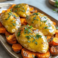 - 4 boneless, skinless chicken breasts - 2 large sweet potatoes, peeled and cubed - 1/4 cup pure maple syrup - 3 tablespoons Dijon mustard - 2 tablespoons olive oil - 1 teaspoon garlic powder - 1 teaspoon onion powder - 1 teaspoon smoked paprika - Salt and pepper to taste This dish starts with two main stars: chicken and sweet potatoes. Chicken breasts are lean and cook fast. Sweet potatoes add a sweet and creamy texture. Together, they make a great pair. Next, the magic happens with the marinade. The blend of maple syrup and Dijon mustard brings a tasty twist. I also add olive oil to help the flavors mix well. It's rich and smooth, making the chicken juicy and sweet. Seasoning is key to flavor. Garlic powder and onion powder bring warmth and depth. Smoked paprika adds a hint of smokiness. Salt and pepper round out the taste, making each bite satisfying. Gather these ingredients, and you're on your way to a delightful meal! - Preheat your oven to 400°F (200°C). - Line a large sheet pan with parchment paper for easy clean up. - In a bowl, whisk together: - 1/4 cup pure maple syrup - 3 tablespoons Dijon mustard - 2 tablespoons olive oil - 1 teaspoon garlic powder - 1 teaspoon onion powder - 1 teaspoon smoked paprika - Salt and pepper to taste - Place 4 boneless, skinless chicken breasts on one side of the pan. - Brush half of the maple Dijon mix over the chicken. Make sure they are well coated. - In the same bowl, add 2 large sweet potatoes, peeled and cubed. Toss them with the remaining mix until coated. - Arrange the sweet potatoes on the other side of the sheet pan, spreading them out. - Roast the chicken and sweet potatoes for 25-30 minutes. - Check the chicken; it should reach an internal temperature of 165°F. The sweet potatoes should be tender and slightly caramelized. To ensure your chicken is cooked through, use a meat thermometer. The chicken should reach 165°F (75°C) inside. This keeps it safe and juicy. For even cooking, choose chicken breasts of similar size. If some pieces are thick, they may take longer to cook. For perfect sweet potatoes, cut them into equal-sized cubes. This helps them cook evenly. Toss them well in the marinade for great flavor. Roast them until they are tender and slightly caramelized. This adds a sweet touch. When you plate this dish, use a large platter. Place the sliced chicken on top of the sweet potatoes. Drizzle any leftover sauce over everything. This adds more flavor and makes it look nice. For garnishing, sprinkle fresh parsley on top. This gives a bright color and fresh taste. You can also add lemon zest for a zesty kick. For easy cleanup, line your sheet pan with parchment paper. This keeps food from sticking and saves time. After cooking, let the pan soak in warm, soapy water. This makes scrubbing easier. If you have stubborn spots, use a non-abrasive scrubber. {{image_2}} You can add many veggies to this dish. Try carrots, bell peppers, or broccoli. Cut them into similar sizes as the sweet potatoes. This helps them cook evenly. If you add softer veggies, like zucchini, cut back on cooking time. Check them after 20 minutes. They may cook faster than sweet potatoes. You can change the sauce for fun twists. Swap maple syrup with honey for a different taste. Use whole grain Dijon for a chunkier texture. Want a kick? Add a pinch of cayenne pepper or crushed red pepper flakes. This makes the dish spicy and exciting. While chicken is tasty, you can try other proteins. Use turkey breast or pork tenderloin. Each will need slight time adjustments. Turkey may cook faster. Check it at 20 minutes. For pork, ensure it reaches 145°F. This keeps it juicy and safe. Store any leftovers in an airtight container. Glass or plastic containers work well. Make sure the dish cools to room temperature before sealing. This helps keep the chicken and sweet potatoes fresh longer. Leftovers can last up to three days in the fridge. The best way to reheat this dish is in the oven. Set your oven to 350°F (175°C). Place the chicken and sweet potatoes on a baking sheet. Heat for about 15-20 minutes, or until warm. For a quick method, use the microwave. Just cover the dish with a microwave-safe lid. This keeps moisture in. To avoid mushy sweet potatoes, reheat them separately. You can freeze this dish for later. First, let it cool completely. Then, place it in a freezer-safe container. Make sure to label it with the date. It will stay good for about three months. When you’re ready to eat, thaw it in the fridge overnight. Reheat in the oven or microwave as mentioned above. This way, you get to enjoy the same great flavors again! It takes about 25 to 30 minutes to cook this dish. You need to roast the chicken and sweet potatoes at 400°F (200°C). Make sure the chicken reaches an internal temperature of 165°F. This ensures it is safe to eat. Yes, you can use chicken thighs instead of breasts. Thighs have more fat, which adds flavor. They may take a bit longer to cook. Check their temperature to ensure they reach 165°F for safety. This meal is hearty on its own, but side dishes can enhance it. Here are a few great options: - Steamed green beans - Roasted broccoli - A fresh salad with vinaigrette - Quinoa or rice for extra carbs These sides balance the sweet and savory flavors of the chicken and sweet potatoes. Enjoy! This blog post covered how to make Sheet Pan Maple Dijon Chicken with sweet potatoes. We looked at main ingredients, marinade, and seasonings. You learned to prepare, cook, and serve the dish, along with useful tips. Remember to store and reheat leftovers properly to keep them tasty. Feel free to experiment with different veggies or proteins. Enjoy your delicious meal and have fun in the kitchen!