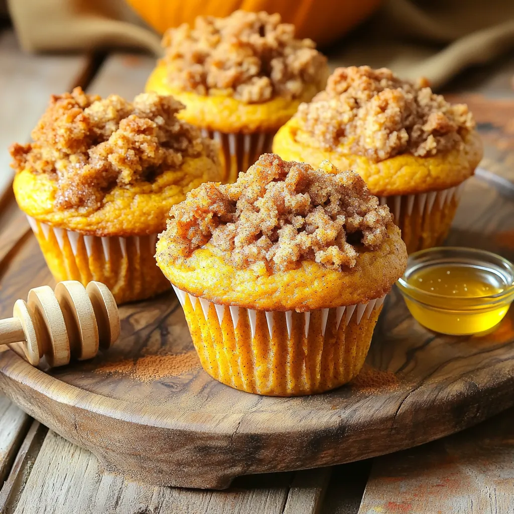 To make these tasty muffins, you need simple ingredients. Here’s what you will need: - 1 cup all-purpose flour - 1 cup whole wheat flour - 1 teaspoon baking powder - 1 teaspoon baking soda - 1 teaspoon cinnamon - ½ teaspoon nutmeg - ¼ teaspoon ginger - ½ teaspoon salt - 1 cup pumpkin puree - ¾ cup brown sugar - ½ cup granulated sugar - ½ cup vegetable oil - 3 large eggs - 1 teaspoon vanilla extract - ½ cup chopped walnuts or pecans (optional) These ingredients blend to create a moist muffin with rich flavors of pumpkin and spices. You can customize this recipe to fit your taste. Here are some options: - Use almond flour instead of all-purpose flour for a gluten-free version. - Replace vegetable oil with melted coconut oil for a tropical touch. - If you don’t have walnuts or pecans, try using almonds or leave them out. These swaps keep the muffins delicious while adding your personal flair. The streusel topping adds a crunchy layer. Here’s what you need for it: - ½ cup all-purpose flour - ½ cup rolled oats - ½ cup brown sugar - 1 teaspoon cinnamon - ⅓ cup cold butter, cubed Mix these ingredients together to create a crumbly topping that contrasts with the soft muffins. This topping makes each bite even more enjoyable. First, preheat your oven to 350°F (175°C). This step is key for even baking. While the oven heats, prepare your muffin tin. Line it with paper liners or spray it with non-stick cooking spray. This helps the muffins come out easily and stay moist. Grab a medium bowl. In it, whisk together the following dry ingredients: - 1 cup all-purpose flour - 1 cup whole wheat flour - 1 teaspoon baking powder - 1 teaspoon baking soda - 1 teaspoon cinnamon - ½ teaspoon nutmeg - ¼ teaspoon ginger - ½ teaspoon salt Make sure everything is mixed well. This ensures your muffins rise nicely and have great flavor. Now, take a large bowl. In this bowl, mix together: - 1 cup pumpkin puree - ¾ cup brown sugar - ½ cup granulated sugar - ½ cup vegetable oil - 3 large eggs - 1 teaspoon vanilla extract Stir until the mixture is smooth. The pumpkin gives the muffins a rich taste and keeps them moist. Next, slowly add the dry mix to the wet mix. Stir gently until just combined. Be careful not to overmix, as this can make the muffins tough. If you’d like, fold in ½ cup of chopped walnuts or pecans for extra flavor and crunch. For the streusel topping, mix in a small bowl: - ½ cup all-purpose flour - ½ cup rolled oats - ½ cup brown sugar - 1 teaspoon cinnamon Add ⅓ cup of cold butter, cubed. Use a fork or your fingers to mix until it looks like coarse crumbs. This topping adds a delightful crunch. Now, it’s time to fill the muffin tin. Spoon the batter into each cup, filling them about 2/3 full. This allows room for the muffins to rise. Generously sprinkle the streusel topping over each muffin. Bake in the preheated oven for 18-20 minutes. To check if they’re done, insert a toothpick in the center. If it comes out clean, they’re ready. Let the muffins cool in the pan for about 5 minutes. Then, transfer them to a wire rack to cool completely. Enjoy these warm, delicious muffins with a sprinkle of cinnamon or a drizzle of honey! To get the best muffin texture, follow these steps: - Use fresh ingredients: Always check the dates on your baking soda and powder. - Don’t overmix: Mix the wet and dry ingredients until just combined. This keeps your muffins light. - Room temperature eggs: Make sure your eggs are at room temperature. This helps the batter mix better. - Fill only 2/3 full: This allows room for the muffins to rise without overflowing. Enjoy these muffins warm for the best taste. Here are some ideas: - With Coffee or Tea: Pair them with your favorite hot drink. - Spread with Butter: A little butter adds richness to each bite. - Add a Drizzle: Try honey or maple syrup on top for extra sweetness. - Garnish: A sprinkle of cinnamon over the muffins makes them look great. To keep your muffins fresh longer, follow these tips: - Cool Completely: Let muffins cool on a wire rack before storing. - Airtight Container: Use a sealed container to keep them moist. - Refrigerate for Longer Storage: If you need to store them for a week, put them in the fridge. - Freeze for Later: Wrap in plastic and freeze. They last up to three months. Just thaw before serving. {{image_2}} Want to make your muffins more fun? Add chocolate chips! Just fold in 1 cup of semi-sweet chocolate chips into the batter before baking. The rich chocolate pairs perfectly with pumpkin. Each bite bursts with flavor. Kids and adults alike will love this sweet twist on the classic muffin. You can easily make these muffins gluten-free. Just swap the all-purpose flour for a gluten-free blend. Make sure the blend has xanthan gum in it. This helps with the texture. The muffins will still be soft and tasty. You won't even miss the regular flour! If you want a vegan option, it’s simple! Replace the eggs with flaxseed meal. Mix 1 tablespoon of flaxseed meal with 2.5 tablespoons of water for each egg. Let it sit for a few minutes until it thickens. Use coconut oil instead of vegetable oil for a rich flavor. These muffins will be just as moist and delicious! To check if the muffins are done, insert a toothpick in the center. If it comes out clean or with a few crumbs, the muffins are ready. You don't want any wet batter on the toothpick. Usually, they take about 18-20 minutes to bake. Yes, you can make this recipe ahead of time. Prepare the batter and store it in the fridge overnight. Just remember to stir it lightly before filling the muffin tins. You can also bake the muffins ahead of time and store them in an airtight container for up to three days. If you don't have pumpkin puree, you can use mashed sweet potatoes or butternut squash. Both options give a similar flavor and texture. Just make sure they are smooth and not too watery. Absolutely! These muffins freeze well. Place them in a freezer-safe bag or container. Try to remove as much air as possible. They can stay fresh for up to three months. When ready to eat, thaw them at room temperature or warm them in the microwave. Each Pumpkin Streusel Coffee Cake Muffin has about 200 calories. This includes: - Fat: 8 grams - Carbohydrates: 30 grams - Protein: 4 grams - Fiber: 2 grams - Sugar: 10 grams These muffins pack a tasty punch while still keeping things light. Pumpkin puree is full of vitamins. It has vitamin A and fiber, which helps digestion. Whole wheat flour adds more fiber and nutrients than regular flour. Walnuts or pecans bring healthy fats and protein. They also add a nice crunch to the muffins. Cinnamon not only adds flavor but also helps control blood sugar. If you want smaller muffins, you can make mini muffins. This way, you get about 24 muffins instead of 12. Keep in mind that this will change the calorie count slightly. Each mini muffin will have around 100 calories. Enjoy them guilt-free! We covered how to make Pumpkin Streusel Coffee Cake Muffins, from ingredients to baking tips. You learned about the main ingredients, step-by-step instructions, and clever variations. Remember, the right preparation can lead to tasty muffins. Try the variations to suit your taste or dietary needs. Enjoy these muffins fresh or store them well for later. Baking these treats not only fills your kitchen with a warm smell but also delights anyone you share them with. Happy baking!