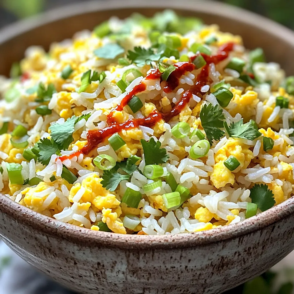 To make this dish, you'll need the following main ingredients: - 2 cups cooked jasmine rice (preferably day-old for better texture) - 2 large eggs - 2 tablespoons chili crisp (can be store-bought or homemade) - 1 tablespoon soy sauce - 1 green onion, finely chopped - 1 clove garlic, minced - 1 tablespoon vegetable oil - Salt and pepper to taste These ingredients work together to create a flavorful and satisfying meal. The day-old rice gives a great texture, while the chili crisp adds spice and depth. You can enhance the taste of your fried rice with these optional ingredients: - Fresh cilantro for garnish Adding cilantro gives a fresh taste that balances the spice. You can also sprinkle a bit on top for a bright look. If you don’t have some ingredients, here are some easy swaps: - Use brown rice instead of jasmine rice for a healthier option. - Try other eggs like duck eggs for a richer flavor. - Use tamari instead of soy sauce for a gluten-free choice. These substitutions keep the dish delicious while allowing you to work with what you have. Enjoy experimenting! First, gather your ingredients. You need 2 cups of cooked jasmine rice. Day-old rice works best because it’s less sticky. Chop one green onion and mince one clove of garlic. Set these aside for later. Next, grab a large non-stick skillet or wok. Add 1 tablespoon of vegetable oil and heat it over medium heat. Crack both large eggs into the pan. Season them with a pinch of salt and pepper. Scramble the eggs until they are just set. This takes about two minutes. Once done, take the eggs out and set them aside. In the same skillet, add the minced garlic. Sauté it for about 30 seconds, until it smells great. Now, turn the heat to high. Add your cooked jasmine rice to the skillet. Stir-fry the rice for 2-3 minutes. Break up any clumps and let it get a little crispy. Now it's time to mix everything. Add the scrambled eggs back into the skillet. Then, stir in 2 tablespoons of chili crisp and 1 tablespoon of soy sauce. Mix everything well. Taste it and add salt and pepper if you want. Finally, add the chopped green onion and cook for another minute. This dish is ready to serve. Enjoy! To cook jasmine rice, start with the right ratio. Use 1 cup of rice to 1.5 cups of water. Rinse the rice before cooking to remove excess starch. This step helps keep the rice fluffy. Bring the water to a boil, then reduce to low heat. Cover and simmer for 15 minutes. Let it rest for 10 minutes before fluffing with a fork. For fried rice, day-old rice works best. It’s drier and holds up well during frying. For perfect scrambled eggs, use a non-stick skillet. Heat the skillet over medium heat and add oil. Crack the eggs into a bowl and whisk them until combined. Pour the eggs into the skillet. Stir gently with a spatula. Cook until the eggs are just set but still soft. Remove them from the pan right away. Overcooked eggs become dry and rubbery. Chili crisp adds a rich, spicy kick to your fried rice. Choose a high-quality chili crisp for the best taste. You can make your own by frying garlic and shallots in oil with chili flakes. Mix in some soy sauce for depth. Start with two tablespoons in the recipe, then adjust to your taste. If you love heat, add more! This ingredient takes your dish from simple to sensational. {{image_2}} For a vegetarian spin, skip the eggs. Use tofu instead. Add firm tofu cubes to the pan. Cook them until golden brown and crispy. This adds a nice texture. You can also toss in extra veggies. Try bell peppers, carrots, or peas. They add color and flavor. Just sauté them with garlic before adding rice. Want more protein? Try cooked chicken or shrimp. Add them in during the frying step. This gives your dish a hearty feel. For a plant-based option, use chickpeas or edamame. They work well and add protein too. Don't forget to adjust cooking time if you add raw meat. You want everything to cook evenly. Mix it up with seasonings. Instead of soy sauce, try tamari for a gluten-free option. You can also add sesame oil for a nutty flavor. For extra heat, sprinkle in some red pepper flakes. If you love citrus, a squeeze of lime brightens the dish. Just remember to taste as you go. Adjust to your liking! To store leftover fried rice, let it cool first. Then, place it in an airtight container. This helps keep it fresh. Make sure to seal the container well. You can store it in the fridge for up to three days. If you want to keep it longer, freezing is a great option. When you reheat fried rice, use a skillet for the best taste. Add a splash of water or oil to create steam. This keeps the rice moist and fluffy. Heat it over medium heat for about five minutes. Stir often to avoid sticking. You can also use a microwave, but be careful not to overheat it. Fried rice can last in the fridge for about three days. If you freeze it, it can last up to three months. To freeze, place it in a freezer-safe bag. Remove as much air as possible. When ready to eat, thaw it in the fridge overnight. Then, reheat as described above for the best flavor. Chili crisp is a spicy oil blend. It usually contains chili flakes, garlic, and onion. You can buy it or make it at home. To make it, heat oil and add chili flakes. Then, mix in minced garlic and onion. Cook until fragrant, but don’t let it burn. This mix adds heat and flavor to your fried rice. Yes, you can use other rice types. Brown rice or basmati rice work well. Just make sure the rice is cooked and cooled. Day-old rice gives the best texture. Freshly cooked rice may be too sticky. To change the spice level, add more or less chili crisp. You can also add fresh chili if you like. For less heat, use less chili crisp. Adjust to your taste. It’s all about finding what you enjoy! Yes, this recipe is great for meal prep. You can make a big batch and store it. Keep it in the fridge for up to three days. Just reheat it in a pan or microwave when you're ready to eat. In this blog post, we explored how to make Minute Spicy Chili Crisp Egg Fried Rice. We covered main and optional ingredients, plus substitutions. You learned step-by-step cooking methods and tips for perfect rice and scrambled eggs. Variations allow you to customize the dish for any taste. Finally, we discussed storage and reheating techniques. Enjoy making this simple and tasty meal. With your new knowledge, create your perfect fried rice!