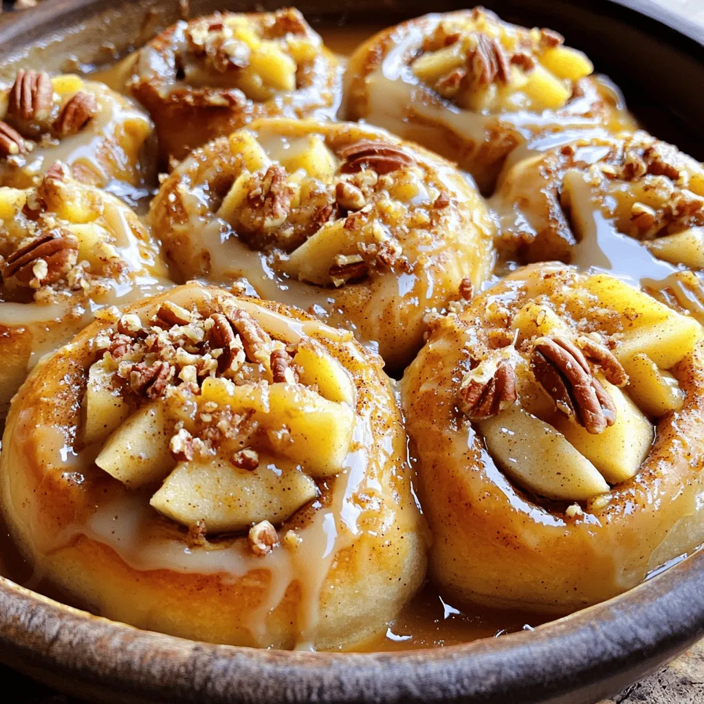 To make a delicious caramel apple cinnamon roll bake, you need these key ingredients: - 2 cans (8 oz each) refrigerated cinnamon rolls - 2 medium apples, peeled, cored, and diced (Granny Smith or Honeycrisp work well) - 1/2 cup brown sugar - 1 teaspoon ground cinnamon - 1/2 teaspoon nutmeg - 1/4 cup caramel sauce (store-bought or homemade) - 1/2 cup chopped pecans or walnuts (optional) Refrigerated cinnamon rolls: These are the base of your dish. They save time and add flavor. You can find them in any grocery store. Apples: I recommend using Granny Smith or Honeycrisp apples. Granny Smith gives a nice tartness, while Honeycrisp adds sweetness. Both create a great balance with the caramel. Brown sugar and spices: Brown sugar adds depth and sweetness. The ground cinnamon and nutmeg bring warmth and an inviting aroma, making your kitchen smell amazing. Caramel sauce: You can use store-bought caramel sauce for convenience. However, making your own can add a personal touch. Homemade caramel has a rich flavor that elevates your dish. Optional toppings: Chopped pecans or walnuts add crunch and flavor. They also look great on top of your bake. These ingredients come together to create a sweet and comforting treat perfect for any occasion. Start by preheating your oven to 350°F (175°C). Grease a 9x13 inch baking dish with butter or cooking spray. This step helps prevent sticking. Make sure to coat the bottom and sides well. In a medium bowl, take two peeled and diced apples. I like using Granny Smith or Honeycrisp apples for their tartness. Add 1/2 cup of brown sugar, 1 teaspoon of ground cinnamon, and 1/2 teaspoon of nutmeg. Mix everything well so the apples get nice and coated. Set this mixture aside for later. Open two cans of refrigerated cinnamon rolls. Take each roll and cut it into quarters. Place the pieces in your greased baking dish. Spread the apple mixture evenly over the cinnamon rolls. If you want a crunch, sprinkle 1/2 cup of chopped pecans or walnuts on top. Drizzle 1/4 cup of caramel sauce all over the mixture. Make sure it seeps into the rolls and apples. Place your dish in the oven and bake for 25 to 30 minutes. Look for a golden brown color on the rolls. Once they are done, take the dish out and let it cool for 5 minutes. Drizzle the vanilla icing over the top while it’s still warm. It will melt slightly, adding extra flavor. Serve warm for the best taste! To get a great caramel drizzle, use a thick sauce. If it’s too thin, it won't hold. Heat the caramel sauce gently on the stove or in the microwave. This helps make it easy to drizzle. Pour it over the warm bake for the best effect. The heat helps it spread and soak in. For this recipe, I love using Granny Smith or Honeycrisp apples. Granny Smith brings a nice tartness, while Honeycrisp offers a sweet crunch. Both apples hold their shape well when baked, adding great texture. Avoid soft apples like Red Delicious, as they can turn mushy. Bake your caramel apple cinnamon roll dish at 350°F (175°C). This temperature ensures even cooking without burning. Check for doneness by looking for a golden brown color. You can also insert a toothpick in the center. If it comes out clean, it’s ready! Let it cool for a few minutes before serving. This makes it easier to cut. {{image_2}} You can change the apples for other fruits. Peaches or pears add a fun twist. Just peel and dice them as you did with the apples. The sweet and juicy flavor of peaches pairs well with the cinnamon rolls. Pears add a soft texture and a hint of spice. Feel free to mix and match for your own taste! If you love pumpkin spice, make this dish seasonal. Swap the apples with pumpkin puree. Add pumpkin pie spice instead of cinnamon and nutmeg. You can even mix in some chopped pecans for crunch. This version brings warm, cozy flavors perfect for fall gatherings. For a gluten-free treat, look for gluten-free cinnamon rolls. Many brands offer tasty options that work well. Just follow the same steps in the recipe. The flavors remain rich and delicious, keeping everyone happy at the table. Enjoy your treat without worry! To keep your caramel apple cinnamon roll bake fresh, store it in an airtight container. Make sure it cools down to room temperature first. You can keep it in the fridge for up to three days. Wrapping it tightly with plastic wrap helps keep moisture in. When you’re ready to enjoy leftovers, preheat your oven to 350°F (175°C). Place the bake in an oven-safe dish. Cover it with foil to avoid drying out. Heat for about 10-15 minutes. If you prefer, you can also microwave individual servings for about 30-45 seconds. If you want to freeze your caramel apple cinnamon roll bake, let it cool completely first. Cut it into servings and wrap each piece in plastic wrap. Then, place the wrapped pieces in a freezer-safe bag. It can last for up to two months. To defrost, move it to the fridge overnight before reheating. Enjoy your treat anytime! Yes, you can use homemade cinnamon rolls. They will add a fresh touch. Just ensure they are cut into quarters. This will help them mix well with the apples and caramel. Homemade rolls may take a bit longer to bake, so keep an eye on them. To make this dish dairy-free, choose dairy-free cinnamon rolls. You can find many brands that are vegan. Use almond milk or oat milk in your homemade icing. For caramel, look for dairy-free options or make your own with coconut milk. You can serve this bake with a scoop of vanilla ice cream. Whipped cream also adds a nice touch. For a crunchy side, try serving with candied nuts. A drizzle of extra caramel sauce can make it even better! This blog post covered how to make a delicious caramel apple cinnamon roll bake. We went over key ingredients like cinnamon rolls, apples, and caramel sauce. I gave you clear steps for preparing, mixing, and baking. You also learned tips to boost flavor, such as using different fruits. In the end, this dish is easy and fun to make. It’s perfect for any occasion or just a special treat. Enjoy making your bake and experimenting with new ideas!
