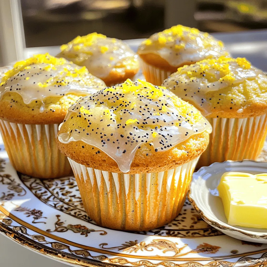 To make these tasty lemon poppy seed muffins, you will need: - 1 ½ cups all-purpose flour - ½ cup granulated sugar - 2 teaspoons poppy seeds - 1 tablespoon baking powder - ½ teaspoon salt - ½ cup unsalted butter, melted - 2 large eggs - ½ cup plain Greek yogurt - Zest of 1 large lemon - 2 tablespoons fresh lemon juice - 1 teaspoon vanilla extract You can add a lemon glaze for extra sweetness and shine. To make it, mix: - 1 cup powdered sugar - 2-3 tablespoons fresh lemon juice These muffins are a treat but also pack some nutrition. Each muffin is about: - Calories: 180 - Protein: 3g - Carbs: 25g - Fat: 8g - Fiber: 1g Using Greek yogurt adds some protein and moisture. The lemon gives a nice burst of vitamin C. Enjoy these muffins as a snack or breakfast! To start, gather all your ingredients. This makes it easier to bake. You will need flour, sugar, poppy seeds, baking powder, salt, butter, eggs, Greek yogurt, lemon zest, lemon juice, and vanilla extract. Preheat your oven to 350°F (175°C). Line your muffin tin with paper liners or grease it with spray. In a large bowl, mix the dry ingredients. Combine 1 ½ cups of flour, ½ cup of sugar, 2 teaspoons of poppy seeds, 1 tablespoon of baking powder, and ½ teaspoon of salt. Whisk them until they blend well. In another bowl, mix the wet ingredients. Pour in ½ cup of melted butter, add 2 large eggs, ½ cup of plain Greek yogurt, the zest of 1 lemon, 2 tablespoons of lemon juice, and 1 teaspoon of vanilla extract. Whisk this mixture until smooth. Now, combine the wet and dry ingredients. Gently fold them together until just mixed. Avoid overmixing, as this can make your muffins tough. Next, scoop the batter into the muffin tin. Fill each cup about 2/3 full. Bake these in the oven for 18 to 20 minutes. Check if they are done by inserting a toothpick. It should come out clean or with a few crumbs. Once baked, take the muffins out of the oven. Let them cool in the pan for about 5 minutes. After that, transfer them to a wire rack to cool completely. If you want to add a lemon glaze, mix 1 cup of powdered sugar with 2 to 3 tablespoons of fresh lemon juice. Drizzle this over the cooled muffins. For serving, arrange the muffins on a nice plate. You can sprinkle some poppy seeds and lemon zest on top for a special touch. Enjoy your zesty lemon poppy seed muffins! To make the best lemon poppy seed muffins, follow these tips: - Measure Ingredients Carefully: Use a scale if possible. This helps with accuracy. - Use Fresh Ingredients: Fresh lemons and baking powder boost flavor and rise. - Don’t Overmix: Combine wet and dry ingredients gently. This keeps muffins light. - Fill Muffin Cups Correctly: Fill each cup about two-thirds full for even baking. - Check for Doneness: Use a toothpick to test. It should come out clean or with a few crumbs. Avoid these common mistakes for great muffins: - Overmixing the Batter: This makes muffins tough. Mix just until combined. - Skipping the Zest: Lemon zest adds bright flavor. Don't skip this step! - Not Preheating the Oven: Always preheat! It helps muffins rise properly. - Using Cold Ingredients: Let eggs and yogurt come to room temperature before mixing. - Ignoring Cooling Time: Let muffins cool in the pan before serving. This helps flavor develop. Serve your muffins with these tasty ideas: - Lemon Glaze: Drizzle the optional glaze for extra sweetness and zest. - Butter: Spread a little butter on warm muffins for richness. - Fresh Berries: Serve with fresh blueberries or raspberries for a fruity touch. - Yogurt: Pair with a dollop of Greek yogurt for creaminess and protein. - Tea or Coffee: Enjoy with a hot drink for a cozy experience. {{image_2}} You can make a gluten-free version of these muffins. Just swap the all-purpose flour for gluten-free flour. Use a 1:1 gluten-free blend for best results. Make sure it contains xanthan gum, which helps with texture. Follow the same steps from the original recipe. The muffins will be just as tasty! To create vegan lemon poppy seed muffins, replace the eggs with flax eggs. Mix one tablespoon of ground flaxseed with three tablespoons of water. Let it sit for five minutes to thicken. Substitute Greek yogurt with a plant-based yogurt. Use melted coconut oil instead of butter. This way, you keep all the deliciousness while making it vegan-friendly. You can add flavor to your muffins too! Try mixing in fresh berries, like blueberries or raspberries. They add sweetness and moisture. Chopped nuts, like walnuts or almonds, bring a nice crunch. You can also add a touch of ginger for extra zing. Experiment with these flavors to find your favorite twist! Store your lemon poppy seed muffins in an airtight container. This keeps them fresh. You can keep them at room temperature for up to three days. If you want them to last longer, refrigerate them. They will stay good for about a week in the fridge. To freeze your muffins, first let them cool completely. Then, wrap each muffin tightly in plastic wrap. Place the wrapped muffins in a freezer bag or container. Label the bag with the date. Your muffins can last up to three months in the freezer. When you want to eat one, remove it from the freezer and let it thaw in the fridge overnight. Reheat your muffins in the oven for the best taste. Preheat your oven to 350°F (175°C). Place the muffins on a baking sheet and warm them for about 10 minutes. You can also use a microwave. Heat each muffin for about 15-20 seconds. If you want, add a little butter when reheating for extra flavor. Enjoy your fresh-tasting muffins! To make these muffins moist, use Greek yogurt. It adds creaminess and flavor. Another tip is to not overmix the batter. Mix until you see no dry flour. Overmixing can lead to tough muffins. Also, make sure you use melted butter. It helps keep the muffins soft. Lastly, don’t skip the eggs. They add moisture and help the muffins rise. Yes, you can use other flours. Almond flour can work but may change the texture. If you want a gluten-free option, try a gluten-free blend. It’s best to check the package for a one-to-one swap. Whole wheat flour is another option. It adds a nutty flavor but can make the muffins denser. If you use it, consider adding a bit more liquid. Lemons are rich in vitamin C. They help boost your immune system and improve skin health. They also add a bright flavor to your muffins. Poppy seeds have calcium and magnesium. These minerals are good for bones and heart health. They also add a nice crunch to the muffins. Together, they make a tasty and healthy treat! Lemon poppy seed muffins are bright, tasty, and easy to make. We covered the key ingredients, step-by-step instructions, and helpful tips to ensure great results. You can also try delicious variations like gluten-free or vegan options. Storing them properly keeps muffins fresh, while reheating brings back their warmth. Remember, small mistakes can make a big difference, so follow the tips shared. Enjoy baking these muffins and impress your family and friends with your skills!