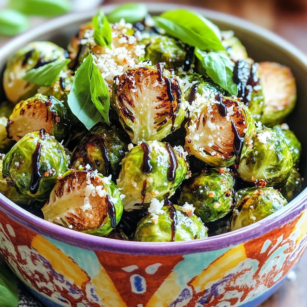- 1 lb Brussels sprouts, trimmed and halved - 3 tablespoons olive oil - 4 cloves garlic, minced - 1/2 cup grated Parmesan cheese - 1 teaspoon garlic powder - 1/2 teaspoon smoked paprika - Salt and pepper to taste - 2 tablespoons balsamic glaze (optional, for drizzling) To make Air Fryer Garlic Parmesan Brussels Sprouts, you need fresh ingredients. Start with Brussels sprouts. These little veggies pack a big flavor punch. Make sure you trim and halve them to help with cooking. Next, grab some olive oil. This helps the spices stick and adds richness. Garlic is a must-have here. Four cloves, minced, will give you that strong flavor. Parmesan cheese is key for a cheesy topping. Use a half cup, grated fine. Garlic powder adds another layer of garlic goodness. Smoked paprika gives your dish a warm, smoky taste. Don't forget salt and pepper! They balance the flavors. Lastly, balsamic glaze is optional. It adds a sweet finish if you like. Gather these ingredients, and you're ready to create a delightful dish! First, you need to trim the Brussels sprouts. Cut off the tough ends and peel away any outer leaves that look damaged. Then, slice each sprout in half. This helps them cook evenly and get crispy. Next, combine the ingredients in a large bowl. Add the trimmed sprouts, olive oil, and minced garlic. Sprinkle in garlic powder, smoked paprika, salt, and pepper. Toss everything well. Make sure each sprout is coated with the mixture. Then, add the grated Parmesan cheese. Toss again until the cheese sticks to the sprouts. This will give them a tasty crust when cooked. Now it's time to air fry. Preheat your air fryer to 375°F (190°C). This step is key for getting that perfect crispiness. Once preheated, place the Brussels sprouts in the air fryer basket. Arrange them in a single layer. This allows hot air to circulate around them for even cooking. You may need to cook in batches if your basket is small. Cook the sprouts for 15 to 18 minutes. Remember to shake the basket halfway through cooking. This helps them brown evenly. Check for doneness by looking for a crispy, golden-brown exterior. After cooking, carefully remove the Brussels sprouts from the air fryer. Transfer them to a serving dish. For a beautiful presentation, serve them in a colorful ceramic bowl. If you like, drizzle some balsamic glaze on top. This adds a nice tangy flavor. You can also sprinkle a little extra Parmesan on top for a tasty finish. Garnish with fresh basil leaves for a pop of color. Enjoy your Air Fryer Garlic Parmesan Brussels Sprouts! To boost flavor, try adding more spices. A pinch of cayenne can add heat. You can also use Italian seasoning for a herbier taste. Adjust the cooking time based on the size of your Brussels sprouts. Smaller sprouts cook faster than larger ones. If you cut them too small, they can burn. Keep an eye on them. To achieve crispiness, do not overcrowd the air fryer basket. Leave space for air to flow. This helps them cook evenly and get crispy. Shaking the basket halfway through cooking helps too. It ensures even cooking. Avoiding sogginess means using the right amount of oil. Too much oil can make them mushy. Aim for a light coat to keep your Brussels sprouts crisp. {{image_2}} You can switch out Parmesan for other cheeses. Try using Pecorino Romano for a sharper flavor. Grated mozzarella can add a nice stretch and creaminess. For a tangy twist, goat cheese works well too. You can also add sauces to make the dish creamier. A drizzle of ranch dressing gives it a fun kick. Creamy garlic sauce can make it rich and indulgent. Just keep in mind the extra calories when you add sauces. Brussels sprouts are great, but other veggies can shine too. Try using cauliflower for a different texture. Green beans or broccoli also work well in the air fryer. You can adjust seasonings to fit your diet. If you want a spicy kick, add cayenne pepper. If you prefer a milder taste, skip the garlic powder. You can also cut back on salt for a healthier option. Experiment with your favorite flavors! After you enjoy your Air Fryer Garlic Parmesan Brussels sprouts, store any leftovers in the fridge. Use an airtight container for the best results. This keeps your sprouts fresh and tasty for up to three days. If you want to save them longer, consider freezing. Place the cooled Brussels sprouts in a freezer bag, removing as much air as possible. They can last up to three months in the freezer. When it’s time to eat your leftovers, reheating properly is key. I recommend using your air fryer again for the best results. Preheat it to 350°F (175°C). Place the sprouts in a single layer and heat them for about 5-7 minutes. This method helps maintain their crispiness. If you don’t have an air fryer, you can use an oven. Set it to 350°F (175°C) and bake for about 10-12 minutes. Just keep an eye on them to prevent sogginess. It takes about 15 to 18 minutes to air fry Brussels sprouts. I start by preheating the air fryer to 375°F (190°C). After that, I cook the sprouts until they turn crispy and golden brown. I shake the basket halfway to help them cook evenly. Yes, you can make this recipe without garlic. If you skip the garlic, consider adding other flavors. You can use onion powder, lemon zest, or herbs like thyme or rosemary. These will keep the dish tasty even without garlic. - Recommended side dishes: These Brussels sprouts pair well with roasted potatoes, rice, or a fresh salad. They add a nice crunch and flavor to any meal. - Pairing with proteins: You can serve them alongside chicken, fish, or pork. They complement meats well and add a healthy touch to your plate. You learned how to make tasty air fryer Brussels sprouts. We covered ingredients, prep steps, and cooking tips. You now know how to enhance flavor and choose variations. Proper storing and reheating methods help keep leftovers fresh. Enjoy experimenting with these sprouts. Feel free to swap ingredients and find what you like best. Whether as a side or a snack, these Brussels sprouts will not disappoint. Get cooking and enjoy!