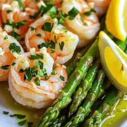 - 1 pound large shrimp - 1 bunch asparagus - 4 cloves garlic - 2 tablespoons olive oil - Zest and juice of 1 lemon - 1 teaspoon paprika - 1 teaspoon dried oregano - Salt and pepper - Lemon wedges - Fresh chopped parsley To make Lemon Garlic Shrimp & Asparagus, you need fresh and quality ingredients. Start with one pound of large shrimp. Ensure they are peeled and deveined for easy cooking. Next, grab one bunch of fresh asparagus. Trim the ends to get rid of the tough parts. You will also need four cloves of garlic. Mince them finely to release their bold flavor. Don't forget two tablespoons of olive oil. This will help the shrimp and asparagus cook nicely. For seasoning, you’ll want the zest and juice of one lemon. This adds a bright and tangy taste. Use one teaspoon of paprika for a hint of warmth. Also, add one teaspoon of dried oregano to bring in an earthy flavor. Finally, season with salt and pepper to taste. For serving, consider adding lemon wedges. These will enhance the dish's flavor when squeezed over the shrimp. Fresh chopped parsley makes a great garnish too, adding color and freshness. With these ingredients, you set the stage for a delightful meal that is both simple and delicious. - Preheat the oven to 400°F (200°C). - Line a baking sheet with parchment paper. - In a small bowl, whisk together: - 2 tablespoons olive oil - Zest of 1 lemon - Juice of 1 lemon - 4 cloves minced garlic - 1 teaspoon paprika - 1 teaspoon dried oregano - Salt and pepper to taste This marinade is the heart of the dish. The lemon gives a fresh taste, while garlic adds depth. - Place 1 pound of shrimp in a large bowl. - Pour half the marinade over the shrimp. - Toss to coat well. - Let the shrimp marinate for 15 minutes. This step is key for flavor. The shrimp soak up the marinade, making each bite delicious. - Take a bunch of asparagus and trim the ends. - Arrange the asparagus on one side of the baking sheet. - Drizzle with the remaining marinade. - Season with salt and pepper. Asparagus adds crunch and color. It pairs well with the shrimp. - Spread the marinated shrimp evenly on the other side of the baking sheet. Make sure the shrimp are in a single layer. This helps them cook evenly and get a nice sear. - Place the baking sheet in the preheated oven. - Bake for 12-15 minutes. Look for the shrimp to be pink and opaque. The asparagus should be tender yet crisp. To choose fresh shrimp, look for a few signs. Fresh shrimp should smell like the sea, not fishy. The shells should feel firm, and the meat should be translucent. Avoid shrimp with black spots or a strong odor. To check if shrimp are done, look for a pink color. The shrimp should curl into a C shape. If they are overcooked, they will curl into an O shape and feel tough. Aim for that perfect pink to enjoy tender shrimp. Trimming asparagus is simple. Snap off the tough ends; they will break easily. This way, you remove the woody part. Rinse the asparagus under cold water to clean it well. Cooking time can vary based on thickness. Thinner stalks need around 10-12 minutes. Thicker stalks may take 15-18 minutes. You want them tender but still crisp for the best texture. To boost the flavor, try adding fresh herbs. Basil, thyme, or dill can add a nice twist. You can also sprinkle some red pepper flakes for a little heat. If you want more acidity, squeeze extra lemon juice over the dish before serving. This brightens the flavors and makes every bite pop. Enjoy experimenting with these ideas! {{image_2}} If you want to switch out asparagus, try green beans or broccoli. Both veggies add a nice crunch. You can also use bell peppers or zucchini for a colorful mix. They all cook well with shrimp and soak up the flavors too. You can swap shrimp for chicken or tofu. If using chicken, cut it into bite-sized pieces. Cook it a bit longer, around 20-25 minutes. For tofu, press it to remove extra water. Cook it the same time as shrimp, but be careful not to overcook it. Each protein brings its unique taste and texture. Feel free to play with the marinade. Try adding a touch of soy sauce for a salty kick. You can mix in fresh herbs like basil or cilantro for a fresh twist. A pinch of red pepper flakes adds heat if you like spice. These small changes can create a whole new dish. To keep your leftover shrimp and asparagus fresh, cool them down first. Place them in a container. I recommend using a glass or plastic container with a tight lid. This keeps moisture in and prevents odors from spreading in your fridge. To reheat your dish without overcooking, use the oven or microwave. The oven works best. Preheat it to 350°F (175°C). Place the dish on a baking sheet and heat for about 10 minutes. If you use the microwave, set it to medium power and heat in short bursts. Stir often to ensure even heating. Yes, you can freeze Lemon Garlic Shrimp & Asparagus! To do so, place the cooled dish in freezer-safe bags. Remove as much air as possible before sealing. To thaw, place it in the fridge overnight. You can also use the microwave. Just be careful not to cook it too much when reheating. This dish cooks up quickly! The total time is about 30 minutes. You spend 15 minutes prepping and marinating. Then, baking takes 12 to 15 minutes. Yes, you can use frozen shrimp! Just thaw them first. Place them in cold water for about 15 minutes. Pat them dry before marinating. This keeps the shrimp juicy. This dish pairs well with rice or quinoa. A fresh salad also works great. You can add crusty bread to soak up the tasty juices. You can prep most of it ahead! Marinate the shrimp and chop the asparagus. Keep them in the fridge for a few hours. Bake them just before serving for the best flavor. Feel free to get creative! Try adding cayenne for heat or thyme for earthiness. A bit of cumin can also add a nice twist to the flavor. Adjust to suit your taste! This recipe for Lemon Garlic Shrimp and Asparagus is both simple and tasty. You learned the key ingredients, step-by-step instructions, and tips to make it perfectly. Remember, fresh shrimp and asparagus shine in this dish. Feel free to explore variations with other vegetables or proteins. Whether serving for a gathering or a cozy dinner, this meal impresses. With the right storage and reheating tips, leftovers can be just as delicious. Enjoy cooking and savoring every bite!