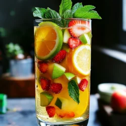 To make a delicious Apple Cider Sangria Mocktail, you need simple and fresh ingredients. Here’s the detailed list: - 3 cups apple cider - 1 cup sparkling water - 1 orange, sliced - 1 lemon, sliced - 1 lime, sliced - 1 cup diced strawberries - 1 cup diced green apples - 1 tablespoon maple syrup (optional for extra sweetness) - Fresh mint leaves for garnish Each ingredient plays a key role in creating a refreshing drink. The apple cider brings a sweet and tangy base. The sparkling water adds a fun fizz. The fruits, like oranges and lemons, give bright flavors. Strawberries and green apples add more sweetness and texture. You can choose to add maple syrup for extra sweetness. This step is optional, so feel free to skip it if you prefer a lighter drink. Fresh mint leaves on top not only look nice but also add a burst of flavor. Gather these ingredients, and you’re ready to make a wonderful fall drink that everyone will enjoy! To make a tasty Apple Cider Sangria Mocktail, follow these easy steps. 1. Combine apple cider and sparkling water Start with a large pitcher. Pour in 3 cups of apple cider. Next, add 1 cup of sparkling water. Stir gently to mix the two drinks together. 2. Infuse with citrus slices Slice an orange, a lemon, and a lime. Add these slices to the pitcher. Let the citrus fruits sit in the cider mix. This helps release their fresh flavors. 3. Add diced fruits Dice up 1 cup of strawberries and 1 cup of green apples. Toss these into the pitcher. This adds sweetness and color to your drink. 4. Sweeten with maple syrup (optional) If you like a sweeter drink, drizzle in 1 tablespoon of maple syrup. Stir well so it mixes in nicely. 5. Chill the mixture Cover the pitcher and place it in the fridge. Chill for at least 30 minutes. This allows the flavors to blend well together. 6. Serve with garnish When you're ready to serve, fill tall glasses with ice. Pour the chilled sangria over the ice. Finish by adding fresh mint leaves on top for a burst of color and flavor. Enjoy your refreshing mocktail! - Alternative sweeteners: You can swap maple syrup with honey or agave. Each gives a unique taste. Adjust the amount to suit your sweet tooth. - Optimal chilling times: Chill your mocktail for at least 30 minutes. This allows the flavors to blend well. For best results, chilling for 1 to 2 hours is even better. - Serving suggestions and glassware: Use tall glasses for a pretty look. Add ice before pouring the mocktail. Garnish each glass with fresh mint leaves. This makes your drink pop with color. - Best practices for preparing in advance: You can mix your ingredients a few hours early. Just keep it in the fridge. This will allow flavors to get nice and cozy. - Adjusting sweetness and flavors: If you prepare it early, taste before serving. You can always add more sweetener if needed. Adjust the fruit flavors by adding more citrus or berries, based on your taste. {{image_2}} You can change the fruits in your Apple Cider Sangria Mocktail. Try using peaches or pears for a summer vibe. In fall, add pomegranates or cranberries for a festive touch. You can also spice things up! Add ginger slices for warmth. A sprinkle of cinnamon can give it a cozy flavor. These twists will keep your drink fresh and fun. If you want a spiked sangria, add a splash of rum or vodka. Use about 1 cup of your choice. This will give your drink a kick. Mix it in with the apple cider and sparkling water. Enjoy your drink in a whole new way! To keep your Apple Cider Sangria Mocktail fresh, store it in the fridge. Use a large, airtight container. This helps keep flavors intact and prevents spills. The drink stays fresh for about three days. After that, the fruits may lose their crunch and flavor. You can reuse the leftover fruits in other dishes. Store any unused fruit slices in a sealed bag. Keep them in the fridge for up to two days. This way, you can add them to salads or yogurt. Enjoying them this way keeps your meals fun and fresh! Can I make this mocktail in large batches? Yes, you can easily make this mocktail in large batches. Just multiply the ingredients by the number of servings you need. Use a larger pitcher or bowl to mix everything. This drink is great for parties and gatherings. Is it suitable for kids and those avoiding alcohol? Absolutely! This mocktail is perfect for kids and anyone who avoids alcohol. It has all the fun flavors without any alcohol. Everyone can enjoy this tasty drink. What can I substitute for apple cider? You can use white grape juice or a mix of apple juice and sparkling water. These options will keep the sweetness and fruity flavor. They work well, especially if you want a different twist. How can I make a lower sugar version? To make a lower sugar version, skip the maple syrup. You can also use unsweetened apple cider. Adding more fresh fruits can enhance the taste without adding sugar. Best food pairings with this mocktail This mocktail pairs well with cheese platters, charcuterie boards, and light salads. You can also serve it with snacks like popcorn or chips. The fruity flavors enhance many dishes. Perfect occasions for serving Apple Cider Sangria Mocktail Serve this mocktail at fall gatherings, birthday parties, or family events. It’s also great for holiday celebrations like Thanksgiving. The drink's bright colors and flavors fit any festive mood. In this post, we covered how to make a delightful Apple Cider Sangria Mocktail. We explored the fresh ingredients, step-by-step instructions, and helpful tips to enhance flavor. You can even try creative variations to suit any season. Remember, this drink is fun for everyone. It’s easy to prepare and great for gatherings or quiet nights in. Enjoy making this refreshing beverage, and share it with friends and family!