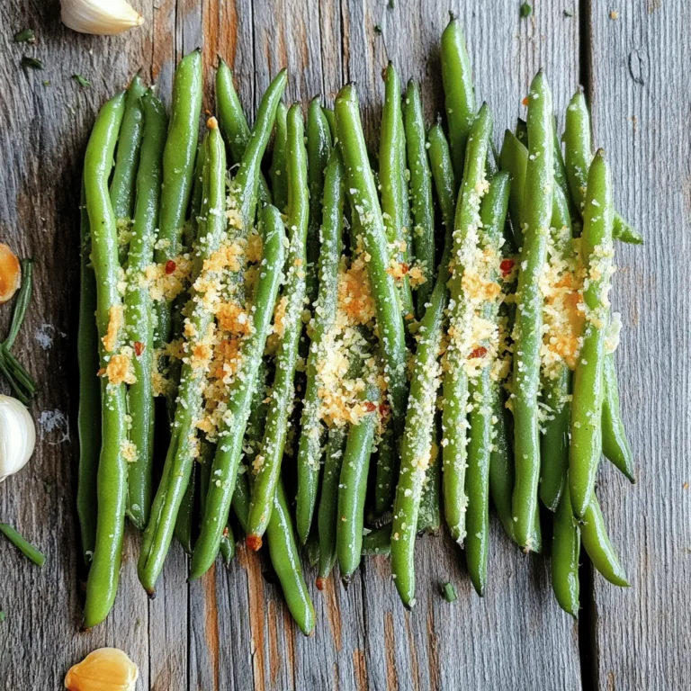 When making Air Fryer Garlic Parmesan Green Beans, you need to gather some simple ingredients. Here’s what you will need: - 1 pound fresh green beans, trimmed - 2 tablespoons olive oil - 4 cloves garlic, minced - ½ cup grated Parmesan cheese - 1 teaspoon garlic powder - ½ teaspoon black pepper - ½ teaspoon salt - Optional: crushed red pepper flakes These ingredients work together to create a dish that is both tasty and healthy. Fresh green beans give a crisp texture. Olive oil helps the beans become golden and delicious. Garlic adds a nice kick, while Parmesan cheese gives a rich, savory flavor. You can adjust the salt and pepper to fit your taste. If you like some heat, add the crushed red pepper flakes. This dish is flexible and easy to customize based on what you enjoy. With these ingredients, you will create a side dish that stands out. The mix of flavors will make your meal feel special. Start by setting your air fryer to 375°F (190°C). Preheating helps the green beans cook evenly. This step takes just a few minutes, but it makes a big difference. Next, grab a large bowl. Add 1 pound of trimmed green beans to it. Pour in 2 tablespoons of olive oil. Then, add 4 cloves of minced garlic. Sprinkle in 1 teaspoon of garlic powder, ½ teaspoon of black pepper, and ½ teaspoon of salt. Toss everything together until the green beans are fully coated. For a spicy kick, add some crushed red pepper flakes. This step not only flavors the beans but also makes them shine. Now, place the green bean mixture into the air fryer basket. Spread them out in one even layer. If your air fryer is small, you might need to cook in batches. Cook the beans for 8-10 minutes. Halfway through, shake the basket for even cooking. The beans should be crispy outside and tender inside. Once done, take them out and serve hot. For a finishing touch, sprinkle more Parmesan cheese on top. Enjoy the burst of garlic and cheese flavors! When picking green beans, look for bright, shiny pods. They should feel firm and snap easily when bent. Avoid beans that are limp or have dark spots. Fresh beans taste better and keep their crunch. To get crispy green beans, don't overcrowd the air fryer basket. Spread the beans out evenly. This allows hot air to circulate. Shake the basket halfway through cooking. This helps cook them evenly and keeps them crispy. You can change the flavor by adding or reducing garlic. If you want more heat, add crushed red pepper flakes. For a milder dish, use less garlic or skip the flakes. Taste the mixture before cooking to find your perfect balance. {{image_2}} You can easily switch up the flavor of your green beans. Try adding lemon zest for a bright taste. If you like heat, sprinkle in more crushed red pepper flakes. A dash of smoked paprika gives a nice, smoky flavor. You can also add dried herbs like thyme or oregano. These herbs pair well with garlic and Parmesan. If you want to change the cheese, use pecorino or feta. Both add a unique taste. You can also skip cheese for a lighter dish. Want more texture? Try adding toasted nuts like almonds or pine nuts. They add crunch and flavor. For a twist, mix in some sun-dried tomatoes or olives. These green beans work well as a side dish. Pair them with grilled chicken or fish for a tasty meal. You can also serve them over a bed of rice or quinoa. They make a great addition to a salad, too. Just chop them up and mix them in for extra flavor and nutrition. To keep leftover green beans fresh, let them cool first. Then, place them in an airtight container. Store them in the fridge for up to three days. This keeps them crisp and tasty for your next meal. When you want to enjoy leftover green beans, use your air fryer. Preheat it to 375°F (190°C). Add the beans in a single layer and heat for about 3-5 minutes. This method helps them regain their crispiness. You can also use a microwave, but they may not be as crunchy. If you have extra green beans, freezing is a great option. First, blanch them in boiling water for 2-3 minutes. Then, quickly place them in ice water to stop cooking. Drain and dry the beans, then pack them in a freezer bag. They will stay fresh for up to three months. Just remember to label the bag with the date! Yes, you can use frozen green beans. They are convenient and save prep time. Just remember to adjust the cooking time. Frozen beans might need a few extra minutes. So, check them after 10 minutes to see if they are done. You want them crispy and warm, just like fresh ones. To make the green beans less oily, use less olive oil. You can cut it down to one tablespoon. Another tip is to coat them lightly instead of soaking them. You can also use a cooking spray to get a thin, even layer. This helps keep the flavor while reducing the oil. These green beans pair well with many dishes. You can serve them with grilled chicken, steak, or fish. They also go great with pasta or rice. Tossing them in salads adds a nice crunch. Feel free to get creative! This blog post covered how to make Air Fryer Garlic Parmesan Green Beans. We explored the ingredients, steps, and helpful tips for the best results. You learned about storage, meal options, and how to customize flavors. In conclusion, these green beans are simple, tasty, and fun to make. Give them a try to enjoy a quick, healthy side dish! With practice, you’ll master this easy recipe and impress family and friends.