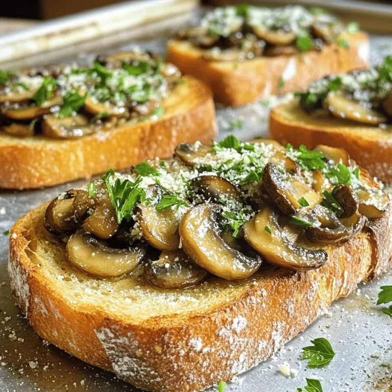 - 4 slices of crusty bread (like sourdough or baguette) - 8 oz (225g) fresh mushrooms, sliced (cremini or button mushrooms) - 4 tablespoons unsalted butter - 4 cloves garlic, minced - 1 tablespoon fresh parsley, chopped To make Minute Garlic Butter Mushroom Toast, you need key items. First, select your bread. Sourdough and baguette are great choices. They give a nice crunch. Next, choose fresh mushrooms. Cremini or button mushrooms work well. They add a rich, earthy flavor. You will also need unsalted butter to help sauté the garlic and mushrooms. Don’t forget the garlic! You need four cloves, minced for the best taste. Finally, add fresh parsley for color and flavor. - Salt and black pepper - 1/2 teaspoon red pepper flakes (optional) - Grated Parmesan cheese (for garnish) Seasoning is important for flavor. Use salt and black pepper to enhance the dish. You can add red pepper flakes if you want some spice. This step is optional. Finally, sprinkle grated Parmesan cheese on top. It adds a tasty finish to your toast. Start by melting the butter in a skillet over medium heat. You want it bubbly, not burnt. This will take about 1-2 minutes. Once melted, add the minced garlic. Sauté it for about 30 seconds. You will know it’s ready when it smells great. Be careful, as garlic can burn easily. If it burns, it will taste bitter. Next, add the sliced mushrooms to the skillet. Stir them well to coat them in the garlic butter. Cook the mushrooms for around 5 minutes. Stir occasionally to help them cook evenly. They should become tender and golden brown. Season the mushrooms with salt, black pepper, and red pepper flakes if you like some heat. Then, mix in the chopped parsley for freshness. While the mushrooms cook, get your bread ready. You can toast it in a toaster or grill it. If using a toaster, toast until golden brown. If grilling, do it over medium heat for 2-3 minutes per side. You want it crispy, which will hold the mushroom mix well. Once the bread is ready, it’s time to assemble. Spoon the garlic butter mushroom mix generously over each slice of bread. Make sure to cover it well. For a finishing touch, sprinkle grated Parmesan cheese on top. This adds a nice salty flavor. Serve your toast warm, and enjoy each bite! To get that great garlic taste, start with the right timing. When you melt the butter, keep the heat at medium. This helps the butter bubble but not burn. After adding minced garlic, cook it for about 30 seconds. Stir it often, and watch it closely. Once it smells strong and tasty, you know it’s ready. If it turns brown, it’s burnt. So, keep an eye on it! Choosing the right bread makes a big difference. I love using crusty bread like sourdough or baguette. These types give a nice crunch and hold up well to the toppings. You want bread that’s crispy on the outside and soft inside. This way, it won’t get soggy from the garlic butter mushroom mix. Want to take your toast to the next level? Add some fun toppings! You can sprinkle fresh herbs on top, like chives or thyme. If you love heat, add more red pepper flakes. Grated Parmesan cheese adds a rich flavor too. Don’t be shy about mixing and matching these extras! They can change your dish from simple to spectacular. {{image_2}} You can switch up the mushrooms for more taste. Try shiitake, portobello, or a mix of mushrooms. Each type brings its own flavor. Shiitake mushrooms add a rich, earthy taste. Portobellos are thick and meaty. Mixed mushrooms can give you a fun variety in each bite. Just remember to slice them evenly for the best cook. If you need gluten-free options, use gluten-free bread. Many brands offer tasty choices that work well. For a vegan twist, swap out the butter for olive oil or vegan butter. You can also leave out the cheese or use a vegan cheese. These swaps make the dish fit different diets while keeping it delicious. Want to add some extra kick? Consider adding herbs or spices. Fresh thyme or rosemary work great with mushrooms. A dash of smoked paprika can add a nice warmth. You could also try a bit of lemon zest for brightness. Mix and match these add-ins to create your perfect flavor profile! To store leftover mushroom mixture, let it cool first. Then, place it in an airtight container. This helps keep the flavors fresh. Make sure not to leave it out for too long. It’s best to store it in the fridge right away. For reheating, the skillet works best. Just add a splash of water or broth. This keeps the mushrooms moist and tasty. Heat it on low to avoid burning. Stir often to ensure even heating. You can also use the microwave, but be careful not to overheat. You can keep the mushroom mixture in the fridge for about three days. After that, it may lose its flavor and texture. Always check for any off smells before eating. If it looks or smells strange, it’s best to toss it out. You can use olive oil instead of butter. It gives a nice flavor. Coconut oil is another good choice. Both will keep your toast tasty. Just use the same amount as butter. Yes, you can use dried mushrooms. First, soak them in warm water. Let them sit for about 20 minutes. This will help them soften. After that, chop them and add them to your dish. They will add great flavor! Sourdough and baguette work best for this dish. They have a nice crust that holds the toppings well. You can also try ciabatta for a softer bite. Each bread adds a unique taste and texture. You can prepare the mushroom mix in advance. Cook it and let it cool. Store it in the fridge for up to two days. When ready to serve, toast your bread. Then, heat the mushroom mix and assemble your toast! This blog post showed you how to make delicious garlic butter mushroom toast. We covered the key ingredients like crusty bread, fresh mushrooms, and flavorful seasonings. You learned steps for preparing garlic butter, cooking mushrooms, and toasting the bread. I shared tips for perfect flavor and variations to try. Finally, we discussed storage, reheating, and answered common questions. Now, you can enjoy this tasty dish anytime you want!