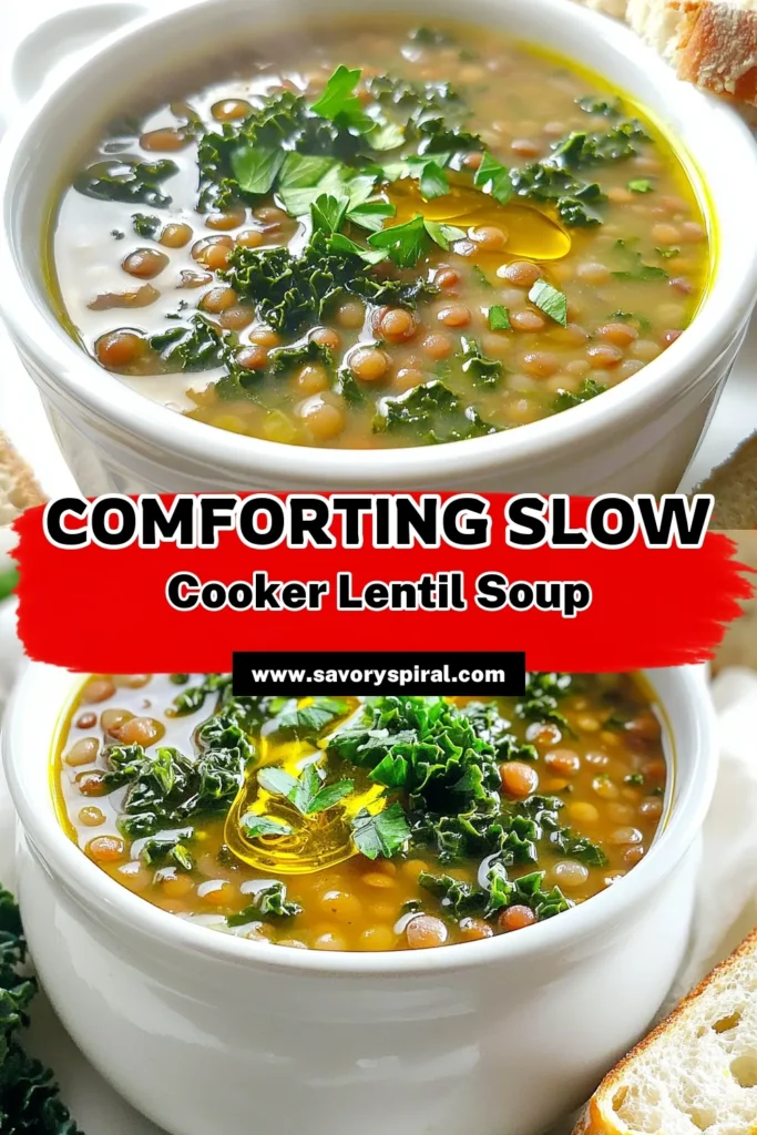 Warm up with a bowl of Slow Cooker Rustic Tuscan Lentil Soup that's both hearty and healthy! This easy-to-follow recipe combines lentils, fresh vegetables, and rich spices for a comforting meal. Simply sauté, mix, and let your slow cooker do the magic. Perfect for busy weeknights, it’s nutritious and flavor-packed. Click through to discover the full recipe and enjoy a taste of Tuscany tonight! #LentilSoup #SlowCookerRecipes #HealthyEating #ComfortFood