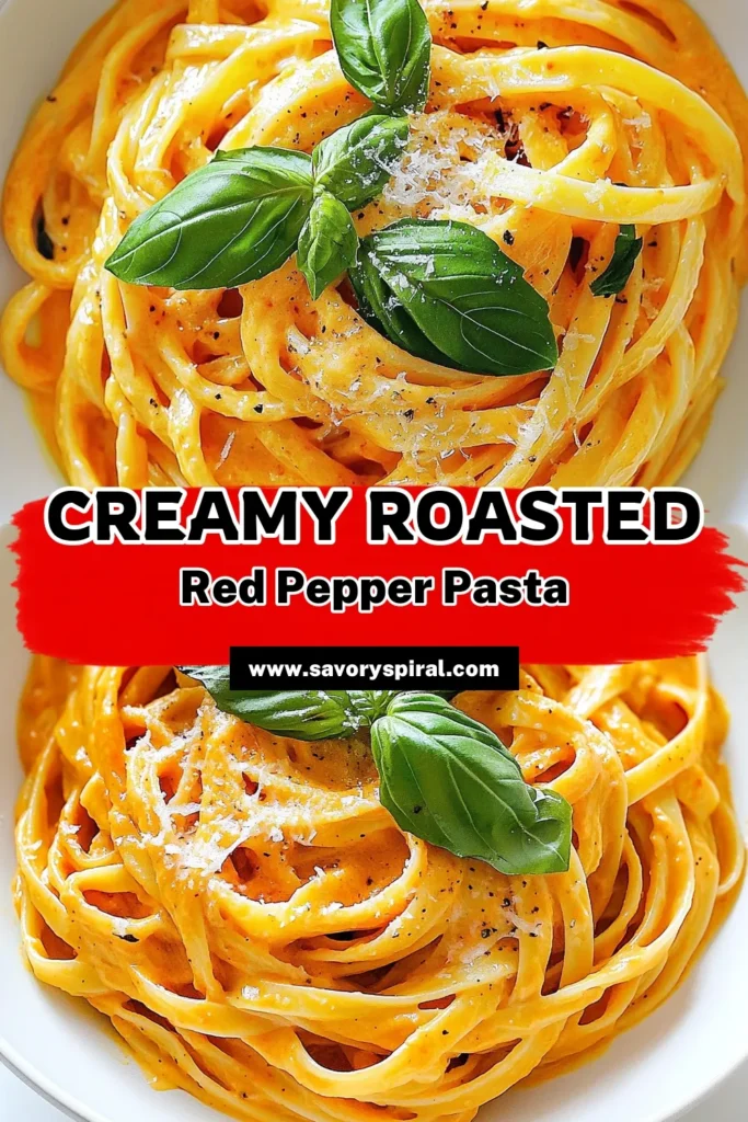 Indulge in a delightful Roasted Red Pepper Creamy Pasta that’s bursting with flavor and so easy to make! This rich and creamy dish combines roasted bell peppers and simple ingredients for a meal that's both satisfying and elegant. Perfect for a cozy dinner, this recipe is a must-try! Click to explore the full recipe and bring the taste of Italy to your table tonight! #CreamyPasta #PastaRecipes #RoastedRedPeppers #DinnerIdeas