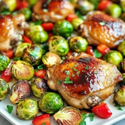 - 4 boneless, skinless chicken thighs - 1 pound Brussels sprouts, halved - 1 red bell pepper, sliced - 3 tablespoons balsamic vinegar - 2 tablespoons honey - 2 tablespoons olive oil - 3 cloves garlic, minced - 1 teaspoon dried thyme - 1 teaspoon smoked paprika - Salt and pepper to taste - Fresh basil leaves for garnish (optional) These ingredients create a simple yet delicious meal. The chicken thighs are juicy and tender. Brussels sprouts add a nice crunch. The red bell pepper brings sweetness and color. Balsamic vinegar gives a tangy kick. Honey balances the flavor with sweetness. Olive oil keeps everything moist. Garlic adds depth to the dish. Thyme and smoked paprika enhance the taste. Don't forget salt and pepper for seasoning. You can add fresh basil for a lovely finish. - Preheat your oven to 400°F (200°C). Line a large sheet pan with parchment paper. This helps with easy cleanup later. - In a mixing bowl, whisk together the balsamic vinegar, honey, olive oil, minced garlic, dried thyme, smoked paprika, salt, and pepper. Mix until everything combines well. - Place the chicken thighs on the sheet pan. Brush half of the balsamic mixture over the chicken. Make sure it’s evenly coated to enhance flavor. - Add halved Brussels sprouts and sliced red bell pepper around the chicken. Drizzle the rest of the balsamic mixture over the veggies. Toss everything to coat. - Bake the dish in the preheated oven for 25-30 minutes. Check that the chicken reaches an internal temperature of 165°F. The Brussels sprouts should be tender and slightly crisp. - For a nice caramelized finish, broil on high for an extra 2-3 minutes. Keep an eye on it to prevent burning. - After cooking, let it rest for a few minutes before serving. Enjoy your meal warm! To get the best chicken, space the pieces well. This helps them cook evenly. If they touch, they may steam instead of roast. Aim for an internal temperature of 165°F. Use a meat thermometer to check this. For great Brussels sprouts, cut them in half. This helps them cook faster and develop flavor. Toss them in the balsamic mix for extra taste. You can also use other veggies. Carrots, sweet potatoes, or green beans work well too. Want to adjust the sweetness? Add more honey if you like it sweeter. Consider fresh herbs like rosemary or parsley to boost flavor. They add freshness and depth to the dish. {{image_2}} You can easily switch the chicken thighs for chicken breasts. Chicken breasts cook faster, so check them closely. For a leaner choice, try turkey. Turkey thighs or breasts work well here. If you want a plant-based option, use tofu. Firm tofu absorbs flavors well and adds protein. Brussels sprouts shine in this dish, but feel free to mix it up. Broccoli, carrots, or cauliflower can add color and taste. Seasonal veggies like asparagus in spring or sweet potatoes in fall work great, too. These swaps give freshness and variety to your meal. Want some heat? Add red pepper flakes or cayenne to the balsamic mix. This gives a nice kick. You can also try different vinegars. Apple cider or red wine vinegar can change the flavor completely. Experimenting with these options keeps the dish exciting. To keep your leftovers fresh, use airtight containers. Glass containers work best, as they do not stain. You can also use plastic containers with a tight seal. Store the chicken and sprouts in the fridge for up to three days. If you want them to last longer, consider freezing. You can reheat the chicken and sprouts in the oven or microwave. For the oven, set it to 350°F (175°C). Place the chicken and sprouts in a baking dish and cover with foil. Heat for about 15 minutes, or until warmed through. In the microwave, use a microwave-safe dish and cover it. Heat in 30-second intervals until hot. To keep the chicken moist, add a splash of broth or water before reheating. To freeze leftovers, let them cool completely first. Place the chicken and sprouts in freezer-safe bags or containers. Remove as much air as possible to prevent freezer burn. They can stay frozen for up to three months. When ready to eat, thaw in the fridge overnight. To cook after freezing, preheat your oven to 375°F (190°C). Bake for 25-30 minutes or until heated through. Yes, you can prep this dish in advance. Marinate the chicken and veggies in the balsamic mixture the night before. Store them in the fridge to save time. When you’re ready, just bake them straight from the fridge. This method enhances the flavors. This dish pairs well with many sides. Here are some ideas: - Rice: White, brown, or jasmine rice complements the dish well. - Quinoa: It adds a nice nutty flavor and texture. - Mashed Potatoes: Creamy potatoes balance the tanginess of the balsamic. - Salad: A light green salad freshens up the meal. Absolutely! This recipe is great for meal prep. You can portion the cooked chicken and veggies into containers. They keep well in the fridge for about 3-4 days. You can easily reheat them for a quick lunch or dinner. Yes, you can experiment with different vinegars. Apple cider vinegar adds a fruity twist. Red wine vinegar brings a sharp flavor. Each vinegar will change the taste slightly, so feel free to try what you like best. Check the chicken's internal temperature. It should reach 165°F (75°C) for safe eating. You can use a meat thermometer for accuracy. If you don’t have one, check if the juices run clear when you cut into it. If they are pink, it needs more time. This blog post covered a tasty sheet-pan balsamic chicken recipe with Brussels sprouts. You learned about the ingredients, preparation steps, and cooking methods. I shared tips for perfect chicken and ways to swap ingredients for variety. Storing leftovers and reheating them correctly was also discussed. I hope you feel inspired to try this easy dish. It's a great way to enjoy a healthy meal with bold flavors. Remember, cooking is about experimentation and fun! Enjoy your kitchen adventures!