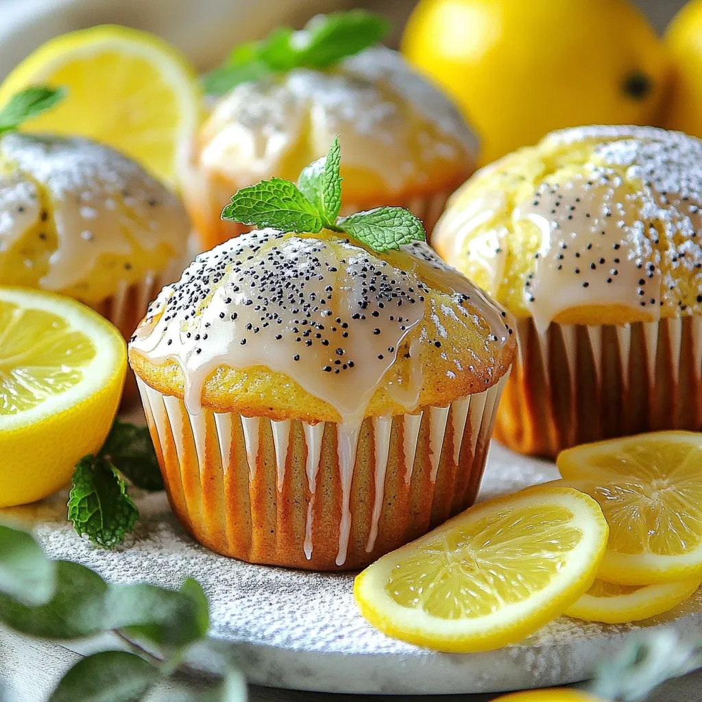 - 2 cups all-purpose flour - 1 tablespoon baking powder - 1/2 teaspoon baking soda - 1/4 teaspoon salt - 1 cup granulated sugar - 1/2 cup unsalted butter, softened - 3 large eggs - 1 cup buttermilk (or milk with 1 tablespoon lemon juice added) - Zest of 2 lemons - 1/4 cup fresh lemon juice - 1/4 cup poppy seeds - 1 teaspoon vanilla extract - Optional: Glaze made of 1 cup powdered sugar and 2 tablespoons lemon juice These fresh ingredients create a vibrant flavor. The zest and juice from the lemons add a bright tartness. Poppy seeds give a lovely crunch and visual appeal. The buttermilk keeps the muffins moist and fluffy. Remember, quality matters. Use fresh lemons and good butter for the best results. If you want an extra sweet touch, the optional glaze is perfect. It adds a nice shine and sweetness to the muffins. Gather these ingredients before you start. This way, you can enjoy the baking process without interruptions. Start by preheating your oven to 350°F (175°C). This step is key for even baking. Next, prepare your muffin tin. You can line it with paper liners or grease it lightly with butter. This helps the muffins come out easily. In a medium bowl, combine your dry ingredients. Whisk together 2 cups of all-purpose flour, 1 tablespoon of baking powder, 1/2 teaspoon of baking soda, and 1/4 teaspoon of salt. This mix gives the muffins their rise and flavor. In a large mixing bowl, take 1/2 cup of softened unsalted butter. Add 1 cup of granulated sugar. Use an electric mixer to cream them together. Mix for about 3-4 minutes until it looks light and fluffy. This step is crucial for a soft muffin texture. Now, add 3 large eggs to the butter and sugar mix. Make sure to add them one at a time. After each egg, mix well. Next, stir in 1 teaspoon of vanilla extract and the zest of 2 lemons. Finally, pour in 1 cup of buttermilk and 1/4 cup of fresh lemon juice. Mix until just combined. Take your dry ingredients and fold them into the wet mixture. Do this gradually. Be gentle to avoid overmixing. Once the batter is combined, fold in 1/4 cup of poppy seeds. This gives the muffins a nice crunch and flavor. Divide the batter evenly among the muffin cups. Fill them about 3/4 full. Bake in the preheated oven for 18-20 minutes. You can check doneness by inserting a toothpick into the center. If it comes out clean, they are done. Let the muffins cool in the pan for 5 minutes. Then, transfer them to a wire rack to cool completely. If you want a glaze, mix 1 cup of powdered sugar with 2 tablespoons of lemon juice and drizzle it over the cooled muffins. To avoid dense muffins, mix your batter gently. Overmixing can lead to tough texture. Fold the dry ingredients into the wet ones just until combined. This keeps air in the batter. You want a light and fluffy muffin, not a brick! Using fresh lemon juice makes a big difference. Fresh juice gives a bright flavor. Bottled lemon juice can taste flat. You can also try different sweeteners. Honey or maple syrup can add unique taste. Adding blueberries can also boost the flavor while pairing nicely with lemon. Make sure your ingredients are at room temperature. Cold butter or eggs can affect how they mix. If you live at a high altitude, reduce the baking powder slightly. This helps prevent the muffins from rising too fast and collapsing. Keep these tips in mind for the best results! {{image_2}} You can easily make these muffins gluten-free. Use a gluten-free flour blend instead of all-purpose flour. Look for blends that contain xanthan gum, which helps with texture. This swap will keep the muffins light and fluffy. To make these muffins dairy-free, replace buttermilk with almond milk mixed with lemon juice. For butter, use coconut oil or a dairy-free spread. These options keep the muffins moist and tasty, without dairy. For a twist, add blueberries or raspberries to the batter. These fruits pair well with lemon and poppy seeds. You can also try other citrus like orange or lime for a fresh taste. Just remember to adjust the sugar if using sweeter fruits. To keep your muffins fresh, store them at room temperature. Place them in an airtight container. This keeps moisture in and prevents drying. Avoid placing them in the fridge, as it can make them stale faster. If you have leftover muffins, they can last up to three days at room temperature. Just make sure to seal them well. Freezing muffins is easy and keeps them fresh for longer. Here’s how: - Let the muffins cool completely. - Wrap each muffin tightly in plastic wrap. - Place the wrapped muffins in a freezer bag or container. - Label with the date. When you want to eat one, take it out and let it thaw at room temperature. You can also heat it in the microwave for 15-30 seconds for a warm treat. Bakery-style lemon poppy seed muffins have a good shelf life. When stored properly at room temperature, they stay fresh for about three days. In the freezer, they can last up to three months. Just remember, the sooner you eat them, the better they will taste! Yes, you can. If you don't have buttermilk, use regular milk. Add 1 tablespoon of lemon juice to 1 cup of milk. Let it sit for 5 minutes. This will create a similar acidity. You can also use yogurt mixed with water. Use a 1:1 ratio for yogurt and water. To check if the muffins are done, use a toothpick. Insert it into the center of a muffin. If it comes out clean or with a few crumbs, they are ready. If it has wet batter, bake a few more minutes. The tops should be golden brown, too. To reheat muffins, use your oven or microwave. For the oven, heat it to 350°F (175°C). Place muffins on a baking sheet and cover with foil. Heat for about 10 minutes. If using a microwave, wrap a muffin in a damp paper towel. Heat for 15 to 20 seconds to keep it moist. You now have all you need to bake perfect muffins. We’ve covered essential ingredients, step-by-step instructions, and helpful tips. Remember to pay attention to your mixing and baking times for the best results. You can also try fun flavors or substitute ingredients to fit your needs. Store your muffins properly to enjoy them longer. With practice, you’ll become a muffin expert in no time. Enjoy your baking journey!