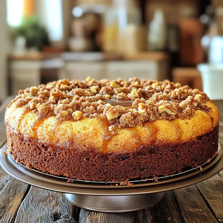 To make Maple Walnut Streusel Coffee Cake, you will need the following ingredients: - 2 cups all-purpose flour - 1 cup sugar - 1/2 cup unsalted butter, softened - 3/4 cup milk - 2 large eggs - 2 teaspoons baking powder - 1 teaspoon vanilla extract - 1/2 teaspoon salt - 1 cup walnuts, chopped - 1/2 cup maple syrup - 1 teaspoon cinnamon For the streusel topping, gather these ingredients: - 1 cup brown sugar, packed - 1/2 cup all-purpose flour - 1/2 cup cold unsalted butter, cubed - 1 teaspoon cinnamon - 1/2 cup walnuts, chopped You can easily swap ingredients if needed. Here are some ideas: - Use coconut oil instead of butter for a dairy-free option. - Almond milk works well if you want a non-dairy milk. - If you don’t have walnuts, pecans or almonds are great substitutes. - For a gluten-free option, try a 1:1 gluten-free flour blend. These substitutions help you adapt the recipe to your needs while keeping it delicious. Start by preheating your oven to 350°F (175°C). Grease a 9x13 inch baking pan. In a large bowl, cream together the softened butter and sugar. Mix until it looks light and fluffy. Beat in the eggs one at a time. Add in the vanilla extract next. In another bowl, mix the flour, baking powder, and salt. Gradually add this dry mix to the butter mixture. Alternate with the milk to keep it smooth. Fold in the chopped walnuts and maple syrup. This adds great flavor and texture to your cake. Pour half the cake batter into the greased pan. Spread it evenly. Sprinkle half of the streusel topping over this layer. Pour the rest of the batter on top. Then, add the remaining streusel topping. Bake it in the oven for 35-40 minutes. Check if it’s done by inserting a toothpick. If it comes out clean, your cake is ready! Let the cake cool in the pan for about 10 minutes. Then, transfer it to a wire rack to cool completely. For serving, slice it warm or at room temperature. Drizzle extra maple syrup over each slice for a sweet touch. You can also dust it with powdered sugar for a pretty finish. Enjoy your delicious coffee cake with a cup of coffee or tea! To get the best texture for your Maple Walnut Streusel Coffee Cake, focus on the butter. Make sure it is softened but not melted. This helps create a light and fluffy batter. Also, mix the butter and sugar well until it looks creamy. When you add the eggs, mix one at a time. This step adds air, which helps the cake rise. When mixing dry and wet ingredients, do it gently. Over-mixing will make the cake dense. You want a soft and tender crumb. Finally, fold in the walnuts and maple syrup carefully. This keeps the texture nice. One common mistake is using cold butter. Cold butter will not cream well with sugar. This can lead to a heavy cake. Another mistake is measuring flour incorrectly. Always spoon the flour into your measuring cup and level it off. Too much flour can dry out your cake. Don’t skip the streusel topping! It adds a sweet, crunchy layer. Also, avoid opening the oven door too soon. This can make the cake sink. Wait until the baking time is almost done to check for doneness. To boost the flavor of your coffee cake, use high-quality maple syrup. It makes a big difference! You can also add a pinch of nutmeg for warmth. If you love spice, try adding a dash of ginger. For extra crunch, toast the walnuts lightly before adding them to the batter. This step enhances their flavor. Lastly, consider drizzling some warm maple syrup on top before serving. It adds a sweet touch that everyone will love. {{image_2}} You can make this cake gluten-free. Replace all-purpose flour with a gluten-free blend. Look for one that works as a 1:1 swap. This change keeps the taste rich and the texture soft. Be sure to check the gluten-free blend for xanthan gum. If it’s not included, add about 1 teaspoon to help with structure. To create a vegan version, swap the eggs for ground flaxseed. Mix 1 tablespoon of flaxseed meal with 2.5 tablespoons of water. Let it sit for a few minutes to thicken. Use plant-based butter instead of regular butter. Choose almond, soy, or coconut milk for the milk. This version stays moist and delicious! You can add fruits for extra flavor. Try mixing in 1 cup of chopped apples or pears. Blueberries also work well and add a nice burst. For nuts, you can use pecans or hazelnuts. Just chop them up like the walnuts. This adds a fun twist to the classic recipe! To keep your Maple Walnut Streusel Coffee Cake fresh, store it in an airtight container. This method helps retain moisture and flavor. If you do not have an airtight container, wrap the cake tightly in plastic wrap. This way, it will stay soft and delicious. You can keep it at room temperature for up to three days. If you want it to last longer, consider refrigerating it. Just remember that cold storage may change the texture slightly. When it's time to enjoy your leftover coffee cake, reheating it is key. Preheat your oven to 350°F (175°C). Place a slice of cake on a baking sheet. Heat it for about 10 minutes. This method warms the cake evenly and keeps it moist. If you want a quick fix, use the microwave. Heat a slice for about 20 seconds. This option is faster but may make the cake a bit softer. Freezing is a great option if you want to save some cake for later. First, let the cake cool completely. Then, slice it into pieces. Wrap each slice in plastic wrap. After that, place the wrapped slices in a freezer bag. Make sure to remove excess air. You can freeze the cake for up to three months. When you are ready to eat it, just thaw the slices in the fridge overnight. Reheat as mentioned above, and enjoy! Yes, you can make this coffee cake a day ahead. Just bake and let it cool. Once cool, cover it tightly with plastic wrap. It will stay fresh in the fridge. You can also keep it at room temperature for one day. If you want to keep it longer, freeze it. Wrap it well in foil or plastic wrap. When you want to eat it, just thaw it at room temperature. To check if the cake is done, use a toothpick. Insert it into the center of the cake. If it comes out clean, the cake is ready. If there are wet crumbs, it needs more time. Bake for another 5 minutes and check again. The cake should be golden brown and spring back when touched lightly. If you don’t have walnuts, you can use other nuts. Pecans work well and add a nice crunch. You can also use almonds or hazelnuts. If you want a nut-free option, try using sunflower seeds or pumpkin seeds. Dried fruits, like raisins or cranberries, can add a sweet touch too. This blog post covered the key ingredients for making a delicious Maple Walnut Streusel Coffee Cake. I shared step-by-step instructions to help you bake it perfectly. We explored tips for optimal texture and flavor, along with tasty variations like gluten-free and vegan options. In conclusion, follow these steps and tips for success. Enjoy your cake fresh or saved for later! Happy baking!