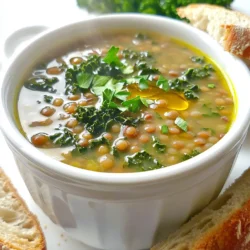 - 1 cup green or brown lentils - 1 large onion - 2 carrots - 2 celery stalks - 4 cloves garlic For my Tuscan lentil soup, I start with lentils. They add protein and texture. I use green or brown lentils because they hold their shape well. Next, I chop one large onion. Onions add sweetness and depth. I then dice two carrots and two celery stalks. Together, they form a classic mirepoix for flavor. Lastly, I mince four cloves of garlic. Garlic gives the soup a strong aroma. - 4 cups vegetable broth - 1 can (14 oz) diced tomatoes For the broth, I use four cups of vegetable broth. This makes the soup rich and hearty. I also include one can of diced tomatoes. The tomatoes add acidity and color to the dish. Together, these liquids create a warm base for the soup. - 1 teaspoon dried thyme - 1 teaspoon dried oregano - Fresh parsley for garnish To boost flavor, I add one teaspoon of dried thyme. Thyme has a nice earthy taste. I also add one teaspoon of dried oregano for a hint of herbal notes. For garnish, I use fresh parsley. It adds color and a fresh taste when serving. These ingredients help make my soup a flavorful feast. To start, heat olive oil in a large skillet over medium heat. Add the chopped onion, diced carrots, and diced celery. Sauté these for about 5 to 7 minutes. You want them to soften and release their flavors. Next, stir in the minced garlic and cook for an additional minute. The smell will be amazing! Now, transfer the sautéed vegetables to your slow cooker. This step brings all the goodness together. Then, add the rinsed lentils, the can of diced tomatoes with their juices, and the vegetable broth. Toss in the chopped kale, dried thyme, dried oregano, and bay leaf. Stir everything well to ensure even mixing. For cooking, you have two options. If you cook on low, set the timer for 6 to 8 hours. For a quicker option, the high setting takes just 3 to 4 hours. No matter the time, check for doneness. The lentils should be tender when you’re ready to serve. Enjoy the rich flavors that develop as it cooks. To make your soup truly shine, start with good seasoning. Always taste as you go. Use salt and pepper to bring out the flavors. For a deeper taste, try adding a splash of balsamic vinegar. It gives a nice tang. You can also experiment with herbs. Consider rosemary or sage for a twist. They add a warm earthiness that pairs well with lentils. If your soup is too thick, just add more broth or water. Stir well and let it cook a bit longer. For a creamier texture, use an immersion blender. Blend only half the soup for a nice mix of smooth and chunky. This gives it a hearty feel while keeping the lentils intact. Serve your soup in deep bowls. Drizzle extra virgin olive oil on top for a rich finish. Garnish with fresh parsley for a pop of color. Pair it with a slice of crusty bread. It adds a rustic touch and is perfect for dipping. Enjoy the warmth and comfort of this lovely dish! {{image_2}} You can easily switch up the lentils in this soup. Green or brown lentils work well. If you want a different flavor, try red lentils; they cook faster but may turn mushy. For added crunch, add diced bell peppers or zucchini. You can also toss in spinach or Swiss chard instead of kale for a fresh twist. This soup is already vegan and vegetarian friendly, which is a big plus. If you want it gluten-free, just check that your broth is certified gluten-free. Most vegetable broths fit the bill, so you can enjoy this soup without worry. When the weather warms up, you might want lighter flavors. Swap in fresh herbs like basil or mint during spring and summer. In fall and winter, root vegetables like sweet potatoes or parsnips add warmth. You can even spice it up with a pinch of cayenne during the cold months for a cozy kick. To store leftovers, let the soup cool down first. Then, scoop it into airtight containers. Make sure to leave some space at the top for expansion. I recommend using glass or BPA-free plastic containers. These will keep your soup fresh and safe. For long-term storage, freeze the soup in portions. Use freezer-safe bags or containers. Remove as much air as possible to avoid freezer burn. When you're ready to eat, thaw the soup overnight in the fridge. Reheat it on the stove or in the microwave until hot. Stir well to make sure it heats evenly. In the fridge, the soup lasts about 4-5 days. If frozen, it can last up to 3 months. Look for signs of spoilage, like a sour smell or mold. If you see any, it’s best to toss it. To adjust the thickness of your lentil soup, you can use a few simple tricks. If your soup is too thick, add more broth or water. Start with half a cup and stir well. This will help you find the right balance for your taste. If you want it thicker, you can blend a portion of the soup. Use an immersion blender to puree some of the soup. This gives it a creamy texture while keeping some chunks. Another option is to cook it longer with the lid off. This allows excess liquid to evaporate, thickening the soup naturally. Yes, you can switch out lentils for other types of beans or legumes. Chickpeas, black beans, or kidney beans work well in soup. Just keep in mind that cooking times may vary. For example, canned beans need less time than dried beans. Using different beans adds unique flavors and textures. Chickpeas bring a nutty taste, while black beans add a rich, earthy note. Always adjust the cooking time based on the beans you choose. Lentil soup is packed with health benefits. Lentils are high in protein and fiber, making them great for filling you up. They also contain iron, which helps your blood stay healthy. Additionally, lentils are rich in antioxidants. These help protect your body from damage. The veggies in this soup add vitamins and minerals. Carrots provide beta-carotene, and kale adds vitamin K. Overall, lentil soup is a hearty, nutritious choice for any meal. This lentil soup combines simple ingredients to create a satisfying meal. We learned about the main components, including lentils, vegetables, and seasonings. I shared step-by-step instructions for a slow cooker method. You also discovered tips for enhancing flavor and adjusting texture. Various substitutions let you personalize the soup to your taste and diet. Remember, this soup is not just healthy; it’s also versatile and easy to store. Enjoy experimenting with different ingredients and flavors. You’ll have a warm meal ready whenever you need it!