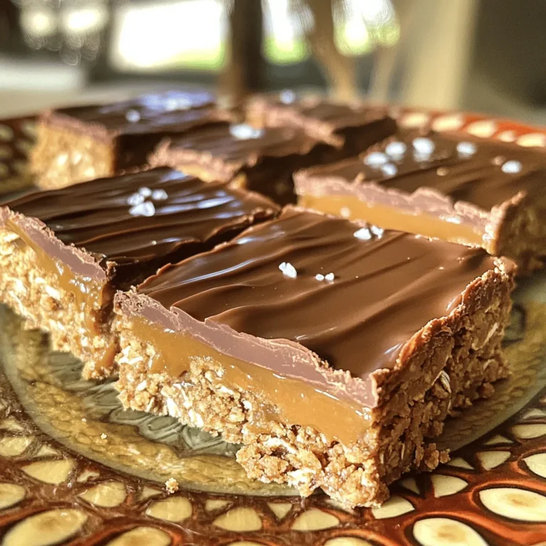 To make these yummy bars, you'll need: - 1 cup rolled oats - 1 cup almond flour - 1 cup natural peanut butter (smooth or crunchy) - 1/2 cup honey or maple syrup - 1/2 cup coconut oil, melted - 1/4 cup brown sugar (packed) - 1 teaspoon vanilla extract - 1/2 cup dairy-free chocolate chips (optional) - Sea salt for topping These ingredients create a sweet and nutty flavor that everyone loves. You can change the bars to fit your taste. Here are some ideas: - Add 1/2 cup chopped nuts like almonds or walnuts for crunch. - Include 1/2 cup dried fruit, such as raisins or cranberries, for sweetness. - Swap in almond butter or cashew butter for a twist. Feel free to mix and match for fun flavors! If you have special dietary needs, here are some swaps: - Use gluten-free oats to make the recipe gluten-free. - Replace honey with agave or brown rice syrup for vegan bars. - Substitute coconut oil with olive oil if you prefer. These options make the bars fit for everyone! Start by gathering your dry ingredients. In a medium bowl, mix together: - 1 cup rolled oats - 1 cup almond flour Stir them until they blend well. This mix gives the bars a nice texture and flavor. Next, grab a large bowl for the wet ingredients. Combine: - 1 cup natural peanut butter - 1/2 cup honey or maple syrup - 1/2 cup melted coconut oil - 1/4 cup packed brown sugar - 1 teaspoon vanilla extract Stir these ingredients until smooth and creamy. This step ensures the flavors meld together. Now, it's time to combine everything. Gradually add the dry mix into the wet blend. Use a spatula or your hands to combine. You want a thick, sticky dough. Line an 8x8-inch baking dish with parchment paper. Leave some paper hanging over the edges. This helps with easy removal later. Press the mixture firmly into the bottom of the dish. Make sure it spreads evenly and packs tightly. If you want, melt dairy-free chocolate chips in a microwave-safe bowl. Do it in 30-second intervals, stirring in between. Once smooth, drizzle the melted chocolate over the pressed mixture. Spread it evenly with a spatula. Finally, sprinkle a pinch of sea salt on top. This adds a nice contrast to the sweetness. Refrigerate for at least 2 hours until set. After that, lift the bars out using the parchment paper and cut them into squares or rectangles. Enjoy your tasty creation! To get the right texture, mix the oats and almond flour well. This step helps create a solid base. When you combine the wet and dry ingredients, make sure to blend them evenly. The dough should feel thick and sticky. Press it firmly into the baking dish. This helps the bars hold their shape when cut. For melting chocolate, use a microwave or a double boiler. If using a microwave, heat the chocolate in short bursts of 30 seconds. Stir after each burst until smooth. This helps avoid burning the chocolate. If you use a double boiler, heat water in a pot and place a bowl on top. Stir the chocolate until it melts. Both methods work well, so choose what you prefer. For serving, place the bars on a nice plate. Dust with a little sea salt for a touch of flair. You can also serve them with fresh fruit or yogurt. This adds color and balance to the dish. Cut the bars into squares or rectangles, depending on your preference. A colorful presentation makes them more appealing. {{image_2}} You can make these bars even better by adding nuts or dried fruit. Nuts add crunch and protein. Try chopped almonds, walnuts, or pecans. Dried fruit like raisins or cranberries brings sweetness and chew. Mix in half a cup of your choice when combining the ingredients. This small change makes a big difference. If you want to change the sweetness, you can use different sweeteners. Maple syrup gives a unique flavor. Agave nectar is another option that is less thick. Each sweetener adds its own taste. Using brown sugar gives a rich, caramel-like taste. Experiment with different sweeteners to find the one you love most. Toppings can change the look and taste of your bars. Melted chocolate is popular for a sweet touch. You can also sprinkle some crushed nuts on top for texture. For a fun twist, try shredded coconut or colorful sprinkles. Just sprinkle these on right after the chocolate. This helps create a treat that looks as great as it tastes. Store your No Bake Peanut Butter Caramel Bars in an airtight container. This keeps them fresh. You can layer parchment paper between bars to avoid sticking. If you have leftovers, they will last longer this way. These bars stay fresh in the fridge for up to one week. For longer storage, you can freeze them. Wrap each bar in plastic wrap and then place them in a freezer bag. They can last up to three months in the freezer. If your bars are frozen, let them thaw in the fridge overnight. For a warm treat, you can microwave them for about 10-15 seconds. This softens them without melting the chocolate too much. Enjoy them fresh or slightly warm for a tasty bite! Yes, you can use a different nut butter. Almond butter, cashew butter, or sun butter work well too. Each nut butter adds a unique flavor. Just make sure it’s smooth and creamy for the best texture. To make these bars vegan, swap honey for maple syrup. Use a dairy-free chocolate chip option. Make sure your nut butter is also vegan-friendly. These changes keep the bars tasty and plant-based. You can use vegetable oil or melted vegan butter instead of coconut oil. Both options will keep the bars moist. If you want a different flavor, try using nut oil like almond oil. Yes, these bars are gluten-free. Rolled oats and almond flour are both gluten-free ingredients. Always check labels to ensure your ingredients meet gluten-free standards. Enjoy these bars worry-free! You learned how to make delicious No Bake Peanut Butter Caramel Bars. We covered the right ingredients and helpful steps to create them. You can customize these bars with different flavors and toppings. I shared tips for texture and storage to keep them fresh. Remember, making these bars is fun, and you can mix things up to fit your needs. Enjoy these treats and share them with friends!