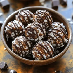 - 1 cup rolled oats - 1/2 cup almond butter (or any nut butter) - 1/3 cup honey or maple syrup - 1/4 cup unsweetened cocoa powder - 1/2 cup shredded coconut (unsweetened) - 1/4 cup mini chocolate chips - 1 teaspoon vanilla extract - Pinch of salt You can swap almond butter with peanut butter if you prefer. Maple syrup works well instead of honey for a vegan option. For a nut-free choice, use sunflower seed butter. If you want less sugar, reduce the honey or maple syrup. You can also try agave syrup or date syrup as alternatives. Each energy bite has about 100 calories. They contain good fats from the nut butter and fiber from the oats. The shredded coconut adds healthy fats and a nice texture. Each bite also gives you a touch of sweetness without too much sugar. They are a great snack, packed with energy, and help you stay full. Each bite is gluten-free if you use certified oats. Making No Bake Chocolate Coconut Energy Bites is easy and fun. You need just a few steps. First, gather all your ingredients. This will help keep things smooth. You will mix, form, and chill the bites. Follow the steps closely for the best results. Start by placing the rolled oats, almond butter, honey, cocoa powder, and salt in a large bowl. Use a spatula or spoon to mix them well. You want to see a thick, sticky mixture. Next, add the shredded coconut and mini chocolate chips. Pour in the vanilla extract, too. Stir again until everything is combined. The mixture should look rich and tasty. Now it’s time to shape the bites. Use your hands to scoop out some mixture. Roll it into a ball, about the size of a tablespoon. Place the balls on a baking sheet lined with parchment paper. Do this for all the mixture. Once you finish, put the baking sheet in the fridge. Let them chill for at least 30 minutes. This helps them firm up. Enjoy your energy bites as a healthy snack! To get the right texture for your energy bites, pay attention to the oats. Use rolled oats for a chewy bite. If you want a smoother feel, you can pulse the oats in a blender for a few seconds. This helps blend them without losing the texture completely. The almond butter binds everything well, so make sure it’s creamy. If it’s too thick, add a little more honey to improve the mix. Presentation matters, even for snacks! Place your energy bites in a nice bowl. Add some extra shredded coconut on top to make them look pretty. A drizzle of melted dark chocolate can add flair too. You can use a piping bag for more control when drizzling. This small touch makes your energy bites stand out. To keep your energy bites fresh, store them in an airtight container. Place parchment paper between layers if you stack them. This prevents sticking. They stay good in the fridge for about a week. For longer storage, you can freeze them. Just wrap each bite in plastic wrap and place them in a freezer bag. When you want a snack, just take one out and enjoy! {{image_2}} You can make these energy bites even more fun by adding different flavors. Try mixing in chopped nuts like almonds or walnuts. Dried fruits, like cranberries or raisins, add sweetness and chew. You can also use flavored nut butter, like cashew or peanut butter, for a twist. Each new flavor adds a special touch to the bites. If you need to adjust for dietary needs, it’s easy. For a gluten-free option, use certified gluten-free oats. You can swap honey for maple syrup to make it vegan. Almond butter can be replaced with sunflower seed butter for nut-free diets. These swaps help everyone enjoy the energy bites. Coatings can change the look and taste of your energy bites. Roll them in shredded coconut for a tropical vibe. You can coat them in cocoa powder for a rich flavor. If you want some crunch, use seeds like chia or sesame. These options give a new twist to every bite. Store your No Bake Chocolate Coconut Energy Bites in an airtight container. This keeps them fresh and tasty. You can use glass jars or plastic containers. Always remember to place parchment paper between layers if you stack them. This way, they won't stick together. These energy bites can last in the fridge for about one week. If you want them to stay fresh longer, consider freezing them. Just make sure they are in the right container. This will help prevent freezer burn. To freeze your energy bites, first, let them cool in the fridge. Once firm, place them in a single layer on a baking sheet. Freeze for about two hours. After that, transfer them to a freezer-safe bag. They will stay good for about three months. When you're ready to eat them, just thaw them in the fridge overnight. Enjoy a quick snack anytime! Yes, you can use any nut butter you like. Almond butter works great, but peanut butter is also tasty. Sunflower seed butter is a good choice for nut-free diets. Each butter adds its own flavor and texture. Experiment and find your favorite! To make these bites vegan, swap honey with maple syrup. Both sweeteners work well in this recipe. Ensure your nut butter is free of added honey too. With these changes, you'll have a delicious vegan treat! You can add many fun mix-ins! Try adding chopped nuts, dried fruit, or seeds. Flax seeds add a nice crunch and extra nutrients. If you love spice, a dash of cinnamon gives a warm flavor. Customize them to fit your taste! This blog post covered how to make energy bites. We went through the ingredients, measurements, and nutritional info. Then, we walked through preparation steps and tips for the best texture and presentation. You learned about flavor variations and ingredient swaps, too. Finally, I shared the best ways to store your energy bites. Remember, you can customize these bites to fit your taste or diet. With the right methods and options, you can enjoy tasty, healthy snacks every day. Treat yourself and have fun creating!