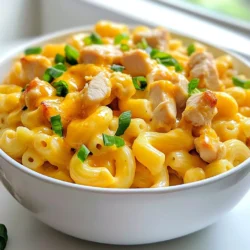 - 2 chicken breasts, diced - 1 cup elbow macaroni - 3 tablespoons butter - 3 cloves garlic, minced - 1/4 cup honey - 1/4 cup chicken broth - 1 cup shredded sharp cheddar cheese - 1/2 cup mozzarella cheese - 1/4 cup cream cheese - 1 teaspoon paprika - Salt and pepper to taste - Green onions, chopped (for garnish) When measuring honey, use a liquid measuring cup. It helps to pour it easily. For the cheeses, I love using a mix of sharp cheddar and mozzarella. This mix gives a great taste and texture. Make sure to shred the cheese yourself. Pre-shredded cheese may not melt as well. Green onions are my favorite garnish for this dish. They add a fresh crunch. You can also use crispy bacon bits or a sprinkle of paprika for color. If you like a bit of heat, add some red pepper flakes. They give a nice kick to the creamy mac and cheese. {{ingredient_image_1}} First, boil water in a pot. Add salt to the water. Once it boils, add 1 cup of elbow macaroni. Cook it for about 8-10 minutes until it is al dente. Drain the pasta and set it aside. In a large skillet, melt 1 tablespoon of butter over medium heat. Add 2 diced chicken breasts. Season them with salt, pepper, and 1 teaspoon of paprika. Cook for 5-7 minutes. Make sure the chicken is golden brown and cooked through. In the same skillet, add another tablespoon of butter. Then, toss in 3 minced garlic cloves. Sauté for 1 minute until the garlic smells great. Next, add 1/4 cup of honey and 1/4 cup of chicken broth. Stir it all together. Let it thicken for 2-3 minutes. Lower the heat. Add 1/4 cup of cream cheese to the skillet. Stir until it melts well. Now, gradually mix in 1 cup of shredded sharp cheddar cheese and 1/2 cup of mozzarella cheese. Keep stirring until the sauce is smooth. If it’s too thick, add a splash of chicken broth. Now, add the cooked macaroni and the sautéed chicken to the cheese sauce. Stir everything well so it’s all coated. Heat it for about 2-3 minutes. Your dish is now creamy and delicious! To make a creamy cheese sauce, start with low heat. High heat can make the cheese grainy. Use sharp cheddar for a strong flavor. Mixing in mozzarella adds great stretch. If the sauce gets too thick, add a splash of chicken broth. This keeps it smooth and pourable. For a tasty kick, sprinkle in some cayenne pepper. It adds heat without overpowering the dish. Fresh herbs like thyme or parsley also work well. They add a fresh taste and bright color. Always taste as you go to find the perfect balance. To keep chicken juicy, don’t overcook it. Cook until it turns golden brown, about 5-7 minutes. Let the chicken rest for a few minutes after cooking. This helps the juices stay inside. Cut the chicken into small pieces for even cooking. Pro Tips Perfect Pasta: Always cook the macaroni al dente to ensure it maintains its texture when mixed with the cheese sauce. Flavor Boost: Add a splash of lemon juice to the honey garlic sauce for a refreshing tang that complements the sweetness. Cheese Choices: Experiment with different cheese blends, such as gouda or pepper jack, for a unique flavor profile. Garnish Smart: Top with crispy bacon bits or breadcrumbs for added texture and flavor contrast. {{image_2}} You can add many vegetables to this dish. Try adding broccoli, peas, or spinach. These veggies add color and nutrition. Just steam them lightly before mixing them in. You can add them when you combine the chicken and macaroni. This way, they get warm but stay bright and fresh. If you want to switch up the sweet taste, use different sweeteners. Maple syrup or agave nectar works well. They give a nice flavor without using honey. You can adjust the amount to your taste. Start with the same amount as honey, then add more if you want. Cheese lovers can mix it up with different kinds. Try gouda, fontina, or pepper jack cheese. Each cheese brings a unique taste. For a creamier sauce, use more cream cheese. You can also go for a sharper taste with extra cheddar. Mixing cheeses makes your dish fun and exciting! You can store Honey Garlic Butter Chicken Mac and Cheese in the fridge. First, let it cool down to room temperature. Place the mac and cheese in an airtight container. It will last for up to three days in the fridge. When you’re ready to enjoy it again, just take it out and reheat. If you want to save it for later, freezing is a great option. Make sure it is fully cooled before freezing. Use a freezer-safe container or a heavy-duty freezer bag. This dish can stay good in the freezer for about two months. Just remember to label it with the date you froze it. When you're ready to eat the leftovers, you can reheat it easily. For the best results, use the oven. Preheat your oven to 350°F (175°C). Place the mac and cheese in an oven-safe dish. Cover it with foil and heat for about 20 minutes. If you want, add a splash of chicken broth to keep it creamy. You can also reheat it in the microwave. Just heat in short intervals, stirring in between, until it's hot. Enjoy your meal! Yes, you can use different types of pasta. Penne, fusilli, or shells work well too. Just make sure to adjust the cooking time based on the pasta shape. Each type will add its own charm to the dish. To add spice, use crushed red pepper flakes or diced jalapeños. You can also add a dash of hot sauce to the cheese sauce. Start small, taste, and adjust until you hit your desired heat level. Yes, you can prepare the dish ahead of time. Cook the pasta and chicken, then store them separately. Make the cheese sauce and combine it all when you're ready to serve. This keeps the pasta from getting soggy. If you want a substitute for chicken, try diced turkey or cooked shrimp. Tofu also works well for a plant-based option. Each alternative will bring a unique flavor and texture to your dish. Yes, you can make it vegetarian easily. Replace chicken with sautéed mushrooms or veggies like zucchini and bell peppers. Use vegetable broth instead of chicken broth for the sauce. Enjoy a tasty, meat-free meal! This blog post covered ingredients, cooking steps, tips, and storage for Honey Garlic Butter Chicken Mac and Cheese. You learned to cook pasta, sauté chicken, and make both sauces. You discovered ways to customize the dish and the best storage methods. I hope you feel ready to try this recipe. Get creative with flavors and enjoy your meal!