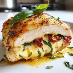 - 4 boneless, skinless chicken breasts - 1 cup fresh mozzarella cheese, diced - 1 cup spinach, chopped - 1/2 cup sun-dried tomatoes, chopped - 2 cloves garlic, minced - 1 teaspoon Italian seasoning - 1/2 teaspoon red pepper flakes (optional for heat) - Salt and pepper to taste - 1 tablespoon olive oil - 1/4 cup fresh basil, chopped (for garnish) - Toothpicks or kitchen twine You can swap mozzarella cheese for provolone or gouda. Both melt well and add rich flavor. For herbs, try parsley or arugula instead of spinach. If you prefer a gluten-free option, use gluten-free bread crumbs in the filling. For low-carb diets, skip the tomatoes or use zucchini instead. {{ingredient_image_1}} - Preheat your oven to 375°F (190°C). - In a bowl, mix diced mozzarella, chopped spinach, sun-dried tomatoes, minced garlic, Italian seasoning, and red pepper flakes. Set this aside. - Take each chicken breast and slice it horizontally to create pockets. - Be careful not to cut through the other side. - Season the chicken inside and out with salt and pepper. - Stuff each chicken breast with the filling. - Secure the openings with toothpicks or kitchen twine. - Heat olive oil in a large skillet over medium heat. - Sear the stuffed chicken for 4-5 minutes on each side until golden brown. - Transfer the chicken to a baking dish. Bake for 20-25 minutes until the chicken is cooked through. - The internal temperature should reach 165°F (74°C). - Let the chicken rest for a few minutes after baking. - Remove toothpicks or twine. - Garnish with fresh basil before serving. To keep your chicken juicy, choose the right cooking method. Searing the chicken first helps lock in moisture. Use medium heat to avoid burning. - Searing time: Cook each side for about 4-5 minutes until golden brown. - Baking: After searing, bake the chicken at 375°F (190°C) for 20-25 minutes. This ensures the chicken cooks through while staying moist. To boost flavor, add fresh herbs and spices. Consider using: - Basil - Oregano - Thyme You can also experiment with sauces. A garlic butter sauce pairs well. A balsamic reduction adds a sweet touch. Gather these essential tools for easy preparation: - Sharp knife for cutting chicken - Medium bowl for mixing filling - Large skillet for searing - Baking dish for the oven For best results, use a heavy skillet. This helps with even cooking and browning. Pro Tips Use Fresh Ingredients: Opt for fresh mozzarella and spinach for the best flavor and texture in your stuffed chicken. Secure Properly: Ensure the chicken breasts are securely fastened with toothpicks or twine to prevent the filling from leaking out during cooking. Perfect Sear: Searing the chicken for a few minutes on each side creates a delicious golden crust that enhances both flavor and presentation. Rest Before Serving: Allow the chicken to rest for a few minutes after baking to ensure the juices redistribute for a moist and tender bite. {{image_2}} You can change the cheese for stuffed mozzarella chicken to mix things up. Try using provolone or gouda for a different taste. You could also use feta for a tangy twist. Mix in more veggies for extra flavor and nutrition. Bell peppers, zucchini, or mushrooms work well. Adding them gives the dish a fresh crunch. For low-carb or keto diets, skip the sun-dried tomatoes. Focus on using more cheese and spinach. This keeps it filling without the carbs. If you want a dairy-free version, use dairy-free cheese. Look for brands that melt well. Also, fresh herbs can help boost flavor without dairy. Pair your stuffed chicken with creative side dishes. Roasted vegetables or a fresh salad are great choices. You can also serve it on a bed of sautéed spinach for color. For meal prep, slice the chicken into pieces. This makes it easy to use in salads or wraps. Leftovers can be enjoyed cold or reheated. Store leftover stuffed mozzarella chicken in the fridge. Place it in an airtight container. It stays fresh for up to four days. If you plan to eat it later, slice the chicken before storing. This helps it cool faster. To reheat, you have a few options: - Microwave: Place the chicken on a microwave-safe plate. Cover it with a damp paper towel. Heat for 1-2 minutes or until warm. - Oven: Preheat the oven to 350°F (175°C). Place the chicken in a baking dish. Cover it with foil and heat for about 15-20 minutes. - Skillet: Heat a little olive oil in a pan. Add the chicken and cover it. Cook for about 5-7 minutes on medium heat. For best results, reheat slowly. This keeps the chicken moist and tasty. You can freeze stuffed mozzarella chicken. Wrap each piece in plastic wrap. Then place them in a freezer-safe bag. They can last up to three months. When ready to cook, thaw the chicken overnight in the fridge. You can also use the microwave for quick thawing. Once thawed, bake it at 375°F (190°C) until cooked through. This usually takes about 25-30 minutes. How long does stuffed mozzarella chicken take to cook? Stuffed mozzarella chicken takes about 50 minutes to cook. This includes 15 minutes for prep and 35 minutes for cooking. You want to ensure the chicken is cooked through. Can I prepare this dish ahead of time? Yes, you can prepare this dish ahead of time. Stuff the chicken and store it in the fridge for up to one day before cooking. Just let it sit at room temperature for a bit before baking. What should the internal temperature of the chicken be? The internal temperature of the chicken should reach 165°F (74°C). Use a meat thermometer to check. This ensures the chicken is safe to eat and not dry. Can I use other types of meat for this recipe? Yes, you can use other meats like turkey or pork. Just adjust the cooking time based on the type of meat. Ensure it still reaches the proper internal temperature. What can I substitute for sun-dried tomatoes? You can use diced fresh tomatoes or roasted red peppers instead. Both options add flavor and moisture to the dish. Is it possible to make this recipe without spinach? Yes, you can skip the spinach. You can add other greens like kale or even zucchini. Just be sure to chop them finely for easy stuffing. This stuffed mozzarella chicken recipe offers tasty ingredients and easy steps. You learned how to prepare, cook, and store this dish. I shared helpful tips, variations, and answers to your questions. Now, you can enjoy delicious stuffed chicken with your favorite flavors. Keep experimenting with ingredients and new sides. This meal can impress anyone at your table. Happy cooking!