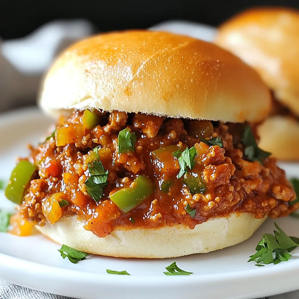 To make Cajun Chicken Sloppy Joes, gather these simple items: - 1 lb ground chicken - 1 medium onion, finely chopped - 1 green bell pepper, diced - 2 cloves garlic, minced - 1 tablespoon Cajun seasoning - 1 teaspoon smoked paprika - 1 can (15 oz) crushed tomatoes - 2 tablespoons tomato paste - 1 tablespoon Worcestershire sauce (non-alcoholic) - 1 tablespoon olive oil - Salt and pepper to taste - 4 hamburger buns - Chopped parsley for garnish If you lack some ingredients, don’t worry! Here are some easy swaps: - Ground chicken can be replaced with ground turkey or even cooked lentils for a vegetarian option. - Use any color bell pepper, or skip it if you prefer. - If you have fresh tomatoes, chop and use them instead of canned crushed tomatoes. - For Worcestershire sauce, try soy sauce or a splash of apple cider vinegar. - You can replace olive oil with any cooking oil you have on hand. Cajun seasoning gives this dish its bold taste. You can buy it or make your own! Here’s a quick mix: - 1 teaspoon paprika - 1/2 teaspoon cayenne pepper - 1/2 teaspoon onion powder - 1/2 teaspoon garlic powder - 1/2 teaspoon dried thyme - 1/2 teaspoon black pepper Mix these spices together for a homemade Cajun kick! Adjust the cayenne based on your heat level preference. Enjoy the fun of adding your twist to this classic dish! {{ingredient_image_1}} 1. Heat 1 tablespoon of olive oil in a large skillet over medium heat. 2. Add 1 medium onion, finely chopped, and 1 diced green bell pepper. Sauté for about 5 minutes until they soften. 3. Stir in 2 cloves of minced garlic and cook for an additional minute until it smells great. 4. Add 1 pound of ground chicken to the skillet. Cook it while breaking it apart until browned, about 6 to 8 minutes. 5. Sprinkle 1 tablespoon of Cajun seasoning and 1 teaspoon of smoked paprika over the chicken. Mix it well to coat the meat evenly. 6. Pour in 1 can of crushed tomatoes, 2 tablespoons of tomato paste, and 1 tablespoon of Worcestershire sauce. Stir everything until combined. 7. Reduce the heat to low. Let the mixture simmer for 10 to 15 minutes to allow the flavors to blend. Season with salt and pepper to taste. 8. While it simmers, lightly toast 4 hamburger buns in a separate skillet or toaster. 9. Once ready, spoon a generous amount of the mixture onto the bottom half of each bun. Top with the other half of the bun. - Use a good non-stick skillet to prevent sticking. - Make sure the chicken is cooked all the way through. It should reach an internal temperature of 165°F. - Break the chicken into small pieces for even cooking and better texture. - Simmer on low heat to prevent burning. This helps the flavors meld together. - Stir occasionally to check on the mixture. This keeps it from sticking to the bottom. - If it gets too thick, add a splash of chicken broth or water to adjust the texture. Cajun Chicken Sloppy Joes shine when served warm. I love to place them on a wooden platter. You can pair them with sweet potato fries or a fresh salad. These sides add crunch and balance the spices well. For a fun twist, serve with coleslaw for extra texture. You can also enjoy them with pickles or jalapeños for some added zing. Garnishing makes your dish look fancy. I like to use chopped parsley for a pop of color. Fresh cilantro also works great if you want a different taste. You can add sliced green onions on top for a mild bite. A sprinkle of smoked paprika adds color and a hint of flavor. If you're feeling adventurous, try crumbled feta or goat cheese! This recipe is quick and easy. Prep time is just 15 minutes. The total cooking time is about 30 minutes. You can have a tasty meal ready in less than an hour. Each batch serves four, making it perfect for family dinners or casual gatherings. Keep an eye on the clock to ensure everything cooks evenly and tastes great! Pro Tips Choose the Right Chicken: Using ground chicken thigh instead of breast will give your Sloppy Joes more flavor and moisture. Add Some Heat: If you like it spicy, consider adding diced jalapeños or a splash of hot sauce to the mixture for an extra kick. Customize Your Buns: Try using brioche or whole grain buns for a different texture and flavor that complements the filling. Let It Simmer: Allow the mixture to simmer longer than 15 minutes if you have time; the flavors will deepen and become more complex. {{image_2}} You can make a tasty Cajun Chicken Sloppy Joe without chicken. Use plant-based ground meat, like lentils or mushrooms. Both options add a nice texture. For a vegan twist, swap Worcestershire sauce with a vegan version or soy sauce. This change keeps the flavor rich and savory. If you prefer other meats, try ground turkey or pork. Both cook well and soak up flavors. You can even use shredded chicken from a rotisserie. This option cuts down on prep time and still tastes great. Get creative with spices. Instead of Cajun seasoning, use taco seasoning for a different kick. Or add some barbecue sauce for a sweet and smoky vibe. You can even mix in some hot sauce if you like heat. The key is to adjust flavors to match your taste. After enjoying your Cajun Chicken Sloppy Joes, store leftovers in an airtight container. Make sure to cool the filling first. Place the cooled chicken mixture in the fridge. It will stay fresh for about 3-4 days. For the buns, store them in a separate bag to keep them from getting soggy. When you're ready to eat the leftovers, reheat the chicken mixture in a skillet. Heat it over medium-low heat. Stir it often to avoid burning. This will help keep the flavors rich. If you prefer, you can microwave it. Just use a microwave-safe bowl and cover it loosely. Heat in short intervals, stirring in between until warm. If you want to make a big batch, freezing is a smart choice. Allow the chicken mixture to cool completely. Then, place it in a freezer-safe bag or container. Remove as much air as possible before sealing. This will help prevent freezer burn. The filling can last up to 3 months in the freezer. When you're ready to enjoy it, thaw it overnight in the fridge. Reheat it using the instructions above. Yes, you can make Cajun Chicken Sloppy Joes ahead of time. Cook the filling and let it cool. Store it in an airtight container. You can keep it in the fridge for up to three days. When you're ready to eat, just reheat it on the stove or in the microwave. This makes meal prep easy and quick for busy days. Cajun Chicken Sloppy Joes pair well with many sides. Here are a few ideas: - Sweet potato fries - Coleslaw - Simple green salad - Corn on the cob - Potato chips These sides add texture and flavor to your meal. Choose what you like best! You can easily adjust the spiciness of Cajun Chicken Sloppy Joes. Here are some tips: - Use less Cajun seasoning for a milder flavor. - Add a pinch of sugar to balance heat. - Include diced bell peppers for sweetness. - Serve hot sauce on the side for those who like it spicy. These options let you customize the dish to your taste! Enjoy making it just right for you. In this post, I covered the key ingredients, cooking steps, and tips for making Cajun Chicken Sloppy Joes. You learned about ingredient substitutions, seasoning tips, and how to cook ground chicken for the best results. Finally, I shared storage methods, reheating tips, and answered common questions. These pointers ensure you enjoy a tasty meal that's easy to make and customize. Dive into Cajun flavors and have fun with this recipe!