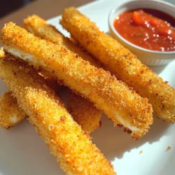 - 12 mozzarella cheese sticks - 1 cup all-purpose flour - 2 large eggs - 1 cup breadcrumbs (preferably panko) - 1 teaspoon garlic powder - 1 teaspoon Italian seasoning - 1/2 teaspoon paprika - Salt and pepper to taste - Cooking spray - Marinara sauce for dipping Gathering the right ingredients is key for great mozzarella sticks. I love using panko breadcrumbs. They give the sticks a nice crunch. The garlic powder and Italian seasoning add a wonderful flavor. If you like spice, you can add more paprika. Salt and pepper are important too. They bring out all the flavors. You can freeze the cheese sticks before cooking. This helps them hold their shape. It’s a simple step but makes a big difference. If you want to dip them, marinara sauce is a classic choice. It adds a nice tangy taste. Make sure to have everything ready before you start. This will make the process smooth and fun. Cooking should be enjoyable! Cut each mozzarella stick in half if you want shorter bites. Freezing the cheese sticks is key. Freeze them for at least 30 minutes. This helps them stay firm while cooking. You need three shallow bowls for the breading. In the first bowl, add 1 cup of flour. In the second, beat two large eggs. In the third bowl, mix 1 cup of breadcrumbs with garlic powder, Italian seasoning, paprika, salt, and pepper. Now, let’s coat the cheese sticks. First, roll each frozen stick in the flour. Shake off any extra. Next, dip it into the beaten eggs. Let any excess egg drip off. Finally, roll the stick in the breadcrumb mix, pressing down slightly to coat it well. Do this for all the sticks. Preheat your air fryer to 390°F (200°C). Once it's hot, spray the basket lightly with cooking spray. Place the breaded sticks in a single layer. Make sure they don’t touch each other, or they won’t crisp up well. Cook the mozzarella sticks for 6-8 minutes. Flip them halfway through. Keep an eye on them. Cooking times can change based on your air fryer model. Look for a golden-brown color. Once cooked, take the mozzarella sticks out of the air fryer. Let them cool for a minute. Serve them with marinara sauce for dipping if you like. Enjoy your tasty snack! Freezing cheese sticks is key. It helps them keep their shape. When you bread them, they can melt and ooze if not frozen. I freeze mine for at least 30 minutes. This step makes a big difference in getting that crispy bite. Cooking times can change. Different air fryers might need more or less time. I suggest checking your sticks at the 6-minute mark. Flip them halfway through to get even browning. If they look golden, they’re ready! You can make these mozzarella sticks healthier. Try whole wheat breadcrumbs instead of white. You can also skip some oil by using less cooking spray. Adding herbs or spices to the breading mix boosts flavor without adding calories. {{image_2}} You can easily change the taste of your mozzarella sticks. Start by adding herbs and spices to the breadcrumbs. Mix in dried basil or oregano for an Italian twist. You might also try adding a pinch of cayenne pepper for some heat. Here are more ideas: - Garlic Powder: Adds a savory touch. - Parmesan Cheese: Mix in for extra flavor. - Smoked Paprika: Gives a unique, smoky taste. Experiment with your favorite spices to make the dish your own! While mozzarella is classic, you can use different cheese types. Cheddar gives a sharp flavor. Pepper jack adds some spice. You can even try gouda for a rich, creamy bite. Here are some options to consider: - String Cheese: Easy to find and fun to eat. - Provolone: Has a smooth flavor. - Vegan Cheese: For a dairy-free option. Feel free to mix cheeses for a fun twist! Marinara sauce is great, but there are many other sauces to try. A spicy ranch dip adds creaminess and kick. You might also enjoy a tangy buffalo sauce for a bold taste. Here are some more ideas: - Honey Mustard: Sweet and tangy combo. - BBQ Sauce: Perfect for smokiness. - Creamy Garlic Sauce: Rich and flavorful. Try these sauces to elevate your snack experience! To store cooked mozzarella sticks, let them cool first. Place them in an airtight container. You can keep them in the fridge for up to three days. If you want to keep them longer, consider freezing. The best way to reheat mozzarella sticks is in the air fryer. Preheat your air fryer to 350°F (175°C). Place the sticks in the basket in a single layer. Heat for about 3-4 minutes or until they are hot and crispy again. This keeps them tasting fresh. To freeze uncooked mozzarella sticks, bread them as usual. After breading, place them on a baking sheet in a single layer. Freeze them for about an hour. Once frozen, transfer the sticks to a freezer bag. They can stay in the freezer for up to three months. This way, you can enjoy a tasty snack anytime! Using fresh mozzarella can be tricky. Fresh mozzarella has more moisture than regular cheese sticks. This extra moisture can cause your sticks to ooze out while cooking. I recommend using string cheese or low-moisture mozzarella for the best results. These options hold their shape well and provide that perfect gooey center. If you prefer to skip eggs, you can use several substitutes. Try using buttermilk or a mix of milk and flour. Plant-based milk works too. Another option is to use aquafaba, which is the liquid from canned chickpeas. Dip the cheese sticks in your chosen substitute before breading them. They will still turn out crispy and tasty! Most air fryers work well for mozzarella sticks. I recommend air fryers that have a basket design for even cooking. Brands like Philips, Ninja, and Cosori are great choices. Look for one with adjustable temperature settings and a timer. This helps you achieve that perfect golden brown finish. Air fry your mozzarella sticks for about 6-8 minutes. Preheat your air fryer to 390°F (200°C) first. Flip them halfway through cooking for even browning. Keep an eye on them, as cooking times may vary by model. You want them golden and crispy, not burnt! This blog post gave you a solid recipe for air-fried mozzarella sticks. You learned about the right ingredients and how to prepare them. We covered tips for a crispy finish and variations to explore. Always freeze cheese sticks before cooking for the best results. As you get creative, remember you can adjust the flavors to suit your taste. Enjoy making and sharing these tasty snacks!