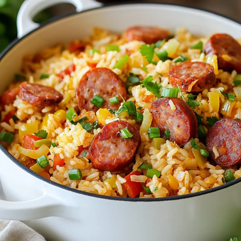 - 1 pound smoked sausage, sliced (such as Andouille or kielbasa) - 1 cup long-grain rice - 1 bell pepper, diced (red or green) - 1 small onion, finely chopped - 2 cloves garlic, minced - 2 celery stalks, diced - 1 cup chicken broth - 1 cup water - 1 tablespoon Cajun seasoning - 1 teaspoon dried thyme - 1 bay leaf - Salt and pepper to taste - 2 tablespoons olive oil - Optional: sliced green onions and chopped parsley for garnish You can swap the sausage to fit your taste. Try chicken sausage or turkey sausage for a lighter meal. If you want a vegetarian option, use mushrooms or textured vegetable protein instead. For rice, jasmine or basmati works well too. Don't worry if you lack chicken broth. Water with extra seasoning can do the trick. You can also change the veggies. Add corn, peas, or carrots for extra color and crunch. Always choose sausage that looks fresh and smells good. Look for meat that is firm and moist, not dry or sticky. Check the ingredients. The fewer the additives, the better. If you can, buy from local butchers or farmer's markets. They often have high-quality options. Don't shy away from spicy sausage if you love heat. It can really make your dish pop! {{ingredient_image_1}} 1. Start by heating 2 tablespoons of olive oil in a large pot over medium heat. 2. Add 1 pound of sliced smoked sausage. Cook it for about 5-7 minutes until browned. 3. Next, stir in 1 small finely chopped onion, 1 diced bell pepper, and 2 diced celery stalks. Cook for 3-4 minutes until the veggies soften. 4. Toss in 2 minced garlic cloves. Mix well and cook for another minute. 5. Add 1 cup of long-grain rice to the pot. Stir it to coat with all the flavors. Toast the rice for about 2 minutes. 6. Pour in 1 cup of chicken broth and 1 cup of water. 7. Add 1 tablespoon of Cajun seasoning, 1 teaspoon of dried thyme, and 1 bay leaf. Mix everything well. 8. Bring the mixture to a simmer. 9. Lower the heat, cover the pot, and cook for 20-25 minutes until the rice is tender. 10. Remove the bay leaf. Fluff the rice with a fork and season with salt and pepper to taste. 11. Serve hot. Garnish with sliced green onions and chopped parsley if you want. - Use a heavy pot or Dutch oven. This helps distribute heat evenly. - Don’t skip toasting the rice. This step adds a deep flavor. - Keep the pot covered while cooking. It traps steam and helps the rice cook well. - If the rice seems dry, add a little more water and cook for a few more minutes. - Avoid using pre-cooked sausage. It lacks the depth of flavor you want. - Don’t rush the cooking time. Let the rice absorb all the liquid. - Skipping the seasoning will dull the dish's flavor. Add enough salt and pepper. - Forgetting to remove the bay leaf can lead to a bitter taste. Make sure to take it out! To make great dirty rice, start with long-grain rice. This type keeps its shape well. Rinse the rice before cooking. Rinsing removes excess starch, which helps avoid clumping. When toasting the rice, aim for about two minutes. This step adds a nice flavor. Stir often to coat the rice in the oil and spices. Cajun seasoning is key to a rich taste. Feel free to adjust the amount to your liking. You can add fresh herbs like parsley or thyme for more flavor. Try a splash of hot sauce for some heat. If you want a smoky taste, use smoked sausage. This adds depth to your dish. Don't forget to season with salt and pepper before serving. Serve your dirty rice hot, right from the pot. Garnish it with sliced green onions and chopped parsley for a fresh look. This dish pairs well with a simple green salad. You can also offer crusty bread on the side. For a fun twist, serve it in bowls and let everyone dig in. Pro Tips Use Fresh Ingredients: For the best flavor, opt for fresh vegetables and high-quality sausage. This enhances the overall taste of your dish. Adjust the Spice Level: If you prefer a milder dish, reduce the amount of Cajun seasoning. Conversely, add more for an extra kick! Let it Rest: After cooking, let the dirty rice sit covered for a few minutes before serving. This allows the flavors to meld together beautifully. Experiment with Add-ins: Feel free to add vegetables like corn or peas, or even some diced tomatoes for a unique twist on this classic recipe. {{image_2}} You can easily make a vegetarian dirty rice. Start with a base of diced mushrooms and lentils instead of sausage. Use vegetable broth instead of chicken broth. Add in the same veggies: onion, bell pepper, and celery. Use the same spices for flavor. This version gives you all the taste without meat. If you like heat, add more peppers. Jalapeños or serranos work well. Chop them finely and mix them with the onion and bell pepper. You can also add a teaspoon of cayenne pepper for an extra kick. This version will make your meal exciting and full of flavor. For a low-carb dish, swap the rice for cauliflower rice. Sauté the cauliflower rice just like you would with the regular rice. It will soak up the flavors and keep the meal light. You can still use the same sausage and veggies. This way, you get a satisfying dish without the carbs. To keep your dirty rice fresh, let it cool first. Once cool, place it in an airtight container. Store it in the fridge for up to four days. If you have a lot, consider dividing it into smaller portions. This makes it easy to grab for quick meals later. When you're ready to enjoy your leftovers, you can reheat them on the stove or in the microwave. For the stove, add a splash of chicken broth or water in a pan over medium heat. Stir occasionally until heated through. In the microwave, cover the dish with a lid or wrap to keep moisture in. Heat in 30-second intervals, stirring in between, until hot. If you want to save dirty rice for later, freezing is a great option. Scoop cooled rice into freezer-safe bags. Flatten the bags to save space. Label each bag with the date. You can freeze it for up to three months. To thaw, move it to the fridge overnight. Then, reheat it as described above. Enjoy your tasty dish anytime! Dirty rice is a traditional Cajun dish. It combines rice with meat and spices. The name comes from the brown color it gets from cooking. The dish is rich in flavor and texture. You mix in sausage, vegetables, and seasonings. This creates a hearty meal in one pot. Yes, you can use many types of sausage. Andouille is common in Cajun cooking. Kielbasa adds a nice smoky flavor. You can also try chicken or turkey sausage. Each type gives a different taste. Just make sure to slice it before cooking. This helps it blend well with the rice. You can prepare dirty rice ahead of time. Cook the dish and let it cool. Store it in an airtight container. It will last up to three days in the fridge. When you're ready to eat, just reheat it on the stove. Add a little water if it seems dry. This keeps the rice fluffy and tasty. In this article, I covered the key ingredients for dirty rice, including solid substitutions and tips for picking quality sausage. I shared step-by-step cooking instructions and highlighted common mistakes to avoid. We explored cooking techniques and flavor enhancements to elevate your dish. I also detailed variations, including vegetarian and low-carb options. Finally, I provided essential storage tips and answered frequently asked questions. Remember, dirty rice is a versatile dish meant for creativity. Try different styles and enjoy the meal!