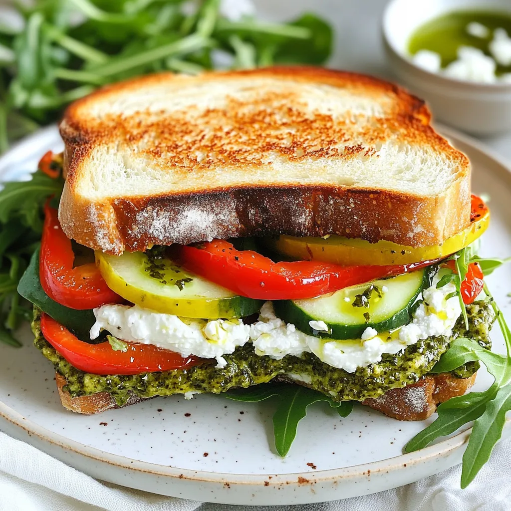 To make the Viral Grinder Sandwich, gather these simple items: - 2 slices of sourdough bread - 1/4 cup cream cheese, softened - 1/4 cup pesto sauce - 1/2 cup roasted red peppers, sliced - 1/4 cup arugula - 1/4 cup sliced cucumbers - 1/4 cup crumbled feta cheese - Salt and pepper to taste - 1 tablespoon olive oil When you pick your ingredients, look for bright colors and good smells. For sourdough, find bread with a crust that is firm but not hard. Make sure the cream cheese feels soft and smooth. Choose pesto that has a fresh, herbal scent. For vegetables, select arugula that is crisp and green. The cucumbers should be firm and free of soft spots. Roasted red peppers should be vibrant and juicy. Lastly, pick feta cheese that is moist and crumbly for the best flavor. You can mix it up by using some pantry staples. Here are a few ideas: - Use different breads like whole grain or ciabatta. - Swap cream cheese for hummus or goat cheese. - Try spinach instead of arugula for a different green. - Add extra spices like garlic powder or chili flakes for a kick. - Use olives or sun-dried tomatoes for added flavor. These choices let you create your own special version of the Viral Grinder Sandwich! {{ingredient_image_1}} Start by gathering your tools. You will need a skillet, a spatula, and a knife. Make sure your knife is sharp for easy cutting. Next, wash your cucumbers and arugula. Dry them with a clean towel. Set your ingredients on the counter. This will make cooking easy and fun. Grab your sourdough bread. Take a slice and spread cream cheese on one side. Use a good amount to cover it well. Now, take the second slice and do the same. On the cream cheese side of one slice, spread the pesto. Next, layer the roasted red peppers. Make sure to spread them evenly. Add the arugula and sliced cucumbers on top. Then, sprinkle feta cheese over everything. Don’t forget to add salt and pepper to taste. Finally, place the other slice of bread on top, cream cheese side down. Heat your skillet over medium heat. Drizzle some olive oil into the pan. Carefully place your sandwich in the skillet. Cook it for 3-4 minutes on one side. Make sure it turns golden brown and crispy. Flip the sandwich with a spatula and cook the other side. Once both sides are done, take it out of the pan. Cut the sandwich in half diagonally with your knife. Serve it warm on a rustic wooden board. Add a side of extra arugula and a small bowl of pesto for dipping. Enjoy your flavorful Viral Grinder Sandwich! To get that perfect crispiness, use fresh sourdough bread. It has the right texture. Make sure your skillet is hot before adding the sandwich. Heat it on medium. Add olive oil to the pan; this helps the bread brown. Cook for 3-4 minutes on each side. Watch it closely to avoid burning. If you like extra crunch, press down gently with a spatula. This will help the bread crisp nicely. Seasoning makes a big difference in taste. Use salt and pepper to boost flavors. When layering your sandwich, taste as you go. Adjust seasoning based on your preference. If you want more flavor, try adding garlic powder or Italian herbs. These spices complement the pesto and cream cheese well. Don't skip this step; it elevates the whole dish. Pair your Viral Grinder Sandwich with fresh sides. A simple salad with arugula adds great color and flavor. You can also serve it with a bowl of soup, like tomato or basil. For drinks, iced tea or lemonade works great. If you want something warm, try hot cocoa. These pairings enhance your meal and make it more enjoyable. Pro Tips Use Fresh Ingredients: Opt for fresh arugula and high-quality roasted red peppers for a burst of flavor. Grill it Right: Ensure your skillet is adequately preheated for that perfect golden crust. Customize It: Feel free to swap out the feta for goat cheese or omit it entirely for a dairy-free option. Perfect Pairing: Serve with a side salad or chips for a complete meal experience. {{image_2}} You can easily make this sandwich vegetarian. Skip the meat and add more veggies. Try adding slices of avocado for creaminess. You can also use roasted zucchini or grilled eggplant. These options keep the flavors bright and delicious. For meat lovers, adding protein is simple. Grilled chicken or turkey fits well with the other ingredients. Just slice cooked chicken or turkey and layer it on the sandwich. This adds a nice heartiness without changing the taste much. You can also season the meat with herbs for extra flavor. If you need a gluten-free version, switch the bread. Use gluten-free bread, which is widely available. Check the label to ensure it fits your diet. The rest of the ingredients are naturally gluten-free, so you can enjoy it just the same. This way, everyone can savor a tasty Viral Grinder Sandwich. To keep your leftover Viral Grinder Sandwich fresh, wrap it tightly. Use plastic wrap or foil. You can also place it in an airtight container. This keeps the flavors intact and prevents it from drying out. Store the sandwich in the fridge. It will stay good for about two days. When you're ready to enjoy your sandwich again, reheating is key. Use a skillet for the best results. Heat it on medium-low to avoid burning. Cook each side for about 2-3 minutes. This will restore the crispiness while warming the filling. If you prefer, you can also use a microwave. Just cover it with a paper towel and heat for 30 seconds. You can freeze your Viral Grinder Sandwich for later. Wrap each sandwich well in plastic wrap. Then, place it in a freezer bag. This helps prevent freezer burn. When you’re ready to eat, thaw it in the fridge overnight. Reheat it in a skillet for a tasty meal. The sandwich will keep well for up to three months in the freezer. A Viral Grinder Sandwich is a tasty mix of flavors. It combines cream cheese, pesto, and veggies. This sandwich is quick to make and perfect for lunch or a snack. You start with sourdough bread, which adds a nice crunch. The roasted red peppers give it a sweet touch, while the feta cheese adds a salty kick. Yes, you can make this sandwich ahead of time. Just prepare it and wrap it well. Store it in the fridge for up to a day. The bread may get a bit soft, but it will still taste great. If you want it warm, just heat it in a pan for a few minutes. If you don't have cream cheese, use hummus or a soft cheese like goat cheese. These options add creaminess and flavor. You can also try avocado for a fresh twist. It will make the sandwich smooth and rich. To make a vegan version, switch cream cheese for a vegan spread. Use a plant-based pesto as well. You can replace feta cheese with a vegan cheese or leave it out. This way, you keep all the flavors while making it plant-based. This sandwich goes well with many drinks. A light iced tea or lemonade adds freshness. You can also enjoy it with sparkling water for a fun touch. For something warm, try a cup of herbal tea. These drinks will balance the flavors of the sandwich nicely. The blog covered all you need for the Viral Grinder Sandwich. We explored key ingredients and tips to choose fresh ones. You learned simple steps to make and cook this sandwich. I shared tricks for that perfect crunch and flavor boost. There are tasty variations and smart storage tips for leftovers. Remember, enjoying this sandwich can be fun and easy. Use these ideas to impress your friends and family. Happy cooking!