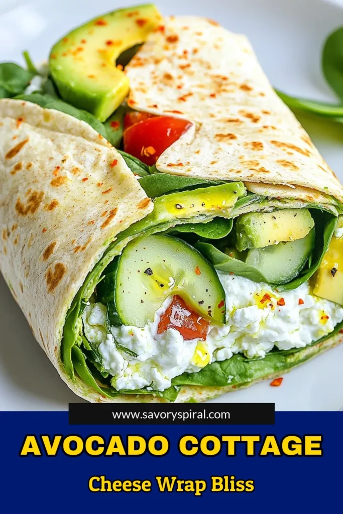 Discover the ultimate creamy cottage cheese wrap with this healthy avocado wrap recipe! Perfect for a quick meal, this easy cottage cheese recipe features a delicious whole wheat tortilla filling. Enjoy the vibrant flavors of sliced avocado, fresh spinach, and crisp cucumber in each bite. Perfect for a nutritious lunch or snack. Save this avocado tortilla recipe for your next meal prep! #HealthyRecipes #AvocadoWrap #CottageCheese #EasyRecipes
