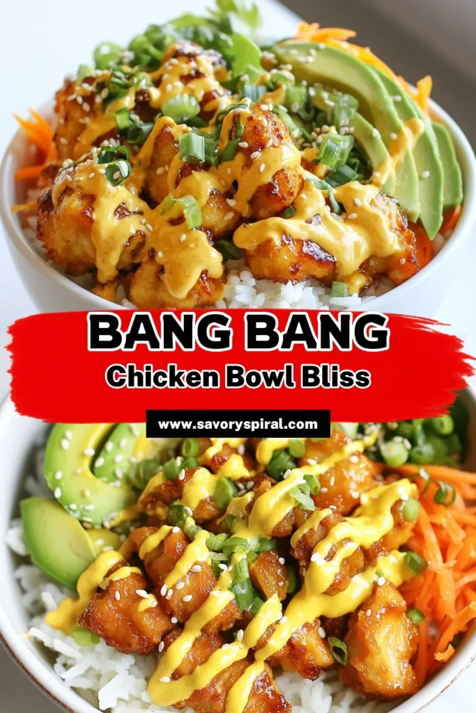 Dive into this mouthwatering Bang Bang Chicken Bowl that features a crispy fried chicken recipe perfect for an easy chicken dinner. With tender chicken, fluffy jasmine rice, and a delicious homemade Bang Bang sauce recipe, this dish is sure to impress. Quick and simple, it's perfect for busy nights! Save this recipe and enjoy a flavorful meal tonight! #BangBangChickenBowl #EasyDinner #ChickenRecipe #JasmineRiceBowl