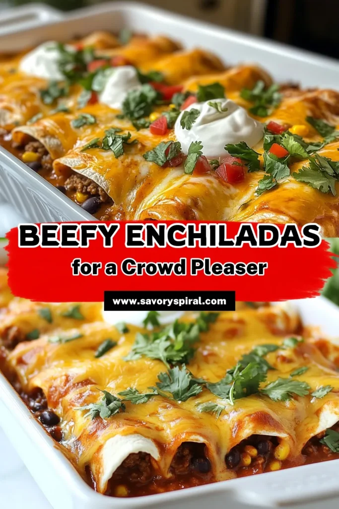 Savor the flavors of this easy beef enchiladas recipe, featuring hearty ingredients like ground beef, black beans, and cheese. These fiesta beef enchiladas are a simple yet delicious way to bring the party to your dinner table. Perfect for any occasion, these cheesy beef enchiladas are sure to please. Ready in just 50 minutes, they make mealtime effortless. Click for the full recipe and let your taste buds celebrate! #BeefEnchiladasRecipe #EasyEnchiladasWithGroundBeef #CheesyBeefEnchiladas #BeefAndBlackBeanEnchiladas