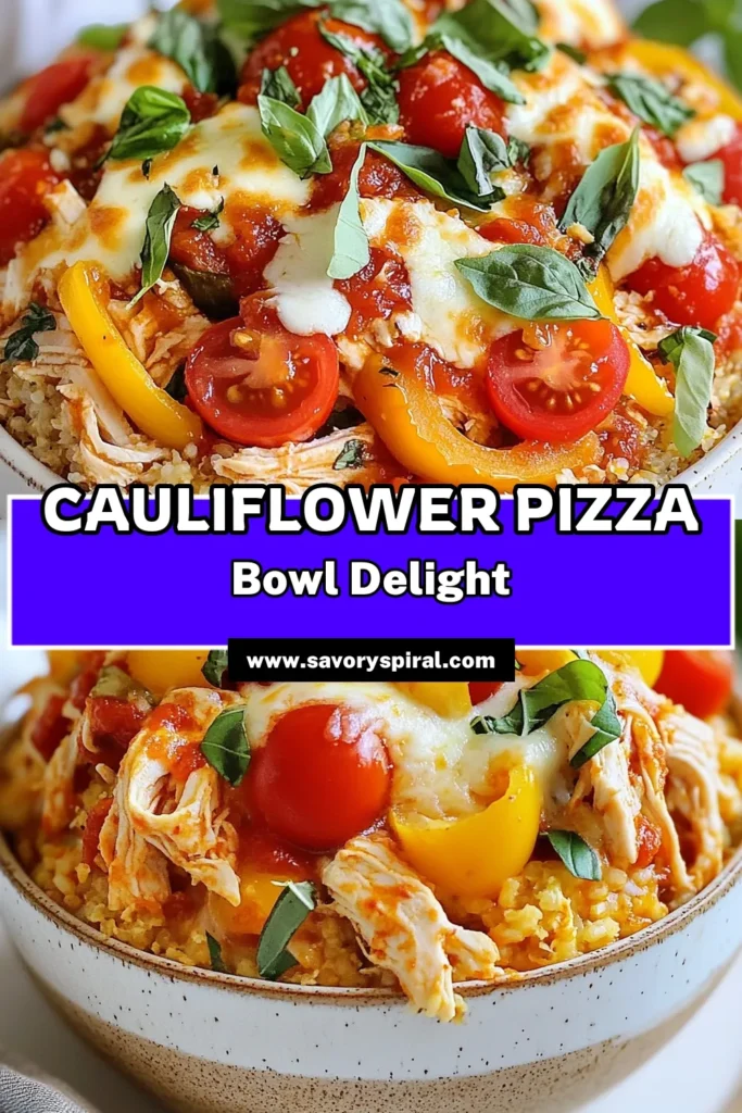 Discover the ultimate pizza bowl recipe that's both delicious and guilt-free! This low carb pizza bowl features a flavorful cauliflower rice base and is loaded with shredded chicken, marinara sauce, and fresh veggies. Perfect for health-conscious pizza lovers, this healthy pizza bowl is sure to satisfy cravings without the carbs. Try this chicken pizza bowl today and enjoy a tasty dinner option! Save for later! #PizzaBowlRecipe #LowCarbPizzaBowl #CauliflowerRicePizzaBowl #HealthyPizzaBowl