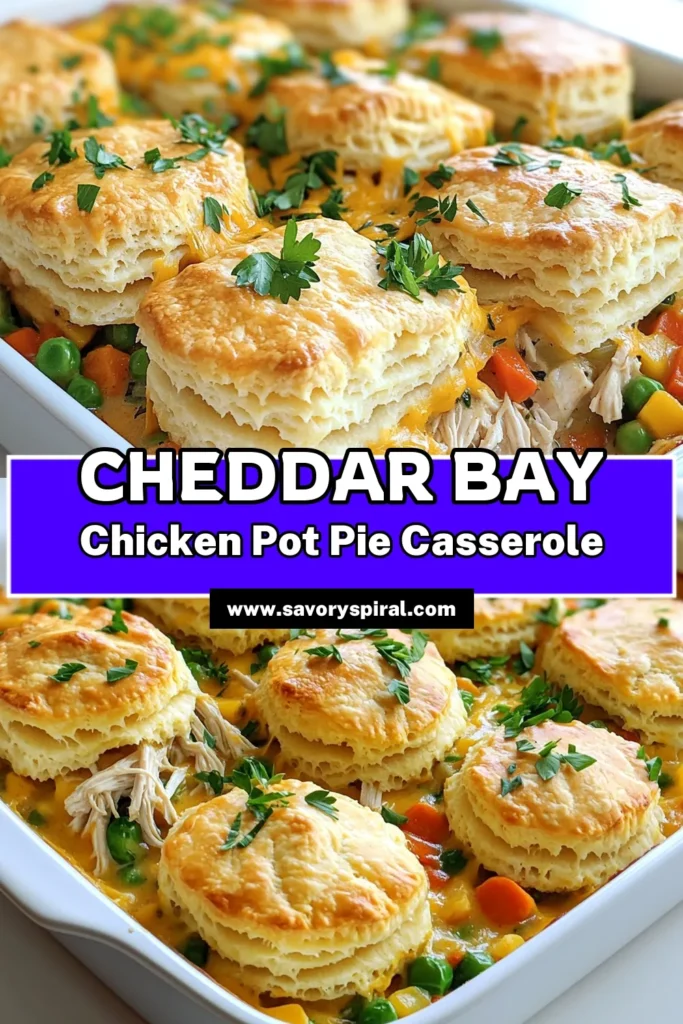 Savor the delicious comfort of Cheddar Bay Chicken Pot Pie Casserole! This easy bake combines shredded chicken, mixed veggies, and a creamy sauce, all topped with cheesy biscuits that are irresistible. Perfect for family dinners or cozy gatherings, this recipe is sure to please everyone. Click to find the full recipe and bring this comforting dish to your table tonight! #ChickenPotPie #ComfortFood #CasseroleRecipes #EasyDinner