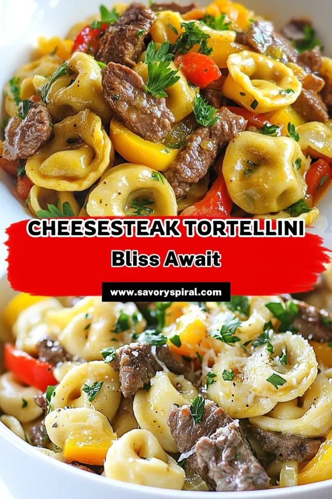 Discover the ultimate cheesesteak tortellini recipe that combines the savory goodness of beef with delicious cheese tortellini for an easy cheesesteak pasta dish. This one-pan cheesesteak dinner is perfect for busy weeknights and can be ready in just 25 minutes. Enjoy a quick tortellini meal that will please the whole family. Try this flavor-packed recipe today! Save for later! #CheesesteakTortellini #EasyCheesesteakPasta #OnePanDinner #QuickTortelliniMeal