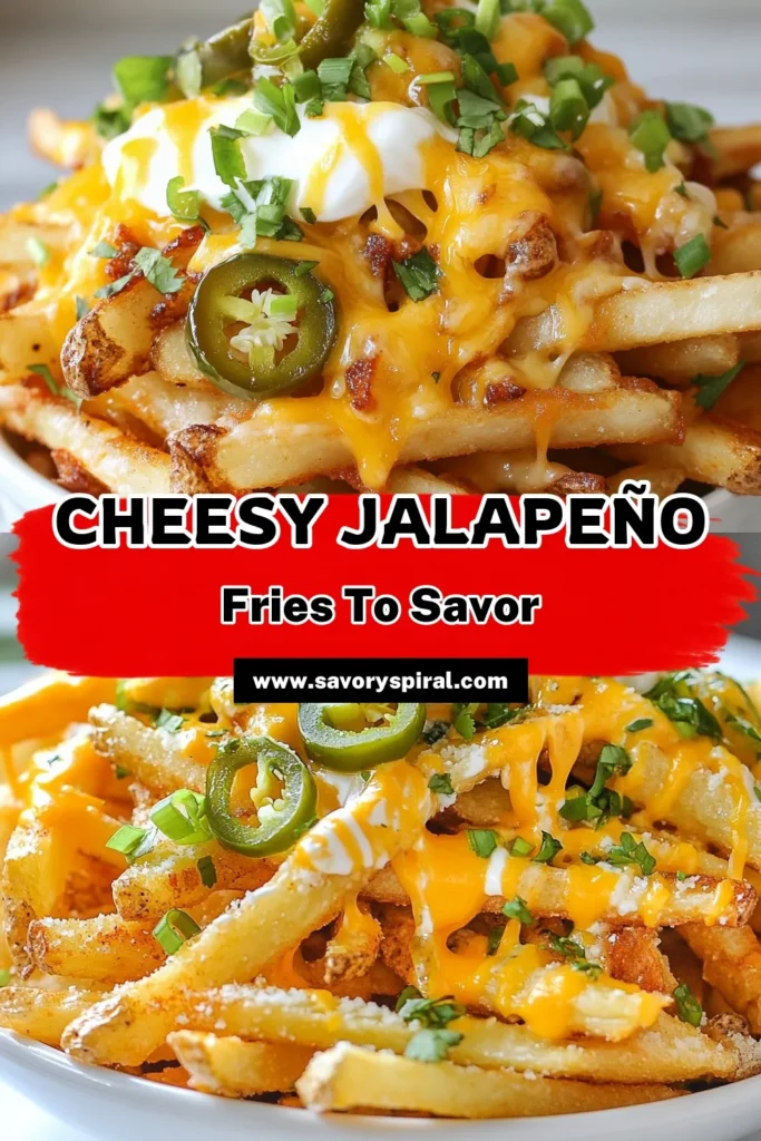 Indulge in this loaded dirty fries recipe for Cheesy Jalapeño Fries that will elevate your snack game! These oven-baked cheesy fries are packed with flavor and topped with spicy jalapeños, a must-try for any fry lover. Perfect for gatherings or a cozy night in, this homemade jalapeño fries dish is sure to impress. Save this recipe and enjoy every cheesy bite! #CheesyFries #LoadedFries #SpicyFries #JalapenoFried