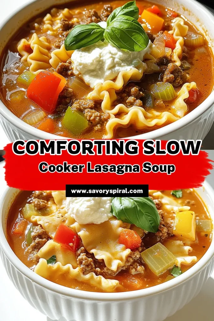 Warm up your kitchen with this delicious Slow Cooker Lasagna Soup, the ultimate comfort food for any day! Just toss in ground meat, veggies, and rich spices, and let your slow cooker do the magic. Perfectly creamy with ricotta and topped with mozzarella, this hearty soup is sure to please everyone. Ready to make your mealtime special? Click through for the full recipe and enjoy a cozy bowl today! #SlowCookerRecipes #LasagnaSoup #ComfortFood #EasyDinnerIdeas