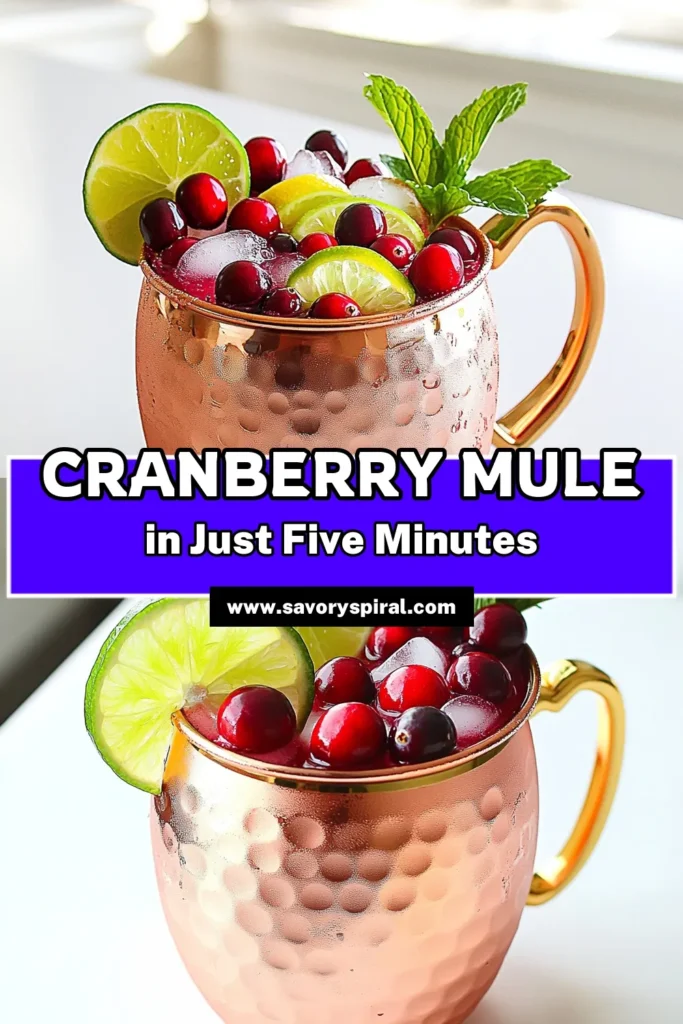 Sip on something festive with this delicious Cranberry Moscow Mule Mocktail! Perfect for any celebration, this refreshing drink combines tangy cranberry juice and zesty ginger beer, all topped off with vibrant garnishes. Ready in just 5 minutes, it's the ultimate non-alcoholic treat for your next gathering. Click through for the full recipe and elevate your mocktail game today! #MocktailRecipes #CranberryMoscowMule #NonAlcoholicDrinks #FestiveSips